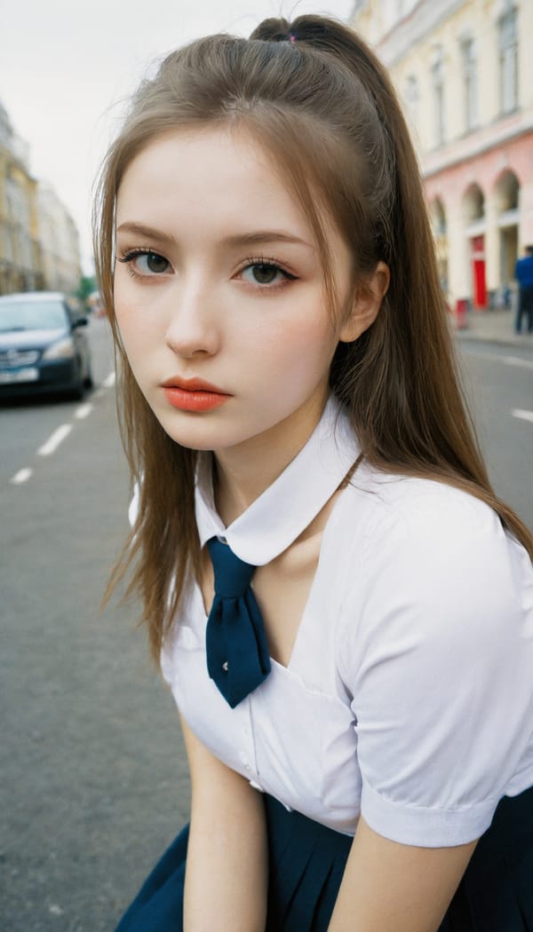 Tags: 21872187, SDXL
{"3": {"inputs": {"seed": 907963614634714, "steps": 32, "cfg": 5.07, "sampler_name": "dpmpp_2m", "scheduler": "karras", "denoise": 1.0, "model": ["27", 0], "positive": ["6", 0], "negative": ["7", 0], "latent_image": ["5", 0]}, "class_type": "KSampler"}, "4": {"inputs": {"ckpt_name": "helloworldxl.safetensors"}, "class_type": "CheckpointLoaderSimple"}, "5": {"inputs": {"width": 768, "height": 1344, "batch_size": 1}, "class_type": "EmptyLatentImage"}, "6": {"inputs": {"text": "21 year old girl, (russian:1.03), (temptress:0.95), (double eyelids:1.09), (blush:0.95), (pale skin:1.09), (beautiful eyes:0.99), (seductive facial expression:1.01), (cute:1.11), (slim:0.98), (seductive pose:1.13), (eyelashes:1.10), (detailed face:1.03), (idol:1.07), (sexy lips:1.11), (in a seductive pose:1.13), (large perky breasts:0.97), (cleavage:1.02), (thigh gap:0.97), (school uniform:1.08), choker, busy street, (film:1.02), (candid cinema:1.08), (natural looking skin:1.00), (RAW:1.04), (skin fuzz:1.09), (soft lighting:1.05), (portra:1.05), (detailed skin:1.06), (textured skin:1.09)", "clip": ["27", 1]}, "class_type": "CLIPTextEncode"}, "7": {"inputs": {"text": "(worst quality:1.12), (low resolution:1.11), (open mouth:1.11), (distorted:1.13), (twisted:1.14), (watermark:1.06), (bad hands:1.14)", "clip": ["27", 1]}, "class_type": "CLIPTextEncode"}, "8": {"inputs": {"samples": ["3", 0], "vae": ["4", 2]}, "class_type": "VAEDecode"}, "25": {"inputs": {"lora_name": "nudify_xl.safetensors", "strength_model": 0.38, "strength_clip": 0.0, "model": ["4", 0], "clip": ["4", 1]}, "class_type": "LoraLoader"}, "26": {"inputs": {"lora_name": "shirtlift_SDXL_v2.safetensors", "strength_model": 0.09, "strength_clip": 0.02, "model": ["25", 0], "clip": ["25", 1]}, "class_type": "LoraLoader"}, "27": {"inputs": {"lora_name": "PerfectEyesXL.safetensors", "strength_model": 0.18, "strength_clip": 0.19, "model": ["26", 0], "clip": ["26", 1]}, "class_type": "LoraLoader"}, "30": {"inputs": {"model_name": "4x_NMKD-Superscale-SP_178000_G.pth"}, "class_type": "UpscaleModelLoader"}, "31": {"inputs": {"upscale_model": ["30", 0], "image": ["8", 0]}, "class_type": "ImageUpscaleWithModel"}, "32": {"inputs": {"upscale_method": "lanczos", "scale_by": 0.5, "image": ["31", 0]}, "class_type": "ImageScaleBy"}, "33": {"inputs": {"pixels": ["32", 0], "vae": ["4", 2]}, "class_type": "VAEEncode"}, "34": {"inputs": {"seed": 907963614634714, "steps": 32, "cfg": 5.07, "sampler_name": "dpmpp_2m", "scheduler": "karras", "denoise": 0.3, "model": ["27", 0], "positive": ["6", 0], "negative": ["7", 0], "latent_image": ["33", 0]}, "class_type": "KSampler"}, "36": {"inputs": {"samples": ["34", 0], "vae": ["4", 2]}, "class_type": "VAEDecode"}, "39": {"inputs": {"filename_prefix": "comfyapi-1717584445328", "images": ["36", 0]}, "class_type": "SaveImage"}}