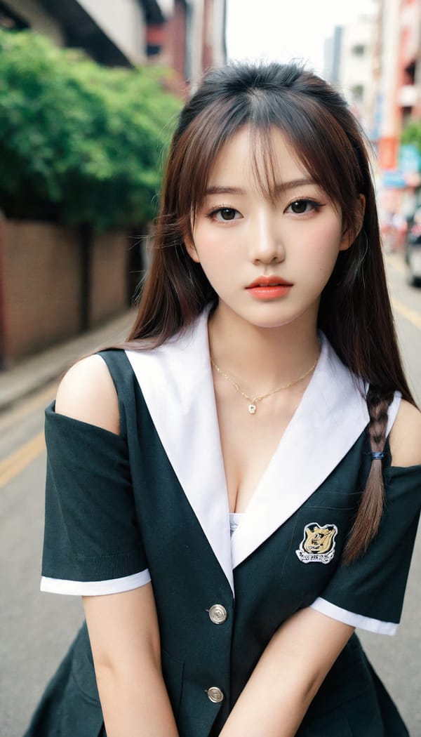 Tags: 21872187, SDXL
{"3": {"inputs": {"seed": 437760534611634, "steps": 32, "cfg": 6.95, "sampler_name": "dpmpp_2m", "scheduler": "karras", "denoise": 1.0, "model": ["27", 0], "positive": ["6", 0], "negative": ["7", 0], "latent_image": ["5", 0]}, "class_type": "KSampler"}, "4": {"inputs": {"ckpt_name": "leosamsHelloworldSDXL_helloworldSDXL32DPO.safetensors"}, "class_type": "CheckpointLoaderSimple"}, "5": {"inputs": {"width": 768, "height": 1344, "batch_size": 1}, "class_type": "EmptyLatentImage"}, "6": {"inputs": {"text": "20 year old girl, (korean:1.06), (beautiful eyes:0.95), (seductive pose:1.09), (eyelashes:1.07), (seductive facial expression:0.96), (sexy lips:1.03), (double eyelids:0.98), (idol:1.08), (temptress:1.06), (pale skin:1.05), (detailed face:1.14), (slim:1.07), (cute:0.97), (blush:1.05), (in a seductive pose:1.06), (large perky breasts:0.96), (cleavage:1.12), (thigh gap:0.99), (school uniform:1.05), choker, busy street, (skin fuzz:1.04), (detailed skin:1.05), (portra:1.05), (RAW:1.06), (textured skin:1.05), (candid cinema:1.03), (film:1.07), (natural looking skin:1.08), (soft lighting:1.04)", "clip": ["27", 1]}, "class_type": "CLIPTextEncode"}, "7": {"inputs": {"text": "(open mouth:1.06), (low resolution:1.10), (bad hands:1.10), (worst quality:1.08), (distorted:1.06), (twisted:1.07), (watermark:1.08)", "clip": ["27", 1]}, "class_type": "CLIPTextEncode"}, "8": {"inputs": {"samples": ["3", 0], "vae": ["4", 2]}, "class_type": "VAEDecode"}, "25": {"inputs": {"lora_name": "nudify_xl.safetensors", "strength_model": 0.18, "strength_clip": 0.09, "model": ["4", 0], "clip": ["4", 1]}, "class_type": "LoraLoader"}, "26": {"inputs": {"lora_name": "shirtlift_SDXL_v2.safetensors", "strength_model": 0.03, "strength_clip": 0.1, "model": ["25", 0], "clip": ["25", 1]}, "class_type": "LoraLoader"}, "27": {"inputs": {"lora_name": "PerfectEyesXL.safetensors", "strength_model": 0.11, "strength_clip": 0.12, "model": ["26", 0], "clip": ["26", 1]}, "class_type": "LoraLoader"}, "30": {"inputs": {"model_name": "4x_NMKD-Superscale-SP_178000_G.pth"}, "class_type": "UpscaleModelLoader"}, "31": {"inputs": {"upscale_model": ["30", 0], "image": ["8", 0]}, "class_type": "ImageUpscaleWithModel"}, "32": {"inputs": {"upscale_method": "lanczos", "scale_by": 0.5, "image": ["31", 0]}, "class_type": "ImageScaleBy"}, "33": {"inputs": {"pixels": ["32", 0], "vae": ["4", 2]}, "class_type": "VAEEncode"}, "34": {"inputs": {"seed": 437760534611634, "steps": 32, "cfg": 6.95, "sampler_name": "dpmpp_2m", "scheduler": "karras", "denoise": 0.3, "model": ["27", 0], "positive": ["6", 0], "negative": ["7", 0], "latent_image": ["33", 0]}, "class_type": "KSampler"}, "36": {"inputs": {"samples": ["34", 0], "vae": ["4", 2]}, "class_type": "VAEDecode"}, "39": {"inputs": {"filename_prefix": "comfyapi-1707705710953", "images": ["36", 0]}, "class_type": "SaveImage"}}