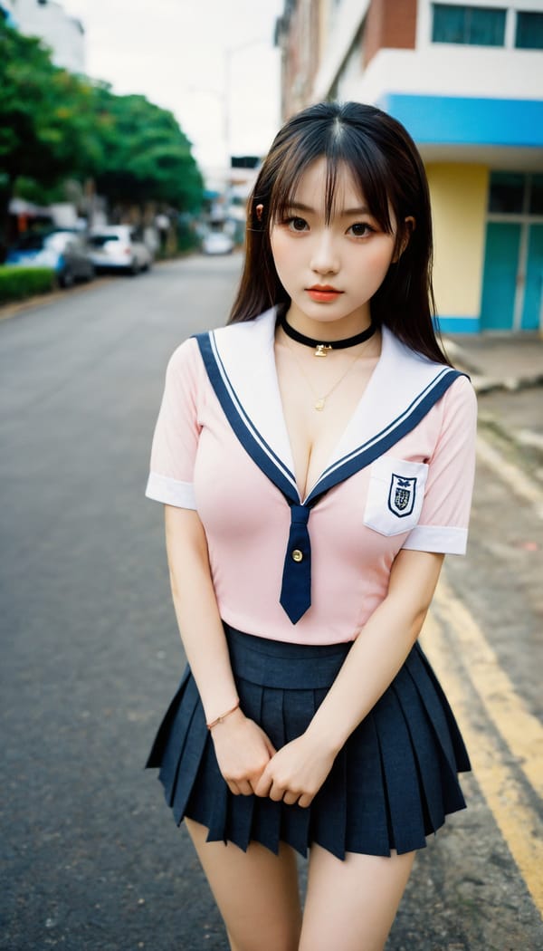 Tags: 21872187, SDXL
{"3": {"inputs": {"seed": 425965998204406, "steps": 32, "cfg": 7.19, "sampler_name": "dpmpp_2m", "scheduler": "karras", "denoise": 1.0, "model": ["27", 0], "positive": ["6", 0], "negative": ["7", 0], "latent_image": ["5", 0]}, "class_type": "KSampler"}, "4": {"inputs": {"ckpt_name": "helloworldxl.safetensors"}, "class_type": "CheckpointLoaderSimple"}, "5": {"inputs": {"width": 768, "height": 1344, "batch_size": 1}, "class_type": "EmptyLatentImage"}, "6": {"inputs": {"text": "26 year old girl, (beautiful eyes:1.11), (seductive facial expression:1.01), (double eyelids:1.14), (eyelashes:1.06), (pale skin:1.05), (slim:1.06), (sexy lips:1.13), (idol:1.12), (seductive pose:1.05), (blush:1.13), (detailed face:1.10), (cute:1.09), (in a seductive pose:0.97), (large perky breasts:1.02), (cleavage:1.11), (thigh gap:0.98), (school uniform:1.12), choker, busy street, (portra:1.06), (soft lighting:1.06), (candid cinema:1.06), (skin fuzz:1.09), (film:1.08), (textured skin:1.07), (detailed skin:1.04), (RAW:1.00), (natural looking skin:1.02)", "clip": ["27", 1]}, "class_type": "CLIPTextEncode"}, "7": {"inputs": {"text": "(worst quality:1.07), (bad hands:1.10), (watermark:1.05), (low resolution:1.06), (distorted:1.06), (twisted:1.12), (open mouth:1.11)", "clip": ["27", 1]}, "class_type": "CLIPTextEncode"}, "8": {"inputs": {"samples": ["3", 0], "vae": ["4", 2]}, "class_type": "VAEDecode"}, "25": {"inputs": {"lora_name": "nudify_xl.safetensors", "strength_model": 0.19, "strength_clip": 0.13, "model": ["4", 0], "clip": ["4", 1]}, "class_type": "LoraLoader"}, "26": {"inputs": {"lora_name": "shirtlift_SDXL_v2.safetensors", "strength_model": 0.19, "strength_clip": 0.18, "model": ["25", 0], "clip": ["25", 1]}, "class_type": "LoraLoader"}, "27": {"inputs": {"lora_name": "PerfectEyesXL.safetensors", "strength_model": 0.08, "strength_clip": 0.17, "model": ["26", 0], "clip": ["26", 1]}, "class_type": "LoraLoader"}, "30": {"inputs": {"model_name": "4x_NMKD-Superscale-SP_178000_G.pth"}, "class_type": "UpscaleModelLoader"}, "31": {"inputs": {"upscale_model": ["30", 0], "image": ["8", 0]}, "class_type": "ImageUpscaleWithModel"}, "32": {"inputs": {"upscale_method": "lanczos", "scale_by": 0.5, "image": ["31", 0]}, "class_type": "ImageScaleBy"}, "33": {"inputs": {"pixels": ["32", 0], "vae": ["4", 2]}, "class_type": "VAEEncode"}, "34": {"inputs": {"seed": 425965998204406, "steps": 32, "cfg": 7.19, "sampler_name": "dpmpp_2m", "scheduler": "karras", "denoise": 0.3, "model": ["27", 0], "positive": ["6", 0], "negative": ["7", 0], "latent_image": ["33", 0]}, "class_type": "KSampler"}, "36": {"inputs": {"samples": ["34", 0], "vae": ["4", 2]}, "class_type": "VAEDecode"}, "39": {"inputs": {"filename_prefix": "comfyapi-1714348106851", "images": ["36", 0]}, "class_type": "SaveImage"}}