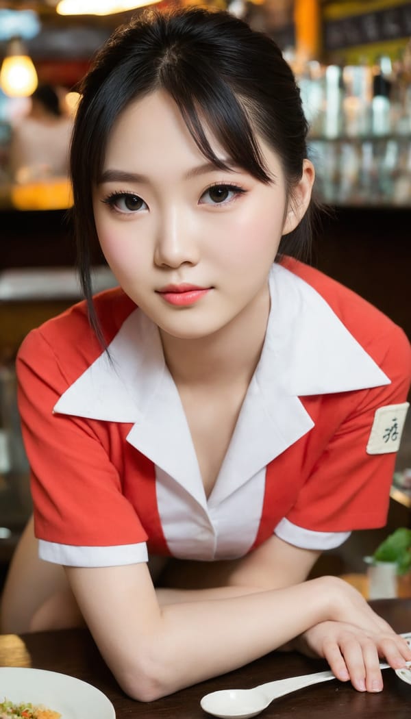 Tags: 21872187, SDXL
{"3": {"inputs": {"seed": 759175760464212, "steps": 32, "cfg": 5.41, "sampler_name": "dpmpp_2m", "scheduler": "karras", "denoise": 1.0, "model": ["27", 0], "positive": ["6", 0], "negative": ["7", 0], "latent_image": ["5", 0]}, "class_type": "KSampler"}, "4": {"inputs": {"ckpt_name": "juggernautXL_v8Rundiffusion.safetensors"}, "class_type": "CheckpointLoaderSimple"}, "5": {"inputs": {"width": 768, "height": 1344, "batch_size": 1}, "class_type": "EmptyLatentImage"}, "6": {"inputs": {"text": "18 year old girl, (taiwanese:1.00), (slim:1.07), (pale skin:0.95), (seductive facial expression:0.98), (eyelashes:0.99), (blush:0.96), (detailed face:1.06), (seductive pose:1.07), (cute:0.98), (beautiful eyes:1.08), (sexy lips:1.07), (idol:0.98), (double eyelids:1.01), (temptress:1.09), (on all fours:0.97), (spreading ass cheeks:1.00), (from behind:1.03), (backboob:1.10), (a waitress in uniform:0.99) working at a restaurant, (film:1.08), (skin fuzz:1.09), (detailed skin:1.09), (soft lighting:1.08), (natural looking skin:1.04), (portra:1.03), (RAW:1.02), (textured skin:1.00), (candid cinema:1.03)", "clip": ["27", 1]}, "class_type": "CLIPTextEncode"}, "7": {"inputs": {"text": "(twisted:1.11), (open mouth:1.11), (watermark:1.06), (low resolution:1.07), (bad hands:1.09), (distorted:1.08), (worst quality:1.07)", "clip": ["27", 1]}, "class_type": "CLIPTextEncode"}, "8": {"inputs": {"samples": ["3", 0], "vae": ["4", 2]}, "class_type": "VAEDecode"}, "25": {"inputs": {"lora_name": "nudify_xl.safetensors", "strength_model": 0.04, "strength_clip": 0.11, "model": ["4", 0], "clip": ["4", 1]}, "class_type": "LoraLoader"}, "26": {"inputs": {"lora_name": "shirtlift_SDXL_v2.safetensors", "strength_model": 0.09, "strength_clip": 0.12, "model": ["25", 0], "clip": ["25", 1]}, "class_type": "LoraLoader"}, "27": {"inputs": {"lora_name": "PerfectEyesXL.safetensors", "strength_model": 0.02, "strength_clip": 0.09, "model": ["26", 0], "clip": ["26", 1]}, "class_type": "LoraLoader"}, "30": {"inputs": {"model_name": "4x_NMKD-Superscale-SP_178000_G.pth"}, "class_type": "UpscaleModelLoader"}, "31": {"inputs": {"upscale_model": ["30", 0], "image": ["8", 0]}, "class_type": "ImageUpscaleWithModel"}, "32": {"inputs": {"upscale_method": "lanczos", "scale_by": 0.5, "image": ["31", 0]}, "class_type": "ImageScaleBy"}, "33": {"inputs": {"pixels": ["32", 0], "vae": ["4", 2]}, "class_type": "VAEEncode"}, "34": {"inputs": {"seed": 759175760464212, "steps": 32, "cfg": 5.41, "sampler_name": "dpmpp_2m", "scheduler": "karras", "denoise": 0.3, "model": ["27", 0], "positive": ["6", 0], "negative": ["7", 0], "latent_image": ["33", 0]}, "class_type": "KSampler"}, "36": {"inputs": {"samples": ["34", 0], "vae": ["4", 2]}, "class_type": "VAEDecode"}, "39": {"inputs": {"filename_prefix": "comfyapi-1708255145258", "images": ["36", 0]}, "class_type": "SaveImage"}}