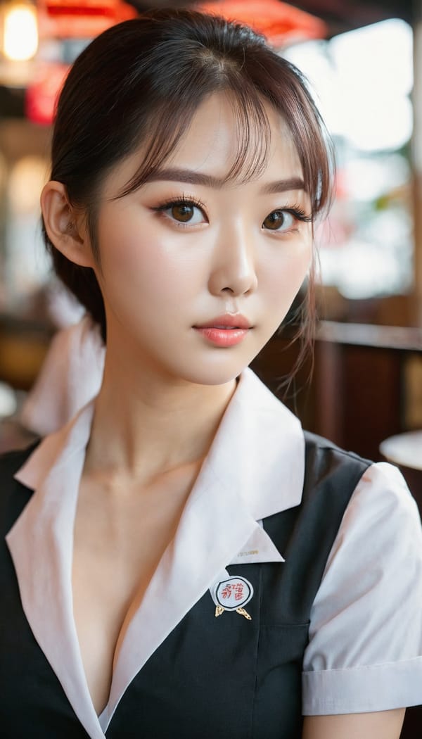 Tags: 21872187, SDXL
{"3": {"inputs": {"seed": 833812718177657, "steps": 32, "cfg": 6.22, "sampler_name": "dpmpp_2m", "scheduler": "karras", "denoise": 1.0, "model": ["27", 0], "positive": ["6", 0], "negative": ["7", 0], "latent_image": ["5", 0]}, "class_type": "KSampler"}, "4": {"inputs": {"ckpt_name": "juggernautxl.safetensors"}, "class_type": "CheckpointLoaderSimple"}, "5": {"inputs": {"width": 768, "height": 1344, "batch_size": 1}, "class_type": "EmptyLatentImage"}, "6": {"inputs": {"text": "28 year old girl, (chinese:0.95), (korean:1.14), (beautiful eyes:0.98), (seductive facial expression:1.02), (detailed face:1.13), (temptress:0.99), (slim:1.11), (seductive pose:1.05), (double eyelids:0.97), (sexy lips:1.14), (blush:0.95), (cute:1.03), (idol:1.03), (eyelashes:1.13), (pale skin:0.99), (in a seductive pose:1.07), (large perky breasts:1.11), (cleavage:0.96), (thigh gap:0.97), (a waitress in uniform:1.07) working at a restaurant, (skin fuzz:1.06), (soft lighting:1.02), (textured skin:1.07), (film:1.07), (portra:1.06), (natural looking skin:1.03), (detailed skin:1.07), (RAW:1.09), (candid cinema:1.02)", "clip": ["27", 1]}, "class_type": "CLIPTextEncode"}, "7": {"inputs": {"text": "(low resolution:1.10), (worst quality:1.08), (watermark:1.11), (distorted:1.14), (open mouth:1.13), (twisted:1.14), (bad hands:1.05)", "clip": ["27", 1]}, "class_type": "CLIPTextEncode"}, "8": {"inputs": {"samples": ["3", 0], "vae": ["4", 2]}, "class_type": "VAEDecode"}, "25": {"inputs": {"lora_name": "nudify_xl.safetensors", "strength_model": 0.31, "strength_clip": 0.25, "model": ["4", 0], "clip": ["4", 1]}, "class_type": "LoraLoader"}, "26": {"inputs": {"lora_name": "shirtlift_SDXL_v2.safetensors", "strength_model": 0.06, "strength_clip": 0.03, "model": ["25", 0], "clip": ["25", 1]}, "class_type": "LoraLoader"}, "27": {"inputs": {"lora_name": "PerfectEyesXL.safetensors", "strength_model": 0.04, "strength_clip": 0.12, "model": ["26", 0], "clip": ["26", 1]}, "class_type": "LoraLoader"}, "30": {"inputs": {"model_name": "4x_NMKD-Superscale-SP_178000_G.pth"}, "class_type": "UpscaleModelLoader"}, "31": {"inputs": {"upscale_model": ["30", 0], "image": ["8", 0]}, "class_type": "ImageUpscaleWithModel"}, "32": {"inputs": {"upscale_method": "lanczos", "scale_by": 0.5, "image": ["31", 0]}, "class_type": "ImageScaleBy"}, "33": {"inputs": {"pixels": ["32", 0], "vae": ["4", 2]}, "class_type": "VAEEncode"}, "34": {"inputs": {"seed": 833812718177657, "steps": 32, "cfg": 6.22, "sampler_name": "dpmpp_2m", "scheduler": "karras", "denoise": 0.3, "model": ["27", 0], "positive": ["6", 0], "negative": ["7", 0], "latent_image": ["33", 0]}, "class_type": "KSampler"}, "36": {"inputs": {"samples": ["34", 0], "vae": ["4", 2]}, "class_type": "VAEDecode"}, "39": {"inputs": {"filename_prefix": "comfyapi-1717111297416", "images": ["36", 0]}, "class_type": "SaveImage"}}