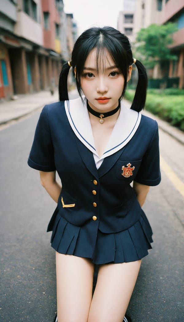 Tags: 21872187, SDXL
{"3": {"inputs": {"seed": 369225470192665, "steps": 32, "cfg": 5.82, "sampler_name": "dpmpp_2m", "scheduler": "karras", "denoise": 1.0, "model": ["27", 0], "positive": ["6", 0], "negative": ["7", 0], "latent_image": ["5", 0]}, "class_type": "KSampler"}, "4": {"inputs": {"ckpt_name": "helloworldxl.safetensors"}, "class_type": "CheckpointLoaderSimple"}, "5": {"inputs": {"width": 768, "height": 1344, "batch_size": 1}, "class_type": "EmptyLatentImage"}, "6": {"inputs": {"text": "27 year old girl, (chinese:1.09), (double eyelids:1.02), (beautiful eyes:1.00), (seductive facial expression:1.04), (idol:1.09), (detailed face:1.09), (seductive pose:1.08), (cute:1.10), (pale skin:1.10), (slim:1.06), (eyelashes:1.04), (blush:0.96), (sexy lips:0.96), (temptress:0.97), (in a seductive pose:1.01), (large perky breasts:0.95), (cleavage:1.14), (thigh gap:1.12), (school uniform:1.11), choker, busy street, (portra:1.01), (textured skin:1.08), (skin fuzz:1.03), (natural looking skin:1.08), (film:1.00), (RAW:1.07), (candid cinema:1.00), (detailed skin:1.02), (soft lighting:1.06)", "clip": ["27", 1]}, "class_type": "CLIPTextEncode"}, "7": {"inputs": {"text": "(low resolution:1.11), (distorted:1.14), (watermark:1.12), (open mouth:1.10), (bad hands:1.13), (twisted:1.12), (worst quality:1.11)", "clip": ["27", 1]}, "class_type": "CLIPTextEncode"}, "8": {"inputs": {"samples": ["3", 0], "vae": ["4", 2]}, "class_type": "VAEDecode"}, "25": {"inputs": {"lora_name": "nudify_xl.safetensors", "strength_model": 0.19, "strength_clip": 0.08, "model": ["4", 0], "clip": ["4", 1]}, "class_type": "LoraLoader"}, "26": {"inputs": {"lora_name": "shirtlift_SDXL_v2.safetensors", "strength_model": 0.06, "strength_clip": 0.14, "model": ["25", 0], "clip": ["25", 1]}, "class_type": "LoraLoader"}, "27": {"inputs": {"lora_name": "PerfectEyesXL.safetensors", "strength_model": 0.16, "strength_clip": 0.06, "model": ["26", 0], "clip": ["26", 1]}, "class_type": "LoraLoader"}, "30": {"inputs": {"model_name": "4x_NMKD-Superscale-SP_178000_G.pth"}, "class_type": "UpscaleModelLoader"}, "31": {"inputs": {"upscale_model": ["30", 0], "image": ["8", 0]}, "class_type": "ImageUpscaleWithModel"}, "32": {"inputs": {"upscale_method": "lanczos", "scale_by": 0.5, "image": ["31", 0]}, "class_type": "ImageScaleBy"}, "33": {"inputs": {"pixels": ["32", 0], "vae": ["4", 2]}, "class_type": "VAEEncode"}, "34": {"inputs": {"seed": 369225470192665, "steps": 32, "cfg": 5.82, "sampler_name": "dpmpp_2m", "scheduler": "karras", "denoise": 0.3, "model": ["27", 0], "positive": ["6", 0], "negative": ["7", 0], "latent_image": ["33", 0]}, "class_type": "KSampler"}, "36": {"inputs": {"samples": ["34", 0], "vae": ["4", 2]}, "class_type": "VAEDecode"}, "39": {"inputs": {"filename_prefix": "comfyapi-1713627890664", "images": ["36", 0]}, "class_type": "SaveImage"}}