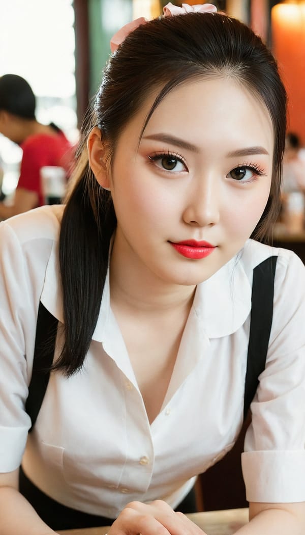 Tags: 21872187, SDXL
{"3": {"inputs": {"seed": 730118081358446, "steps": 32, "cfg": 6.71, "sampler_name": "dpmpp_2m", "scheduler": "karras", "denoise": 1.0, "model": ["27", 0], "positive": ["6", 0], "negative": ["7", 0], "latent_image": ["5", 0]}, "class_type": "KSampler"}, "4": {"inputs": {"ckpt_name": "juggernautXL_v8Rundiffusion.safetensors"}, "class_type": "CheckpointLoaderSimple"}, "5": {"inputs": {"width": 768, "height": 1344, "batch_size": 1}, "class_type": "EmptyLatentImage"}, "6": {"inputs": {"text": "22 year old girl, (taiwanese:1.05), (russian:1.00), (beautiful eyes:1.07), (pale skin:1.00), (cute:1.13), (temptress:1.03), (detailed face:1.07), (eyelashes:1.08), (sexy lips:0.98), (slim:1.13), (seductive facial expression:1.11), (double eyelids:0.97), (seductive pose:0.98), (idol:1.03), (blush:1.13), (on all fours:1.10), (spreading ass cheeks:0.99), (from behind:0.98), (backboob:1.00), (a waitress in uniform:1.08) working at a restaurant, (natural looking skin:1.03), (textured skin:1.09), (candid cinema:1.02), (film:1.00), (portra:1.04), (soft lighting:1.02), (skin fuzz:1.07), (RAW:1.09)", "clip": ["27", 1]}, "class_type": "CLIPTextEncode"}, "7": {"inputs": {"text": "(worst quality:1.06), (distorted:1.13), (open mouth:1.05), (watermark:1.10), (bad hands:1.09), (low resolution:1.13)", "clip": ["27", 1]}, "class_type": "CLIPTextEncode"}, "8": {"inputs": {"samples": ["3", 0], "vae": ["4", 2]}, "class_type": "VAEDecode"}, "25": {"inputs": {"lora_name": "nudify_xl.safetensors", "strength_model": 0.33, "strength_clip": 0.03, "model": ["4", 0], "clip": ["4", 1]}, "class_type": "LoraLoader"}, "26": {"inputs": {"lora_name": "shirtlift_SDXL_v2.safetensors", "strength_model": 0.16, "strength_clip": 0.07, "model": ["25", 0], "clip": ["25", 1]}, "class_type": "LoraLoader"}, "27": {"inputs": {"lora_name": "PerfectEyesXL.safetensors", "strength_model": 0.07, "strength_clip": 0.14, "model": ["26", 0], "clip": ["26", 1]}, "class_type": "LoraLoader"}, "30": {"inputs": {"model_name": "4x_NMKD-Superscale-SP_178000_G.pth"}, "class_type": "UpscaleModelLoader"}, "31": {"inputs": {"upscale_model": ["30", 0], "image": ["8", 0]}, "class_type": "ImageUpscaleWithModel"}, "32": {"inputs": {"upscale_method": "lanczos", "scale_by": 0.5, "image": ["31", 0]}, "class_type": "ImageScaleBy"}, "33": {"inputs": {"pixels": ["32", 0], "vae": ["4", 2]}, "class_type": "VAEEncode"}, "34": {"inputs": {"seed": 730118081358446, "steps": 32, "cfg": 6.71, "sampler_name": "dpmpp_2m", "scheduler": "karras", "denoise": 0.3, "model": ["27", 0], "positive": ["6", 0], "negative": ["7", 0], "latent_image": ["33", 0]}, "class_type": "KSampler"}, "36": {"inputs": {"samples": ["34", 0], "vae": ["4", 2]}, "class_type": "VAEDecode"}, "39": {"inputs": {"filename_prefix": "comfyapi-1708071621347", "images": ["36", 0]}, "class_type": "SaveImage"}}