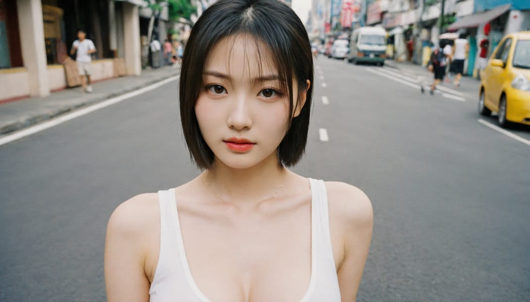 Tags: 21872187, SDXL
{"3": {"inputs": {"seed": 958649746814265, "steps": 32, "cfg": 5.75, "sampler_name": "dpmpp_2m", "scheduler": "karras", "denoise": 1.0, "model": ["27", 0], "positive": ["6", 0], "negative": ["7", 0], "latent_image": ["5", 0]}, "class_type": "KSampler"}, "4": {"inputs": {"ckpt_name": "helloworldxl.safetensors"}, "class_type": "CheckpointLoaderSimple"}, "5": {"inputs": {"width": 1344, "height": 768, "batch_size": 1}, "class_type": "EmptyLatentImage"}, "6": {"inputs": {"text": "20 year old girl, (taiwanese:1.05), (russian:1.03), (japanese:1.07), (blush:1.00), (seductive pose:0.98), (cute:1.13), (idol:0.96), (double eyelids:1.04), (slim:1.06), (beautiful eyes:1.10), (pale skin:0.99), (sexy lips:0.99), (temptress:1.07), (eyelashes:0.99), (seductive facial expression:0.98), (detailed face:1.07), (in a seductive pose:0.97), (large perky breasts:0.97), (cleavage:0.98), (thigh gap:1.05), (white tanktop:1.04), busy street, (RAW:1.06), (candid cinema:1.00), (textured skin:1.00), (detailed skin:1.08), (soft lighting:1.02), (portra:1.09), (skin fuzz:1.05), (natural looking skin:1.02), (film:1.00)", "clip": ["27", 1]}, "class_type": "CLIPTextEncode"}, "7": {"inputs": {"text": "(worst quality:1.08), (bad hands:1.13), (distorted:1.14), (watermark:1.13), (open mouth:1.06), (low resolution:1.14), (twisted:1.10)", "clip": ["27", 1]}, "class_type": "CLIPTextEncode"}, "8": {"inputs": {"samples": ["3", 0], "vae": ["4", 2]}, "class_type": "VAEDecode"}, "25": {"inputs": {"lora_name": "nudify_xl.safetensors", "strength_model": 0.17, "strength_clip": 0.12, "model": ["4", 0], "clip": ["4", 1]}, "class_type": "LoraLoader"}, "26": {"inputs": {"lora_name": "shirtlift_SDXL_v2.safetensors", "strength_model": 0.18, "strength_clip": 0.09, "model": ["25", 0], "clip": ["25", 1]}, "class_type": "LoraLoader"}, "27": {"inputs": {"lora_name": "PerfectEyesXL.safetensors", "strength_model": 0.06, "strength_clip": 0.18, "model": ["26", 0], "clip": ["26", 1]}, "class_type": "LoraLoader"}, "30": {"inputs": {"model_name": "4x_NMKD-Superscale-SP_178000_G.pth"}, "class_type": "UpscaleModelLoader"}, "31": {"inputs": {"upscale_model": ["30", 0], "image": ["8", 0]}, "class_type": "ImageUpscaleWithModel"}, "32": {"inputs": {"upscale_method": "lanczos", "scale_by": 0.5, "image": ["31", 0]}, "class_type": "ImageScaleBy"}, "33": {"inputs": {"pixels": ["32", 0], "vae": ["4", 2]}, "class_type": "VAEEncode"}, "34": {"inputs": {"seed": 958649746814265, "steps": 32, "cfg": 5.75, "sampler_name": "dpmpp_2m", "scheduler": "karras", "denoise": 0.3, "model": ["27", 0], "positive": ["6", 0], "negative": ["7", 0], "latent_image": ["33", 0]}, "class_type": "KSampler"}, "36": {"inputs": {"samples": ["34", 0], "vae": ["4", 2]}, "class_type": "VAEDecode"}, "39": {"inputs": {"filename_prefix": "comfyapi-1731865854956", "images": ["36", 0]}, "class_type": "SaveImage"}}