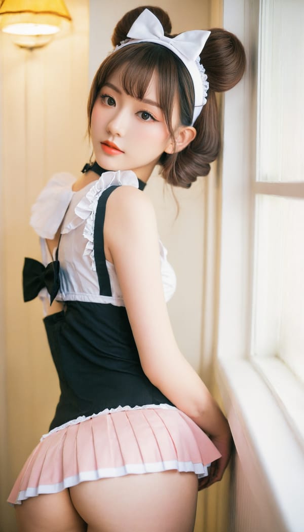 Tags: 21872187, SDXL
{"3": {"inputs": {"seed": 856356146973567, "steps": 64, "cfg": 7.09, "sampler_name": "dpmpp_2m", "scheduler": "karras", "denoise": 1.0, "model": ["27", 0], "positive": ["6", 0], "negative": ["7", 0], "latent_image": ["5", 0]}, "class_type": "KSampler"}, "4": {"inputs": {"ckpt_name": "leosamsHelloworldSDXL_helloworldSDXL32DPO.safetensors"}, "class_type": "CheckpointLoaderSimple"}, "5": {"inputs": {"width": 768, "height": 1344, "batch_size": 1}, "class_type": "EmptyLatentImage"}, "6": {"inputs": {"text": "27 year old girl, (cute:1.09), (eyelashes:1.07), (pale skin:0.98), (beautiful eyes:0.97), (double eyelids:1.06), (seductive pose:1.14), (sexy lips:0.98), (temptress:1.11), (detailed face:0.96), (slim:0.99), (blush:1.13), (idol:1.00), (seductive facial expression:0.99), (perky ass:1.05), (exposed ass:1.14), (looking back:1.03), (sexy ass:1.01), (thigh gap:1.06), in a (skimpy maid costume:0.99) working at a maid cafe, choker, bowtie, headband, pleated skirt, (detailed skin:1.03), (portra:1.00), (natural looking skin:1.09), (textured skin:1.03), (candid cinema:1.06), (film:1.02), (soft lighting:1.07), (skin fuzz:1.08), (RAW:1.09)", "clip": ["27", 1]}, "class_type": "CLIPTextEncode"}, "7": {"inputs": {"text": "(watermark:1.07), (distorted:1.08), (worst quality:1.07), (open mouth:1.07), (low resolution:1.05), (bad hands:1.10), (twisted:1.09)", "clip": ["27", 1]}, "class_type": "CLIPTextEncode"}, "8": {"inputs": {"samples": ["3", 0], "vae": ["4", 2]}, "class_type": "VAEDecode"}, "25": {"inputs": {"lora_name": "nudify_xl.safetensors", "strength_model": 0.08, "strength_clip": 0.34, "model": ["4", 0], "clip": ["4", 1]}, "class_type": "LoraLoader"}, "26": {"inputs": {"lora_name": "shirtlift_SDXL_v2.safetensors", "strength_model": 0.04, "strength_clip": 0.15, "model": ["25", 0], "clip": ["25", 1]}, "class_type": "LoraLoader"}, "27": {"inputs": {"lora_name": "PerfectEyesXL.safetensors", "strength_model": 0.03, "strength_clip": 0.19, "model": ["26", 0], "clip": ["26", 1]}, "class_type": "LoraLoader"}, "30": {"inputs": {"model_name": "4x_NMKD-Superscale-SP_178000_G.pth"}, "class_type": "UpscaleModelLoader"}, "31": {"inputs": {"upscale_model": ["30", 0], "image": ["8", 0]}, "class_type": "ImageUpscaleWithModel"}, "32": {"inputs": {"upscale_method": "lanczos", "scale_by": 0.5, "image": ["31", 0]}, "class_type": "ImageScaleBy"}, "33": {"inputs": {"pixels": ["32", 0], "vae": ["4", 2]}, "class_type": "VAEEncode"}, "34": {"inputs": {"seed": 856356146973567, "steps": 64, "cfg": 7.09, "sampler_name": "dpmpp_2m", "scheduler": "karras", "denoise": 0.3, "model": ["27", 0], "positive": ["6", 0], "negative": ["7", 0], "latent_image": ["33", 0]}, "class_type": "KSampler"}, "36": {"inputs": {"samples": ["34", 0], "vae": ["4", 2]}, "class_type": "VAEDecode"}, "39": {"inputs": {"filename_prefix": "comfyapi-1708066314021", "images": ["36", 0]}, "class_type": "SaveImage"}}