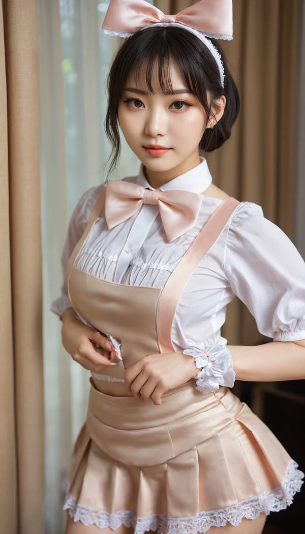 Tags: 21872187, SDXL
{"3": {"inputs": {"seed": 581687452442446, "steps": 32, "cfg": 6.25, "sampler_name": "dpmpp_2m", "scheduler": "karras", "denoise": 1.0, "model": ["27", 0], "positive": ["6", 0], "negative": ["7", 0], "latent_image": ["5", 0]}, "class_type": "KSampler"}, "4": {"inputs": {"ckpt_name": "juggernautxl.safetensors"}, "class_type": "CheckpointLoaderSimple"}, "5": {"inputs": {"width": 768, "height": 1344, "batch_size": 1}, "class_type": "EmptyLatentImage"}, "6": {"inputs": {"text": "25 year old girl, (ukrainian:1.13), (japanese:1.04), (taiwanese:1.01), (beautiful eyes:1.06), (sexy lips:1.07), (eyelashes:1.02), (idol:0.97), (pale skin:1.01), (detailed face:1.07), (blush:1.10), (cute:1.09), (seductive facial expression:0.99), (temptress:1.00), (slim:0.98), (double eyelids:0.96), (seductive pose:0.96), (perky ass:1.06), (exposed ass:1.14), (looking back:1.07), (sexy ass:0.99), (thigh gap:1.07), in a (skimpy maid costume:0.99) working at a maid cafe, choker, bowtie, headband, pleated skirt, (textured skin:1.05), (candid cinema:1.07), (soft lighting:1.02), (film:1.02), (natural looking skin:1.02), (portra:1.09), (RAW:1.04), (skin fuzz:1.06), (detailed skin:1.04)", "clip": ["27", 1]}, "class_type": "CLIPTextEncode"}, "7": {"inputs": {"text": "(open mouth:1.06), (watermark:1.08), (low resolution:1.08), (distorted:1.09), (bad hands:1.13), (twisted:1.09)", "clip": ["27", 1]}, "class_type": "CLIPTextEncode"}, "8": {"inputs": {"samples": ["3", 0], "vae": ["4", 2]}, "class_type": "VAEDecode"}, "25": {"inputs": {"lora_name": "nudify_xl.safetensors", "strength_model": 0.04, "strength_clip": 0.19, "model": ["4", 0], "clip": ["4", 1]}, "class_type": "LoraLoader"}, "26": {"inputs": {"lora_name": "shirtlift_SDXL_v2.safetensors", "strength_model": 0.18, "strength_clip": 0.09, "model": ["25", 0], "clip": ["25", 1]}, "class_type": "LoraLoader"}, "27": {"inputs": {"lora_name": "PerfectEyesXL.safetensors", "strength_model": 0.05, "strength_clip": 0.18, "model": ["26", 0], "clip": ["26", 1]}, "class_type": "LoraLoader"}, "30": {"inputs": {"model_name": "4x_NMKD-Superscale-SP_178000_G.pth"}, "class_type": "UpscaleModelLoader"}, "31": {"inputs": {"upscale_model": ["30", 0], "image": ["8", 0]}, "class_type": "ImageUpscaleWithModel"}, "32": {"inputs": {"upscale_method": "lanczos", "scale_by": 0.5, "image": ["31", 0]}, "class_type": "ImageScaleBy"}, "33": {"inputs": {"pixels": ["32", 0], "vae": ["4", 2]}, "class_type": "VAEEncode"}, "34": {"inputs": {"seed": 581687452442446, "steps": 32, "cfg": 6.25, "sampler_name": "dpmpp_2m", "scheduler": "karras", "denoise": 0.3, "model": ["27", 0], "positive": ["6", 0], "negative": ["7", 0], "latent_image": ["33", 0]}, "class_type": "KSampler"}, "36": {"inputs": {"samples": ["34", 0], "vae": ["4", 2]}, "class_type": "VAEDecode"}, "39": {"inputs": {"filename_prefix": "comfyapi-1726525044934", "images": ["36", 0]}, "class_type": "SaveImage"}}