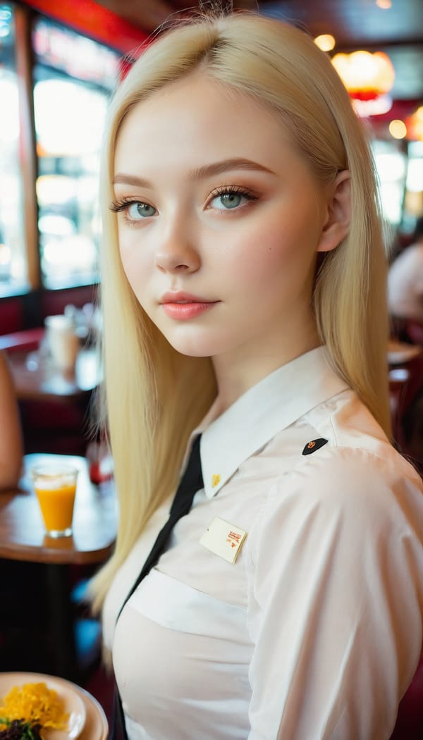 Tags: 21872187, SDXL
{"3": {"inputs": {"seed": 605332756398748, "steps": 32, "cfg": 7.91, "sampler_name": "dpmpp_2m", "scheduler": "karras", "denoise": 1.0, "model": ["27", 0], "positive": ["6", 0], "negative": ["7", 0], "latent_image": ["5", 0]}, "class_type": "KSampler"}, "4": {"inputs": {"ckpt_name": "juggernautxl.safetensors"}, "class_type": "CheckpointLoaderSimple"}, "5": {"inputs": {"width": 768, "height": 1344, "batch_size": 1}, "class_type": "EmptyLatentImage"}, "6": {"inputs": {"text": "18 year old girl, (ukrainian:0.98), (double eyelids:1.12), (seductive facial expression:0.97), (eyelashes:1.06), (sexy lips:1.08), (beautiful eyes:1.10), (pale skin:1.08), (detailed face:0.98), (idol:0.99), (blush:0.99), (slim:1.04), (temptress:0.99), (cute:1.03), (seductive pose:1.13), (perky ass:1.03), (exposed ass:1.06), (looking back:1.02), (sexy ass:0.99), (thigh gap:1.02), (a waitress in uniform:1.01) working at a restaurant, (RAW:1.04), (soft lighting:1.07), (candid cinema:1.00), (portra:1.01), (textured skin:1.04), (detailed skin:1.05), (natural looking skin:1.00), (skin fuzz:1.08), (film:1.08)", "clip": ["27", 1]}, "class_type": "CLIPTextEncode"}, "7": {"inputs": {"text": "(worst quality:1.06), (twisted:1.05), (distorted:1.07), (open mouth:1.06), (watermark:1.05), (bad hands:1.13), (low resolution:1.09)", "clip": ["27", 1]}, "class_type": "CLIPTextEncode"}, "8": {"inputs": {"samples": ["3", 0], "vae": ["4", 2]}, "class_type": "VAEDecode"}, "25": {"inputs": {"lora_name": "nudify_xl.safetensors", "strength_model": 0.1, "strength_clip": 0.38, "model": ["4", 0], "clip": ["4", 1]}, "class_type": "LoraLoader"}, "26": {"inputs": {"lora_name": "shirtlift_SDXL_v2.safetensors", "strength_model": 0.17, "strength_clip": 0.0, "model": ["25", 0], "clip": ["25", 1]}, "class_type": "LoraLoader"}, "27": {"inputs": {"lora_name": "PerfectEyesXL.safetensors", "strength_model": 0.12, "strength_clip": 0.07, "model": ["26", 0], "clip": ["26", 1]}, "class_type": "LoraLoader"}, "30": {"inputs": {"model_name": "4x_NMKD-Superscale-SP_178000_G.pth"}, "class_type": "UpscaleModelLoader"}, "31": {"inputs": {"upscale_model": ["30", 0], "image": ["8", 0]}, "class_type": "ImageUpscaleWithModel"}, "32": {"inputs": {"upscale_method": "lanczos", "scale_by": 0.5, "image": ["31", 0]}, "class_type": "ImageScaleBy"}, "33": {"inputs": {"pixels": ["32", 0], "vae": ["4", 2]}, "class_type": "VAEEncode"}, "34": {"inputs": {"seed": 605332756398748, "steps": 32, "cfg": 7.91, "sampler_name": "dpmpp_2m", "scheduler": "karras", "denoise": 0.3, "model": ["27", 0], "positive": ["6", 0], "negative": ["7", 0], "latent_image": ["33", 0]}, "class_type": "KSampler"}, "36": {"inputs": {"samples": ["34", 0], "vae": ["4", 2]}, "class_type": "VAEDecode"}, "39": {"inputs": {"filename_prefix": "comfyapi-1733635356303", "images": ["36", 0]}, "class_type": "SaveImage"}}