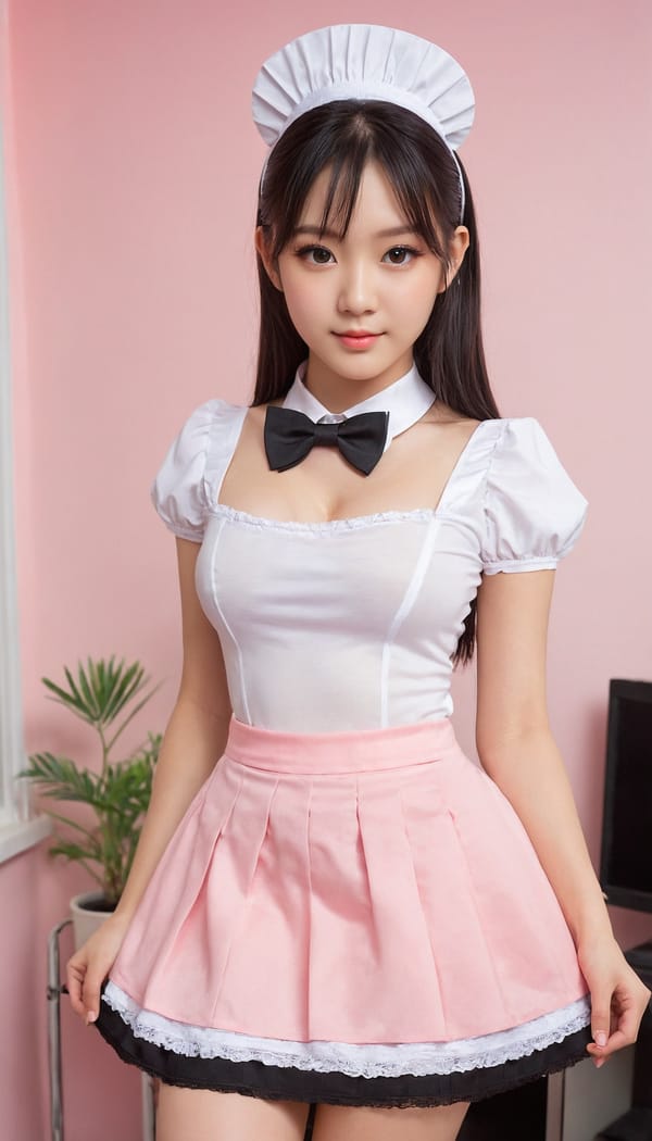 Tags: 21872187, SDXL
{"3": {"inputs": {"seed": 452097192683060, "steps": 64, "cfg": 6.75, "sampler_name": "dpmpp_2m", "scheduler": "karras", "denoise": 1.0, "model": ["27", 0], "positive": ["6", 0], "negative": ["7", 0], "latent_image": ["5", 0]}, "class_type": "KSampler"}, "4": {"inputs": {"ckpt_name": "juggernautXL_v8Rundiffusion.safetensors"}, "class_type": "CheckpointLoaderSimple"}, "5": {"inputs": {"width": 768, "height": 1344, "batch_size": 1}, "class_type": "EmptyLatentImage"}, "6": {"inputs": {"text": "21 year old girl, (temptress:1.01), (slim:1.08), (double eyelids:1.03), (detailed face:1.12), (eyelashes:1.11), (seductive facial expression:1.07), (beautiful eyes:1.06), (seductive pose:0.96), (cute:1.01), (blush:1.02), (sexy lips:1.14), (idol:1.07), (pale skin:1.07), (perky ass:1.05), (exposed ass:1.13), (looking back:1.07), (sexy ass:1.10), (thigh gap:1.00), in a (skimpy maid costume:1.06) working at a maid cafe, choker, bowtie, headband, pleated skirt, (candid cinema:1.08), (natural looking skin:1.06), (soft lighting:1.03), (RAW:1.06), (portra:1.08), (textured skin:1.09), (detailed skin:1.05), (skin fuzz:1.03)", "clip": ["27", 1]}, "class_type": "CLIPTextEncode"}, "7": {"inputs": {"text": "(worst quality:1.11), (low resolution:1.11), (watermark:1.10), (distorted:1.06), (bad hands:1.14), (twisted:1.08), (open mouth:1.06)", "clip": ["27", 1]}, "class_type": "CLIPTextEncode"}, "8": {"inputs": {"samples": ["3", 0], "vae": ["4", 2]}, "class_type": "VAEDecode"}, "25": {"inputs": {"lora_name": "nudify_xl.safetensors", "strength_model": 0.23, "strength_clip": 0.37, "model": ["4", 0], "clip": ["4", 1]}, "class_type": "LoraLoader"}, "26": {"inputs": {"lora_name": "shirtlift_SDXL_v2.safetensors", "strength_model": 0.04, "strength_clip": 0.13, "model": ["25", 0], "clip": ["25", 1]}, "class_type": "LoraLoader"}, "27": {"inputs": {"lora_name": "PerfectEyesXL.safetensors", "strength_model": 0.08, "strength_clip": 0.12, "model": ["26", 0], "clip": ["26", 1]}, "class_type": "LoraLoader"}, "30": {"inputs": {"model_name": "4x_NMKD-Superscale-SP_178000_G.pth"}, "class_type": "UpscaleModelLoader"}, "31": {"inputs": {"upscale_model": ["30", 0], "image": ["8", 0]}, "class_type": "ImageUpscaleWithModel"}, "32": {"inputs": {"upscale_method": "lanczos", "scale_by": 0.5, "image": ["31", 0]}, "class_type": "ImageScaleBy"}, "33": {"inputs": {"pixels": ["32", 0], "vae": ["4", 2]}, "class_type": "VAEEncode"}, "34": {"inputs": {"seed": 452097192683060, "steps": 64, "cfg": 6.75, "sampler_name": "dpmpp_2m", "scheduler": "karras", "denoise": 0.3, "model": ["27", 0], "positive": ["6", 0], "negative": ["7", 0], "latent_image": ["33", 0]}, "class_type": "KSampler"}, "36": {"inputs": {"samples": ["34", 0], "vae": ["4", 2]}, "class_type": "VAEDecode"}, "39": {"inputs": {"filename_prefix": "comfyapi-1707934746499", "images": ["36", 0]}, "class_type": "SaveImage"}}