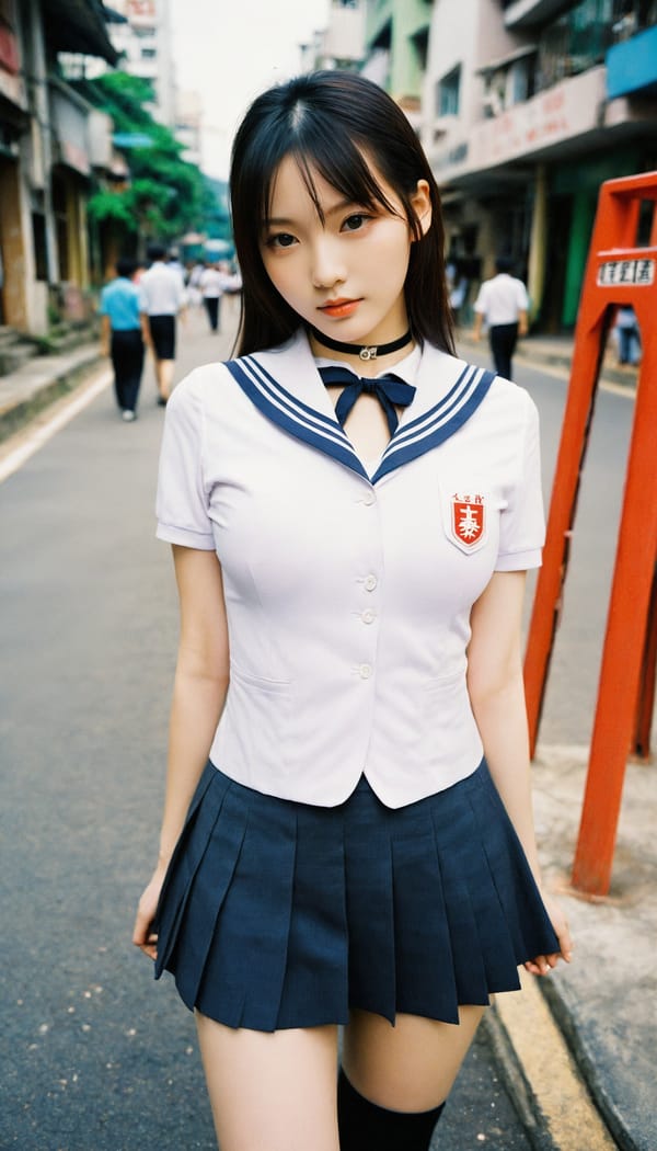 Tags: 21872187, SDXL
{"3": {"inputs": {"seed": 433570099002531, "steps": 32, "cfg": 7.6, "sampler_name": "dpmpp_2m", "scheduler": "karras", "denoise": 1.0, "model": ["27", 0], "positive": ["6", 0], "negative": ["7", 0], "latent_image": ["5", 0]}, "class_type": "KSampler"}, "4": {"inputs": {"ckpt_name": "helloworldxl.safetensors"}, "class_type": "CheckpointLoaderSimple"}, "5": {"inputs": {"width": 768, "height": 1344, "batch_size": 1}, "class_type": "EmptyLatentImage"}, "6": {"inputs": {"text": "21 year old girl, (taiwanese:1.06), (beautiful eyes:0.98), (eyelashes:1.11), (pale skin:1.10), (slim:1.11), (blush:1.07), (idol:1.08), (temptress:1.06), (seductive facial expression:1.04), (seductive pose:1.05), (cute:1.08), (detailed face:0.97), (sexy lips:1.08), (double eyelids:0.99), (in a seductive pose:1.02), (large perky breasts:1.01), (cleavage:0.95), (thigh gap:1.00), (school uniform:1.07), choker, busy street, (detailed skin:1.01), (portra:1.06), (candid cinema:1.03), (natural looking skin:1.07), (textured skin:1.02), (RAW:1.03), (film:1.05), (soft lighting:1.03), (skin fuzz:1.03)", "clip": ["27", 1]}, "class_type": "CLIPTextEncode"}, "7": {"inputs": {"text": "(twisted:1.13), (open mouth:1.12), (worst quality:1.12), (low resolution:1.08), (distorted:1.11), (bad hands:1.10), (watermark:1.09)", "clip": ["27", 1]}, "class_type": "CLIPTextEncode"}, "8": {"inputs": {"samples": ["3", 0], "vae": ["4", 2]}, "class_type": "VAEDecode"}, "25": {"inputs": {"lora_name": "nudify_xl.safetensors", "strength_model": 0.37, "strength_clip": 0.04, "model": ["4", 0], "clip": ["4", 1]}, "class_type": "LoraLoader"}, "26": {"inputs": {"lora_name": "shirtlift_SDXL_v2.safetensors", "strength_model": 0.18, "strength_clip": 0.16, "model": ["25", 0], "clip": ["25", 1]}, "class_type": "LoraLoader"}, "27": {"inputs": {"lora_name": "PerfectEyesXL.safetensors", "strength_model": 0.03, "strength_clip": 0.08, "model": ["26", 0], "clip": ["26", 1]}, "class_type": "LoraLoader"}, "30": {"inputs": {"model_name": "4x_NMKD-Superscale-SP_178000_G.pth"}, "class_type": "UpscaleModelLoader"}, "31": {"inputs": {"upscale_model": ["30", 0], "image": ["8", 0]}, "class_type": "ImageUpscaleWithModel"}, "32": {"inputs": {"upscale_method": "lanczos", "scale_by": 0.5, "image": ["31", 0]}, "class_type": "ImageScaleBy"}, "33": {"inputs": {"pixels": ["32", 0], "vae": ["4", 2]}, "class_type": "VAEEncode"}, "34": {"inputs": {"seed": 433570099002531, "steps": 32, "cfg": 7.6, "sampler_name": "dpmpp_2m", "scheduler": "karras", "denoise": 0.3, "model": ["27", 0], "positive": ["6", 0], "negative": ["7", 0], "latent_image": ["33", 0]}, "class_type": "KSampler"}, "36": {"inputs": {"samples": ["34", 0], "vae": ["4", 2]}, "class_type": "VAEDecode"}, "39": {"inputs": {"filename_prefix": "comfyapi-1732949672199", "images": ["36", 0]}, "class_type": "SaveImage"}}