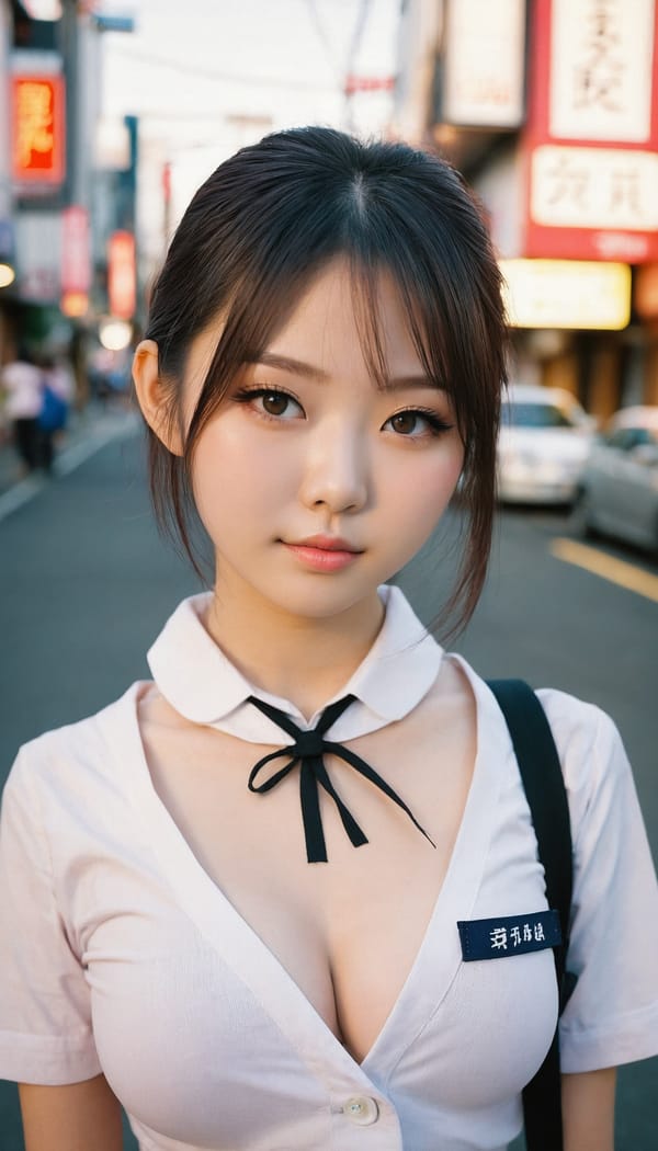 Tags: 21872187, SDXL
{"3": {"inputs": {"seed": 738986749776706, "steps": 64, "cfg": 5.85, "sampler_name": "dpmpp_2m", "scheduler": "karras", "denoise": 1.0, "model": ["27", 0], "positive": ["6", 0], "negative": ["7", 0], "latent_image": ["5", 0]}, "class_type": "KSampler"}, "4": {"inputs": {"ckpt_name": "juggernautxl.safetensors"}, "class_type": "CheckpointLoaderSimple"}, "5": {"inputs": {"width": 768, "height": 1344, "batch_size": 1}, "class_type": "EmptyLatentImage"}, "6": {"inputs": {"text": "19 year old girl, (japanese:1.04), (detailed face:0.96), (seductive facial expression:1.10), (beautiful eyes:1.11), (cute:1.04), (temptress:0.97), (idol:0.98), (eyelashes:1.00), (pale skin:1.00), (double eyelids:1.03), (seductive pose:1.10), (slim:1.03), (blush:1.06), (sexy lips:0.97), (in a seductive pose:1.07), (large perky breasts:0.99), (cleavage:1.11), (thigh gap:1.00), (school uniform:1.07), choker, busy street, (skin fuzz:1.02), (detailed skin:1.04), (candid cinema:1.04), (portra:1.08), (textured skin:1.05), (film:1.06), (natural looking skin:1.04), (soft lighting:1.09), (RAW:1.02)", "clip": ["27", 1]}, "class_type": "CLIPTextEncode"}, "7": {"inputs": {"text": "(worst quality:1.06), (distorted:1.10), (twisted:1.14), (open mouth:1.08), (low resolution:1.08), (bad hands:1.09), (watermark:1.11)", "clip": ["27", 1]}, "class_type": "CLIPTextEncode"}, "8": {"inputs": {"samples": ["3", 0], "vae": ["4", 2]}, "class_type": "VAEDecode"}, "25": {"inputs": {"lora_name": "nudify_xl.safetensors", "strength_model": 0.04, "strength_clip": 0.06, "model": ["4", 0], "clip": ["4", 1]}, "class_type": "LoraLoader"}, "26": {"inputs": {"lora_name": "shirtlift_SDXL_v2.safetensors", "strength_model": 0.08, "strength_clip": 0.12, "model": ["25", 0], "clip": ["25", 1]}, "class_type": "LoraLoader"}, "27": {"inputs": {"lora_name": "PerfectEyesXL.safetensors", "strength_model": 0.0, "strength_clip": 0.08, "model": ["26", 0], "clip": ["26", 1]}, "class_type": "LoraLoader"}, "30": {"inputs": {"model_name": "4x_NMKD-Superscale-SP_178000_G.pth"}, "class_type": "UpscaleModelLoader"}, "31": {"inputs": {"upscale_model": ["30", 0], "image": ["8", 0]}, "class_type": "ImageUpscaleWithModel"}, "32": {"inputs": {"upscale_method": "lanczos", "scale_by": 0.5, "image": ["31", 0]}, "class_type": "ImageScaleBy"}, "33": {"inputs": {"pixels": ["32", 0], "vae": ["4", 2]}, "class_type": "VAEEncode"}, "34": {"inputs": {"seed": 738986749776706, "steps": 64, "cfg": 5.85, "sampler_name": "dpmpp_2m", "scheduler": "karras", "denoise": 0.3, "model": ["27", 0], "positive": ["6", 0], "negative": ["7", 0], "latent_image": ["33", 0]}, "class_type": "KSampler"}, "36": {"inputs": {"samples": ["34", 0], "vae": ["4", 2]}, "class_type": "VAEDecode"}, "39": {"inputs": {"filename_prefix": "comfyapi-1715023605529", "images": ["36", 0]}, "class_type": "SaveImage"}}