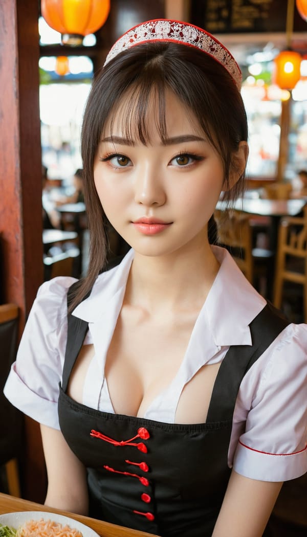 Tags: 21872187, SDXL
{"3": {"inputs": {"seed": 453274504643918, "steps": 64, "cfg": 5.95, "sampler_name": "dpmpp_2m", "scheduler": "karras", "denoise": 1.0, "model": ["27", 0], "positive": ["6", 0], "negative": ["7", 0], "latent_image": ["5", 0]}, "class_type": "KSampler"}, "4": {"inputs": {"ckpt_name": "juggernautxl.safetensors"}, "class_type": "CheckpointLoaderSimple"}, "5": {"inputs": {"width": 768, "height": 1344, "batch_size": 1}, "class_type": "EmptyLatentImage"}, "6": {"inputs": {"text": "19 year old girl, (ukrainian:1.04), (japanese:1.13), (blush:0.97), (detailed face:1.13), (slim:1.07), (pale skin:1.13), (idol:1.10), (cute:1.09), (temptress:1.12), (sexy lips:1.05), (eyelashes:0.97), (beautiful eyes:1.04), (double eyelids:1.10), (seductive facial expression:0.97), (seductive pose:1.08), (in a seductive pose:1.01), (large perky breasts:0.96), (cleavage:1.11), (thigh gap:1.10), (a waitress in uniform:1.10) working at a restaurant, (film:1.07), (skin fuzz:1.06), (soft lighting:1.05), (RAW:1.07), (detailed skin:1.04), (portra:1.01), (candid cinema:1.01), (natural looking skin:1.06), (textured skin:1.06)", "clip": ["27", 1]}, "class_type": "CLIPTextEncode"}, "7": {"inputs": {"text": "(open mouth:1.14), (twisted:1.11), (watermark:1.08), (low resolution:1.09), (distorted:1.07), (bad hands:1.06), (worst quality:1.14)", "clip": ["27", 1]}, "class_type": "CLIPTextEncode"}, "8": {"inputs": {"samples": ["3", 0], "vae": ["4", 2]}, "class_type": "VAEDecode"}, "25": {"inputs": {"lora_name": "nudify_xl.safetensors", "strength_model": 0.38, "strength_clip": 0.23, "model": ["4", 0], "clip": ["4", 1]}, "class_type": "LoraLoader"}, "26": {"inputs": {"lora_name": "shirtlift_SDXL_v2.safetensors", "strength_model": 0.05, "strength_clip": 0.08, "model": ["25", 0], "clip": ["25", 1]}, "class_type": "LoraLoader"}, "27": {"inputs": {"lora_name": "PerfectEyesXL.safetensors", "strength_model": 0.15, "strength_clip": 0.08, "model": ["26", 0], "clip": ["26", 1]}, "class_type": "LoraLoader"}, "30": {"inputs": {"model_name": "4x_NMKD-Superscale-SP_178000_G.pth"}, "class_type": "UpscaleModelLoader"}, "31": {"inputs": {"upscale_model": ["30", 0], "image": ["8", 0]}, "class_type": "ImageUpscaleWithModel"}, "32": {"inputs": {"upscale_method": "lanczos", "scale_by": 0.5, "image": ["31", 0]}, "class_type": "ImageScaleBy"}, "33": {"inputs": {"pixels": ["32", 0], "vae": ["4", 2]}, "class_type": "VAEEncode"}, "34": {"inputs": {"seed": 453274504643918, "steps": 64, "cfg": 5.95, "sampler_name": "dpmpp_2m", "scheduler": "karras", "denoise": 0.3, "model": ["27", 0], "positive": ["6", 0], "negative": ["7", 0], "latent_image": ["33", 0]}, "class_type": "KSampler"}, "36": {"inputs": {"samples": ["34", 0], "vae": ["4", 2]}, "class_type": "VAEDecode"}, "39": {"inputs": {"filename_prefix": "comfyapi-1735064726517", "images": ["36", 0]}, "class_type": "SaveImage"}}