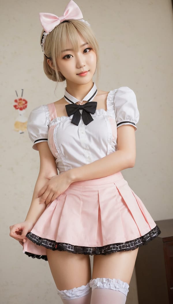 Tags: 21872187, SDXL
{"3": {"inputs": {"seed": 778515767652247, "steps": 64, "cfg": 5.3, "sampler_name": "dpmpp_2m", "scheduler": "karras", "denoise": 1.0, "model": ["27", 0], "positive": ["6", 0], "negative": ["7", 0], "latent_image": ["5", 0]}, "class_type": "KSampler"}, "4": {"inputs": {"ckpt_name": "juggernautxl.safetensors"}, "class_type": "CheckpointLoaderSimple"}, "5": {"inputs": {"width": 768, "height": 1344, "batch_size": 1}, "class_type": "EmptyLatentImage"}, "6": {"inputs": {"text": "20 year old girl, (irish:0.99), (chinese:0.96), (japanese:1.11), (ukrainian:0.97), (blush:1.14), (slim:0.99), (double eyelids:1.10), (cute:0.96), (idol:1.09), (detailed face:1.00), (temptress:1.08), (beautiful eyes:0.95), (eyelashes:1.00), (sexy lips:0.97), (seductive pose:1.07), (seductive facial expression:0.95), (pale skin:1.03), (perky ass:1.13), (exposed ass:0.97), (looking back:0.96), (sexy ass:1.07), (thigh gap:1.01), in a (skimpy maid costume:1.04) working at a maid cafe, choker, bowtie, headband, pleated skirt, (soft lighting:1.04), (textured skin:1.09), (portra:1.03), (detailed skin:1.01), (RAW:1.04), (film:1.03), (skin fuzz:1.03), (natural looking skin:1.02), (candid cinema:1.08)", "clip": ["27", 1]}, "class_type": "CLIPTextEncode"}, "7": {"inputs": {"text": "(worst quality:1.06), (open mouth:1.07), (low resolution:1.08), (distorted:1.09), (twisted:1.14), (watermark:1.11), (bad hands:1.13)", "clip": ["27", 1]}, "class_type": "CLIPTextEncode"}, "8": {"inputs": {"samples": ["3", 0], "vae": ["4", 2]}, "class_type": "VAEDecode"}, "25": {"inputs": {"lora_name": "nudify_xl.safetensors", "strength_model": 0.29, "strength_clip": 0.35, "model": ["4", 0], "clip": ["4", 1]}, "class_type": "LoraLoader"}, "26": {"inputs": {"lora_name": "shirtlift_SDXL_v2.safetensors", "strength_model": 0.11, "strength_clip": 0.08, "model": ["25", 0], "clip": ["25", 1]}, "class_type": "LoraLoader"}, "27": {"inputs": {"lora_name": "PerfectEyesXL.safetensors", "strength_model": 0.19, "strength_clip": 0.02, "model": ["26", 0], "clip": ["26", 1]}, "class_type": "LoraLoader"}, "30": {"inputs": {"model_name": "4x_NMKD-Superscale-SP_178000_G.pth"}, "class_type": "UpscaleModelLoader"}, "31": {"inputs": {"upscale_model": ["30", 0], "image": ["8", 0]}, "class_type": "ImageUpscaleWithModel"}, "32": {"inputs": {"upscale_method": "lanczos", "scale_by": 0.5, "image": ["31", 0]}, "class_type": "ImageScaleBy"}, "33": {"inputs": {"pixels": ["32", 0], "vae": ["4", 2]}, "class_type": "VAEEncode"}, "34": {"inputs": {"seed": 778515767652247, "steps": 64, "cfg": 5.3, "sampler_name": "dpmpp_2m", "scheduler": "karras", "denoise": 0.3, "model": ["27", 0], "positive": ["6", 0], "negative": ["7", 0], "latent_image": ["33", 0]}, "class_type": "KSampler"}, "36": {"inputs": {"samples": ["34", 0], "vae": ["4", 2]}, "class_type": "VAEDecode"}, "39": {"inputs": {"filename_prefix": "comfyapi-1728267575268", "images": ["36", 0]}, "class_type": "SaveImage"}}