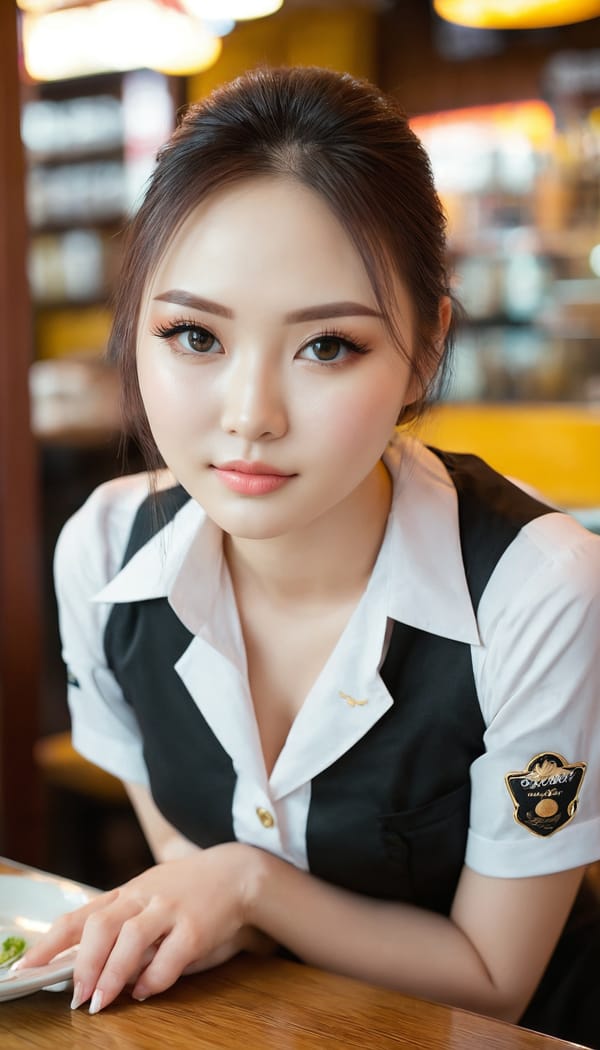 Tags: 21872187, SDXL
{"3": {"inputs": {"seed": 327010886313960, "steps": 64, "cfg": 6.13, "sampler_name": "dpmpp_2m", "scheduler": "karras", "denoise": 1.0, "model": ["27", 0], "positive": ["6", 0], "negative": ["7", 0], "latent_image": ["5", 0]}, "class_type": "KSampler"}, "4": {"inputs": {"ckpt_name": "juggernautxl.safetensors"}, "class_type": "CheckpointLoaderSimple"}, "5": {"inputs": {"width": 768, "height": 1344, "batch_size": 1}, "class_type": "EmptyLatentImage"}, "6": {"inputs": {"text": "25 year old girl, (russian:0.98), (taiwanese:0.95), (beautiful eyes:1.01), (temptress:1.02), (eyelashes:1.09), (seductive pose:1.02), (pale skin:1.06), (double eyelids:1.11), (idol:1.13), (blush:1.02), (sexy lips:0.96), (cute:1.05), (detailed face:1.12), (seductive facial expression:1.07), (on all fours:1.09), (spreading ass cheeks:1.06), (from behind:1.05), (backboob:1.03), (a waitress in uniform:1.10) working at a restaurant, (textured skin:1.05), (skin fuzz:1.08), (soft lighting:1.02), (film:1.08), (RAW:1.06), (candid cinema:1.02), (detailed skin:1.04), (natural looking skin:1.01), (portra:1.09)", "clip": ["27", 1]}, "class_type": "CLIPTextEncode"}, "7": {"inputs": {"text": "(worst quality:1.11), (distorted:1.12), (low resolution:1.06), (bad hands:1.14), (open mouth:1.14), (watermark:1.13), (twisted:1.07)", "clip": ["27", 1]}, "class_type": "CLIPTextEncode"}, "8": {"inputs": {"samples": ["3", 0], "vae": ["4", 2]}, "class_type": "VAEDecode"}, "25": {"inputs": {"lora_name": "nudify_xl.safetensors", "strength_model": 0.37, "strength_clip": 0.26, "model": ["4", 0], "clip": ["4", 1]}, "class_type": "LoraLoader"}, "26": {"inputs": {"lora_name": "shirtlift_SDXL_v2.safetensors", "strength_model": 0.03, "strength_clip": 0.08, "model": ["25", 0], "clip": ["25", 1]}, "class_type": "LoraLoader"}, "27": {"inputs": {"lora_name": "PerfectEyesXL.safetensors", "strength_model": 0.0, "strength_clip": 0.16, "model": ["26", 0], "clip": ["26", 1]}, "class_type": "LoraLoader"}, "30": {"inputs": {"model_name": "4x_NMKD-Superscale-SP_178000_G.pth"}, "class_type": "UpscaleModelLoader"}, "31": {"inputs": {"upscale_model": ["30", 0], "image": ["8", 0]}, "class_type": "ImageUpscaleWithModel"}, "32": {"inputs": {"upscale_method": "lanczos", "scale_by": 0.5, "image": ["31", 0]}, "class_type": "ImageScaleBy"}, "33": {"inputs": {"pixels": ["32", 0], "vae": ["4", 2]}, "class_type": "VAEEncode"}, "34": {"inputs": {"seed": 327010886313960, "steps": 64, "cfg": 6.13, "sampler_name": "dpmpp_2m", "scheduler": "karras", "denoise": 0.3, "model": ["27", 0], "positive": ["6", 0], "negative": ["7", 0], "latent_image": ["33", 0]}, "class_type": "KSampler"}, "36": {"inputs": {"samples": ["34", 0], "vae": ["4", 2]}, "class_type": "VAEDecode"}, "39": {"inputs": {"filename_prefix": "comfyapi-1712323777749", "images": ["36", 0]}, "class_type": "SaveImage"}}