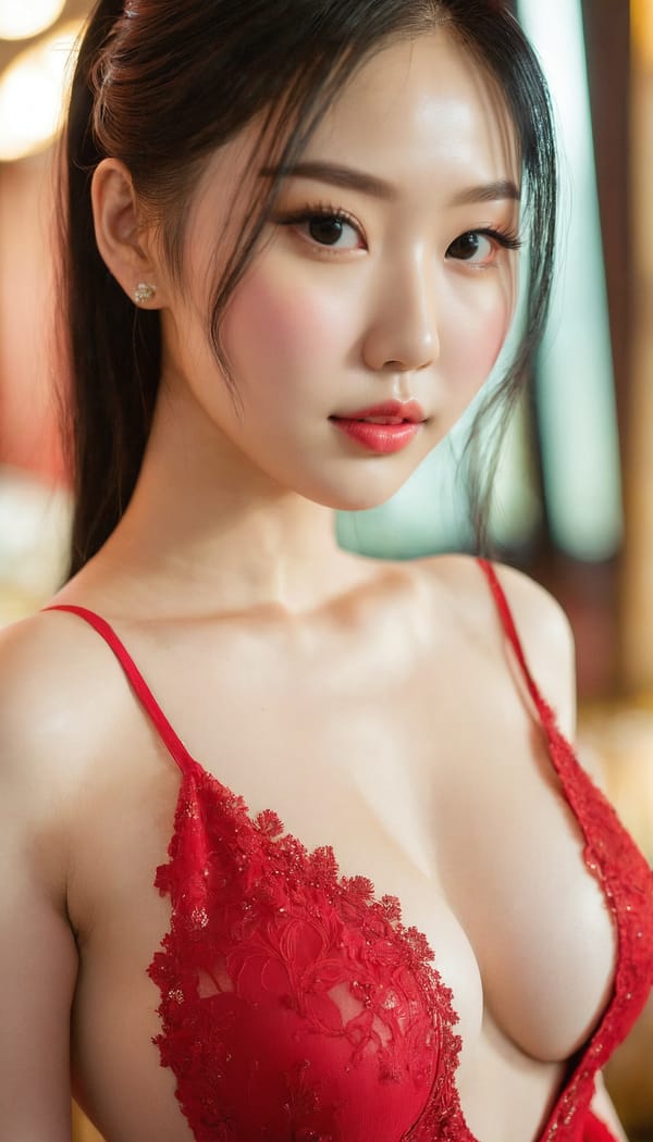 Tags: 21872187, SDXL
{"3": {"inputs": {"seed": 109085126700641, "steps": 64, "cfg": 5.99, "sampler_name": "dpmpp_2m", "scheduler": "karras", "denoise": 1.0, "model": ["27", 0], "positive": ["6", 0], "negative": ["7", 0], "latent_image": ["5", 0]}, "class_type": "KSampler"}, "4": {"inputs": {"ckpt_name": "juggernautxl.safetensors"}, "class_type": "CheckpointLoaderSimple"}, "5": {"inputs": {"width": 768, "height": 1344, "batch_size": 1}, "class_type": "EmptyLatentImage"}, "6": {"inputs": {"text": "24 year old girl, (korean:1.02), (sexy lips:1.14), (slim:1.09), (pale skin:1.10), (temptress:0.97), (eyelashes:1.12), (idol:1.00), (seductive pose:1.12), (detailed face:1.08), (blush:1.13), (double eyelids:1.06), (beautiful eyes:0.97), (cute:1.13), (seductive facial expression:1.03), (in a seductive pose:1.04), (large perky breasts:1.01), (cleavage:1.10), (thigh gap:1.04), (wearing a low-cut red dress:1.00) at a ballroom, (detailed skin:1.00), (film:1.07), (soft lighting:1.01), (natural looking skin:1.07), (RAW:1.08), (portra:1.05), (textured skin:1.03), (candid cinema:1.01), (skin fuzz:1.07)", "clip": ["27", 1]}, "class_type": "CLIPTextEncode"}, "7": {"inputs": {"text": "(bad hands:1.06), (twisted:1.10), (open mouth:1.07), (low resolution:1.06), (worst quality:1.06), (watermark:1.07), (distorted:1.11)", "clip": ["27", 1]}, "class_type": "CLIPTextEncode"}, "8": {"inputs": {"samples": ["3", 0], "vae": ["4", 2]}, "class_type": "VAEDecode"}, "25": {"inputs": {"lora_name": "nudify_xl.safetensors", "strength_model": 0.25, "strength_clip": 0.26, "model": ["4", 0], "clip": ["4", 1]}, "class_type": "LoraLoader"}, "26": {"inputs": {"lora_name": "shirtlift_SDXL_v2.safetensors", "strength_model": 0.14, "strength_clip": 0.02, "model": ["25", 0], "clip": ["25", 1]}, "class_type": "LoraLoader"}, "27": {"inputs": {"lora_name": "PerfectEyesXL.safetensors", "strength_model": 0.08, "strength_clip": 0.12, "model": ["26", 0], "clip": ["26", 1]}, "class_type": "LoraLoader"}, "30": {"inputs": {"model_name": "4x_NMKD-Superscale-SP_178000_G.pth"}, "class_type": "UpscaleModelLoader"}, "31": {"inputs": {"upscale_model": ["30", 0], "image": ["8", 0]}, "class_type": "ImageUpscaleWithModel"}, "32": {"inputs": {"upscale_method": "lanczos", "scale_by": 0.5, "image": ["31", 0]}, "class_type": "ImageScaleBy"}, "33": {"inputs": {"pixels": ["32", 0], "vae": ["4", 2]}, "class_type": "VAEEncode"}, "34": {"inputs": {"seed": 109085126700641, "steps": 64, "cfg": 5.99, "sampler_name": "dpmpp_2m", "scheduler": "karras", "denoise": 0.3, "model": ["27", 0], "positive": ["6", 0], "negative": ["7", 0], "latent_image": ["33", 0]}, "class_type": "KSampler"}, "36": {"inputs": {"samples": ["34", 0], "vae": ["4", 2]}, "class_type": "VAEDecode"}, "39": {"inputs": {"filename_prefix": "comfyapi-1728393980218", "images": ["36", 0]}, "class_type": "SaveImage"}}