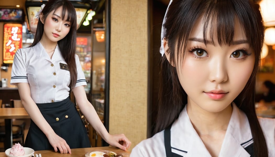 Tags: 21872187, SDXL
{"3": {"inputs": {"seed": 687296807492092, "steps": 32, "cfg": 6.29, "sampler_name": "dpmpp_2m", "scheduler": "karras", "denoise": 1.0, "model": ["27", 0], "positive": ["6", 0], "negative": ["7", 0], "latent_image": ["5", 0]}, "class_type": "KSampler"}, "4": {"inputs": {"ckpt_name": "juggernautxl.safetensors"}, "class_type": "CheckpointLoaderSimple"}, "5": {"inputs": {"width": 1344, "height": 768, "batch_size": 1}, "class_type": "EmptyLatentImage"}, "6": {"inputs": {"text": "22 year old girl, (japanese:0.95), (slim:1.00), (seductive facial expression:0.98), (idol:0.99), (double eyelids:0.95), (eyelashes:1.13), (pale skin:1.05), (beautiful eyes:0.97), (temptress:0.99), (sexy lips:0.96), (detailed face:1.11), (seductive pose:1.13), (blush:0.96), (cute:1.07), (in a seductive pose:1.09), (large perky breasts:1.10), (cleavage:0.97), (thigh gap:1.04), (a waitress in uniform:1.06) working at a restaurant, (portra:1.07), (soft lighting:1.00), (textured skin:1.03), (natural looking skin:1.02), (film:1.02), (RAW:1.05), (candid cinema:1.08), (detailed skin:1.04), (skin fuzz:1.09)", "clip": ["27", 1]}, "class_type": "CLIPTextEncode"}, "7": {"inputs": {"text": "(watermark:1.09), (low resolution:1.05), (open mouth:1.12), (bad hands:1.12), (worst quality:1.07), (twisted:1.13)", "clip": ["27", 1]}, "class_type": "CLIPTextEncode"}, "8": {"inputs": {"samples": ["3", 0], "vae": ["4", 2]}, "class_type": "VAEDecode"}, "25": {"inputs": {"lora_name": "nudify_xl.safetensors", "strength_model": 0.16, "strength_clip": 0.33, "model": ["4", 0], "clip": ["4", 1]}, "class_type": "LoraLoader"}, "26": {"inputs": {"lora_name": "shirtlift_SDXL_v2.safetensors", "strength_model": 0.12, "strength_clip": 0.1, "model": ["25", 0], "clip": ["25", 1]}, "class_type": "LoraLoader"}, "27": {"inputs": {"lora_name": "PerfectEyesXL.safetensors", "strength_model": 0.08, "strength_clip": 0.18, "model": ["26", 0], "clip": ["26", 1]}, "class_type": "LoraLoader"}, "30": {"inputs": {"model_name": "4x_NMKD-Superscale-SP_178000_G.pth"}, "class_type": "UpscaleModelLoader"}, "31": {"inputs": {"upscale_model": ["30", 0], "image": ["8", 0]}, "class_type": "ImageUpscaleWithModel"}, "32": {"inputs": {"upscale_method": "lanczos", "scale_by": 0.5, "image": ["31", 0]}, "class_type": "ImageScaleBy"}, "33": {"inputs": {"pixels": ["32", 0], "vae": ["4", 2]}, "class_type": "VAEEncode"}, "34": {"inputs": {"seed": 687296807492092, "steps": 32, "cfg": 6.29, "sampler_name": "dpmpp_2m", "scheduler": "karras", "denoise": 0.3, "model": ["27", 0], "positive": ["6", 0], "negative": ["7", 0], "latent_image": ["33", 0]}, "class_type": "KSampler"}, "36": {"inputs": {"samples": ["34", 0], "vae": ["4", 2]}, "class_type": "VAEDecode"}, "39": {"inputs": {"filename_prefix": "comfyapi-1719010893680", "images": ["36", 0]}, "class_type": "SaveImage"}}