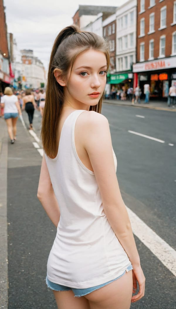 Tags: 21872187, SDXL
{"3": {"inputs": {"seed": 874796125081322, "steps": 64, "cfg": 7.26, "sampler_name": "dpmpp_2m", "scheduler": "karras", "denoise": 1.0, "model": ["27", 0], "positive": ["6", 0], "negative": ["7", 0], "latent_image": ["5", 0]}, "class_type": "KSampler"}, "4": {"inputs": {"ckpt_name": "leosamsHelloworldSDXL_helloworldSDXL32DPO.safetensors"}, "class_type": "CheckpointLoaderSimple"}, "5": {"inputs": {"width": 768, "height": 1344, "batch_size": 1}, "class_type": "EmptyLatentImage"}, "6": {"inputs": {"text": "22 year old girl, (irish:0.98), (seductive facial expression:1.10), (detailed face:0.96), (cute:1.02), (eyelashes:1.11), (temptress:1.03), (beautiful eyes:0.96), (pale skin:1.04), (idol:0.98), (double eyelids:0.98), (slim:1.10), (blush:1.07), (sexy lips:0.99), (perky ass:1.05), (exposed ass:1.09), (looking back:0.99), (sexy ass:0.99), (thigh gap:1.07), (white tanktop:1.10), busy street, (RAW:1.01), (candid cinema:1.04), (skin fuzz:1.01), (portra:1.02), (natural looking skin:1.08), (soft lighting:1.04), (detailed skin:1.06), (film:1.08), (textured skin:1.02)", "clip": ["27", 1]}, "class_type": "CLIPTextEncode"}, "7": {"inputs": {"text": "(watermark:1.06), (low resolution:1.09), (open mouth:1.08), (worst quality:1.10), (distorted:1.09), (bad hands:1.10), (twisted:1.05)", "clip": ["27", 1]}, "class_type": "CLIPTextEncode"}, "8": {"inputs": {"samples": ["3", 0], "vae": ["4", 2]}, "class_type": "VAEDecode"}, "25": {"inputs": {"lora_name": "nudify_xl.safetensors", "strength_model": 0.11, "strength_clip": 0.17, "model": ["4", 0], "clip": ["4", 1]}, "class_type": "LoraLoader"}, "26": {"inputs": {"lora_name": "shirtlift_SDXL_v2.safetensors", "strength_model": 0.16, "strength_clip": 0.03, "model": ["25", 0], "clip": ["25", 1]}, "class_type": "LoraLoader"}, "27": {"inputs": {"lora_name": "PerfectEyesXL.safetensors", "strength_model": 0.15, "strength_clip": 0.04, "model": ["26", 0], "clip": ["26", 1]}, "class_type": "LoraLoader"}, "30": {"inputs": {"model_name": "4x_NMKD-Superscale-SP_178000_G.pth"}, "class_type": "UpscaleModelLoader"}, "31": {"inputs": {"upscale_model": ["30", 0], "image": ["8", 0]}, "class_type": "ImageUpscaleWithModel"}, "32": {"inputs": {"upscale_method": "lanczos", "scale_by": 0.5, "image": ["31", 0]}, "class_type": "ImageScaleBy"}, "33": {"inputs": {"pixels": ["32", 0], "vae": ["4", 2]}, "class_type": "VAEEncode"}, "34": {"inputs": {"seed": 874796125081322, "steps": 64, "cfg": 7.26, "sampler_name": "dpmpp_2m", "scheduler": "karras", "denoise": 0.3, "model": ["27", 0], "positive": ["6", 0], "negative": ["7", 0], "latent_image": ["33", 0]}, "class_type": "KSampler"}, "36": {"inputs": {"samples": ["34", 0], "vae": ["4", 2]}, "class_type": "VAEDecode"}, "39": {"inputs": {"filename_prefix": "comfyapi-1707968890464", "images": ["36", 0]}, "class_type": "SaveImage"}}