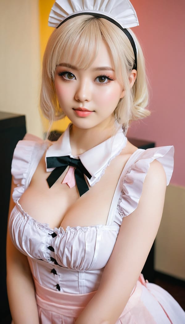 Tags: 21872187, SDXL
{"3": {"inputs": {"seed": 514703582979666, "steps": 64, "cfg": 7.73, "sampler_name": "dpmpp_2m", "scheduler": "karras", "denoise": 1.0, "model": ["27", 0], "positive": ["6", 0], "negative": ["7", 0], "latent_image": ["5", 0]}, "class_type": "KSampler"}, "4": {"inputs": {"ckpt_name": "juggernautxl.safetensors"}, "class_type": "CheckpointLoaderSimple"}, "5": {"inputs": {"width": 768, "height": 1344, "batch_size": 1}, "class_type": "EmptyLatentImage"}, "6": {"inputs": {"text": "22 year old girl, (temptress:1.02), (cute:1.06), (beautiful eyes:0.97), (sexy lips:1.01), (idol:1.13), (slim:1.01), (pale skin:1.01), (eyelashes:0.97), (detailed face:1.13), (seductive pose:1.06), (seductive facial expression:1.05), (blush:1.14), (double eyelids:1.13), (in a seductive pose:1.10), (large perky breasts:1.05), (cleavage:1.04), (thigh gap:0.95), in a (skimpy maid costume:1.09) working at a maid cafe, choker, bowtie, headband, pleated skirt, (skin fuzz:1.06), (portra:1.07), (natural looking skin:1.00), (candid cinema:1.00), (soft lighting:1.09), (textured skin:1.00), (detailed skin:1.01), (film:1.00), (RAW:1.06)", "clip": ["27", 1]}, "class_type": "CLIPTextEncode"}, "7": {"inputs": {"text": "(distorted:1.14), (low resolution:1.06), (worst quality:1.06), (open mouth:1.05), (twisted:1.09), (watermark:1.13), (bad hands:1.08)", "clip": ["27", 1]}, "class_type": "CLIPTextEncode"}, "8": {"inputs": {"samples": ["3", 0], "vae": ["4", 2]}, "class_type": "VAEDecode"}, "25": {"inputs": {"lora_name": "nudify_xl.safetensors", "strength_model": 0.31, "strength_clip": 0.22, "model": ["4", 0], "clip": ["4", 1]}, "class_type": "LoraLoader"}, "26": {"inputs": {"lora_name": "shirtlift_SDXL_v2.safetensors", "strength_model": 0.01, "strength_clip": 0.1, "model": ["25", 0], "clip": ["25", 1]}, "class_type": "LoraLoader"}, "27": {"inputs": {"lora_name": "PerfectEyesXL.safetensors", "strength_model": 0.05, "strength_clip": 0.06, "model": ["26", 0], "clip": ["26", 1]}, "class_type": "LoraLoader"}, "30": {"inputs": {"model_name": "4x_NMKD-Superscale-SP_178000_G.pth"}, "class_type": "UpscaleModelLoader"}, "31": {"inputs": {"upscale_model": ["30", 0], "image": ["8", 0]}, "class_type": "ImageUpscaleWithModel"}, "32": {"inputs": {"upscale_method": "lanczos", "scale_by": 0.5, "image": ["31", 0]}, "class_type": "ImageScaleBy"}, "33": {"inputs": {"pixels": ["32", 0], "vae": ["4", 2]}, "class_type": "VAEEncode"}, "34": {"inputs": {"seed": 514703582979666, "steps": 64, "cfg": 7.73, "sampler_name": "dpmpp_2m", "scheduler": "karras", "denoise": 0.3, "model": ["27", 0], "positive": ["6", 0], "negative": ["7", 0], "latent_image": ["33", 0]}, "class_type": "KSampler"}, "36": {"inputs": {"samples": ["34", 0], "vae": ["4", 2]}, "class_type": "VAEDecode"}, "39": {"inputs": {"filename_prefix": "comfyapi-1713211753171", "images": ["36", 0]}, "class_type": "SaveImage"}}