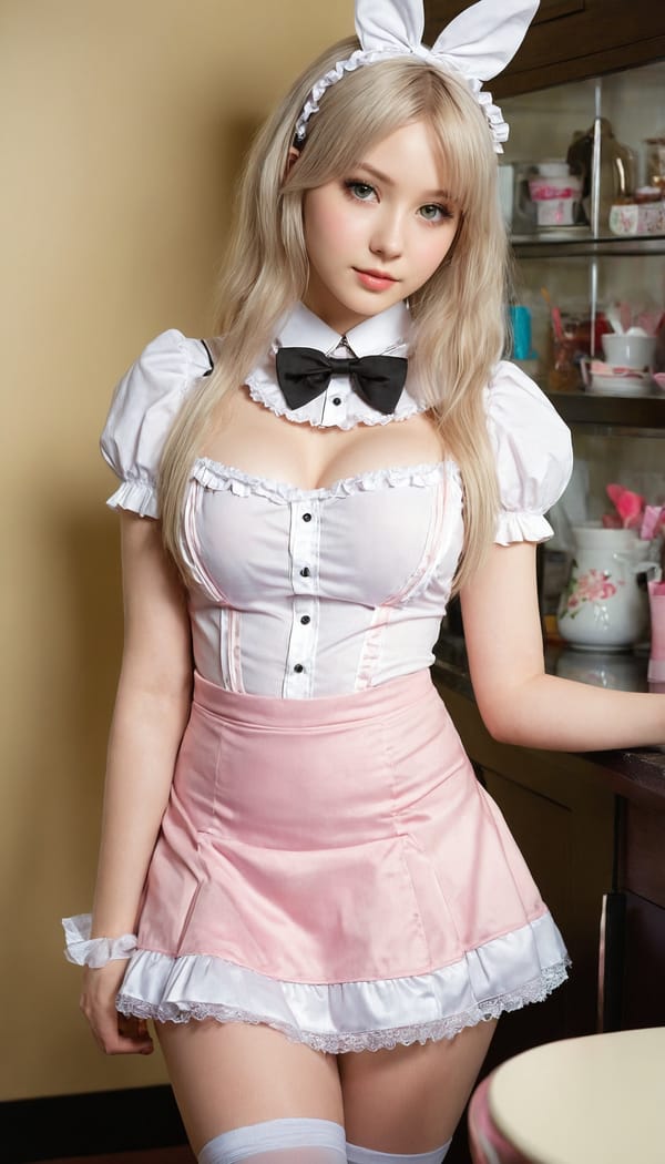 Tags: 21872187, SDXL
{"3": {"inputs": {"seed": 758317007275832, "steps": 64, "cfg": 5.73, "sampler_name": "dpmpp_2m", "scheduler": "karras", "denoise": 1.0, "model": ["27", 0], "positive": ["6", 0], "negative": ["7", 0], "latent_image": ["5", 0]}, "class_type": "KSampler"}, "4": {"inputs": {"ckpt_name": "juggernautxl.safetensors"}, "class_type": "CheckpointLoaderSimple"}, "5": {"inputs": {"width": 768, "height": 1344, "batch_size": 1}, "class_type": "EmptyLatentImage"}, "6": {"inputs": {"text": "18 year old girl, (beautiful eyes:1.09), (seductive facial expression:1.04), (detailed face:0.99), (blush:0.97), (pale skin:1.07), (temptress:1.14), (sexy lips:1.09), (eyelashes:1.11), (idol:0.96), (seductive pose:1.12), (cute:0.98), (slim:1.01), (in a seductive pose:1.12), (large perky breasts:1.13), (cleavage:1.01), (thigh gap:1.06), in a (skimpy maid costume:1.13) working at a maid cafe, choker, bowtie, headband, pleated skirt, (soft lighting:1.08), (film:1.08), (RAW:1.06), (candid cinema:1.05), (skin fuzz:1.03), (natural looking skin:1.00), (detailed skin:1.07), (textured skin:1.03), (portra:1.02)", "clip": ["27", 1]}, "class_type": "CLIPTextEncode"}, "7": {"inputs": {"text": "(distorted:1.12), (bad hands:1.12), (worst quality:1.07), (low resolution:1.11), (twisted:1.14), (open mouth:1.11), (watermark:1.05)", "clip": ["27", 1]}, "class_type": "CLIPTextEncode"}, "8": {"inputs": {"samples": ["3", 0], "vae": ["4", 2]}, "class_type": "VAEDecode"}, "25": {"inputs": {"lora_name": "nudify_xl.safetensors", "strength_model": 0.38, "strength_clip": 0.1, "model": ["4", 0], "clip": ["4", 1]}, "class_type": "LoraLoader"}, "26": {"inputs": {"lora_name": "shirtlift_SDXL_v2.safetensors", "strength_model": 0.0, "strength_clip": 0.09, "model": ["25", 0], "clip": ["25", 1]}, "class_type": "LoraLoader"}, "27": {"inputs": {"lora_name": "PerfectEyesXL.safetensors", "strength_model": 0.18, "strength_clip": 0.09, "model": ["26", 0], "clip": ["26", 1]}, "class_type": "LoraLoader"}, "30": {"inputs": {"model_name": "4x_NMKD-Superscale-SP_178000_G.pth"}, "class_type": "UpscaleModelLoader"}, "31": {"inputs": {"upscale_model": ["30", 0], "image": ["8", 0]}, "class_type": "ImageUpscaleWithModel"}, "32": {"inputs": {"upscale_method": "lanczos", "scale_by": 0.5, "image": ["31", 0]}, "class_type": "ImageScaleBy"}, "33": {"inputs": {"pixels": ["32", 0], "vae": ["4", 2]}, "class_type": "VAEEncode"}, "34": {"inputs": {"seed": 758317007275832, "steps": 64, "cfg": 5.73, "sampler_name": "dpmpp_2m", "scheduler": "karras", "denoise": 0.3, "model": ["27", 0], "positive": ["6", 0], "negative": ["7", 0], "latent_image": ["33", 0]}, "class_type": "KSampler"}, "36": {"inputs": {"samples": ["34", 0], "vae": ["4", 2]}, "class_type": "VAEDecode"}, "39": {"inputs": {"filename_prefix": "comfyapi-1726344558904", "images": ["36", 0]}, "class_type": "SaveImage"}}