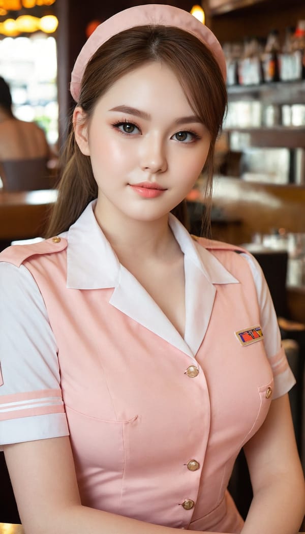 Tags: 21872187, SDXL
{"3": {"inputs": {"seed": 116128703864410, "steps": 64, "cfg": 5.55, "sampler_name": "dpmpp_2m", "scheduler": "karras", "denoise": 1.0, "model": ["27", 0], "positive": ["6", 0], "negative": ["7", 0], "latent_image": ["5", 0]}, "class_type": "KSampler"}, "4": {"inputs": {"ckpt_name": "juggernautXL_v8Rundiffusion.safetensors"}, "class_type": "CheckpointLoaderSimple"}, "5": {"inputs": {"width": 768, "height": 1344, "batch_size": 1}, "class_type": "EmptyLatentImage"}, "6": {"inputs": {"text": "20 year old girl, (detailed face:1.14), (seductive pose:1.07), (blush:1.04), (eyelashes:1.02), (sexy lips:1.03), (idol:1.12), (cute:0.98), (beautiful eyes:1.07), (pale skin:1.14), (double eyelids:1.00), (seductive facial expression:1.02), (temptress:1.03), (slim:1.02), (in a seductive pose:1.03), (large perky breasts:1.07), (cleavage:0.98), (thigh gap:1.00), (a waitress in uniform:1.11) working at a restaurant, (portra:1.07), (natural looking skin:1.01), (detailed skin:1.02), (film:1.09), (skin fuzz:1.07), (textured skin:1.02), (candid cinema:1.08), (soft lighting:1.06), (RAW:1.08)", "clip": ["27", 1]}, "class_type": "CLIPTextEncode"}, "7": {"inputs": {"text": "(open mouth:1.05), (worst quality:1.06), (twisted:1.12), (distorted:1.14), (bad hands:1.13), (watermark:1.12), (low resolution:1.09)", "clip": ["27", 1]}, "class_type": "CLIPTextEncode"}, "8": {"inputs": {"samples": ["3", 0], "vae": ["4", 2]}, "class_type": "VAEDecode"}, "25": {"inputs": {"lora_name": "nudify_xl.safetensors", "strength_model": 0.32, "strength_clip": 0.01, "model": ["4", 0], "clip": ["4", 1]}, "class_type": "LoraLoader"}, "26": {"inputs": {"lora_name": "shirtlift_SDXL_v2.safetensors", "strength_model": 0.02, "strength_clip": 0.03, "model": ["25", 0], "clip": ["25", 1]}, "class_type": "LoraLoader"}, "27": {"inputs": {"lora_name": "PerfectEyesXL.safetensors", "strength_model": 0.01, "strength_clip": 0.1, "model": ["26", 0], "clip": ["26", 1]}, "class_type": "LoraLoader"}, "30": {"inputs": {"model_name": "4x_NMKD-Superscale-SP_178000_G.pth"}, "class_type": "UpscaleModelLoader"}, "31": {"inputs": {"upscale_model": ["30", 0], "image": ["8", 0]}, "class_type": "ImageUpscaleWithModel"}, "32": {"inputs": {"upscale_method": "lanczos", "scale_by": 0.5, "image": ["31", 0]}, "class_type": "ImageScaleBy"}, "33": {"inputs": {"pixels": ["32", 0], "vae": ["4", 2]}, "class_type": "VAEEncode"}, "34": {"inputs": {"seed": 116128703864410, "steps": 64, "cfg": 5.55, "sampler_name": "dpmpp_2m", "scheduler": "karras", "denoise": 0.3, "model": ["27", 0], "positive": ["6", 0], "negative": ["7", 0], "latent_image": ["33", 0]}, "class_type": "KSampler"}, "36": {"inputs": {"samples": ["34", 0], "vae": ["4", 2]}, "class_type": "VAEDecode"}, "39": {"inputs": {"filename_prefix": "comfyapi-1706191369974", "images": ["36", 0]}, "class_type": "SaveImage"}}