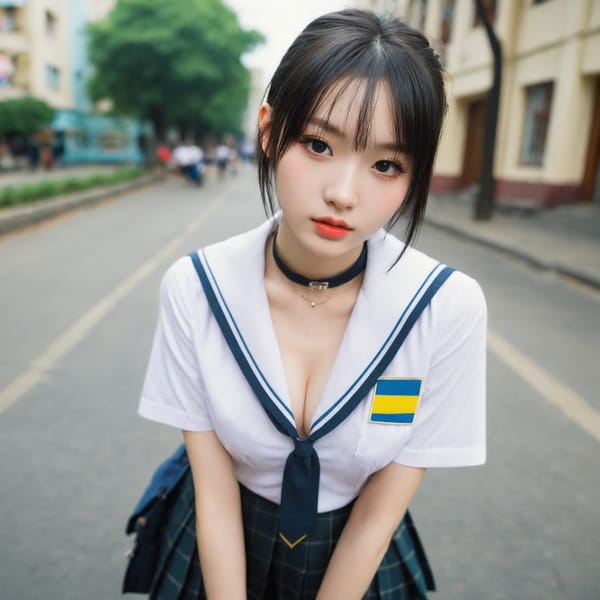 Tags: 21872187, SDXL
{"3": {"inputs": {"seed": 820114725363383, "steps": 64, "cfg": 5.31, "sampler_name": "dpmpp_2m", "scheduler": "karras", "denoise": 1.0, "model": ["27", 0], "positive": ["6", 0], "negative": ["7", 0], "latent_image": ["5", 0]}, "class_type": "KSampler"}, "4": {"inputs": {"ckpt_name": "helloworldxl.safetensors"}, "class_type": "CheckpointLoaderSimple"}, "5": {"inputs": {"width": 1024, "height": 1024, "batch_size": 1}, "class_type": "EmptyLatentImage"}, "6": {"inputs": {"text": "20 year old girl, (ukrainian:1.08), (chinese:1.13), (detailed face:1.10), (double eyelids:1.00), (idol:1.13), (seductive pose:0.97), (seductive facial expression:1.09), (cute:0.96), (beautiful eyes:1.08), (blush:1.03), (sexy lips:1.03), (slim:1.11), (pale skin:1.12), (temptress:1.07), (eyelashes:1.12), (in a seductive pose:1.02), (large perky breasts:1.06), (cleavage:0.96), (thigh gap:0.96), (school uniform:1.14), choker, busy street, (textured skin:1.08), (soft lighting:1.05), (portra:1.07), (detailed skin:1.05), (natural looking skin:1.04), (skin fuzz:1.04), (candid cinema:1.05), (film:1.05), (RAW:1.01)", "clip": ["27", 1]}, "class_type": "CLIPTextEncode"}, "7": {"inputs": {"text": "(watermark:1.08), (twisted:1.12), (low resolution:1.13), (worst quality:1.11), (distorted:1.09), (bad hands:1.05), (open mouth:1.08)", "clip": ["27", 1]}, "class_type": "CLIPTextEncode"}, "8": {"inputs": {"samples": ["3", 0], "vae": ["4", 2]}, "class_type": "VAEDecode"}, "25": {"inputs": {"lora_name": "nudify_xl.safetensors", "strength_model": 0.06, "strength_clip": 0.09, "model": ["4", 0], "clip": ["4", 1]}, "class_type": "LoraLoader"}, "26": {"inputs": {"lora_name": "shirtlift_SDXL_v2.safetensors", "strength_model": 0.02, "strength_clip": 0.08, "model": ["25", 0], "clip": ["25", 1]}, "class_type": "LoraLoader"}, "27": {"inputs": {"lora_name": "PerfectEyesXL.safetensors", "strength_model": 0.04, "strength_clip": 0.18, "model": ["26", 0], "clip": ["26", 1]}, "class_type": "LoraLoader"}, "30": {"inputs": {"model_name": "4x_NMKD-Superscale-SP_178000_G.pth"}, "class_type": "UpscaleModelLoader"}, "31": {"inputs": {"upscale_model": ["30", 0], "image": ["8", 0]}, "class_type": "ImageUpscaleWithModel"}, "32": {"inputs": {"upscale_method": "lanczos", "scale_by": 0.5, "image": ["31", 0]}, "class_type": "ImageScaleBy"}, "33": {"inputs": {"pixels": ["32", 0], "vae": ["4", 2]}, "class_type": "VAEEncode"}, "34": {"inputs": {"seed": 820114725363383, "steps": 64, "cfg": 5.31, "sampler_name": "dpmpp_2m", "scheduler": "karras", "denoise": 0.3, "model": ["27", 0], "positive": ["6", 0], "negative": ["7", 0], "latent_image": ["33", 0]}, "class_type": "KSampler"}, "36": {"inputs": {"samples": ["34", 0], "vae": ["4", 2]}, "class_type": "VAEDecode"}, "39": {"inputs": {"filename_prefix": "comfyapi-1723156734887", "images": ["36", 0]}, "class_type": "SaveImage"}}