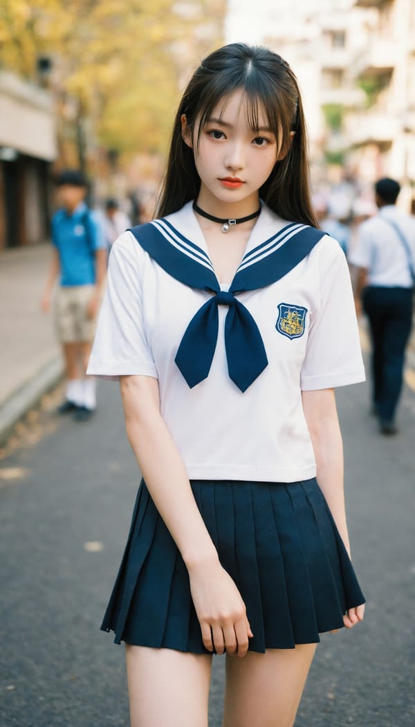 Tags: 21872187, SDXL
{"3": {"inputs": {"seed": 616888349279922, "steps": 64, "cfg": 5.41, "sampler_name": "dpmpp_2m", "scheduler": "karras", "denoise": 1.0, "model": ["27", 0], "positive": ["6", 0], "negative": ["7", 0], "latent_image": ["5", 0]}, "class_type": "KSampler"}, "4": {"inputs": {"ckpt_name": "helloworldxl.safetensors"}, "class_type": "CheckpointLoaderSimple"}, "5": {"inputs": {"width": 768, "height": 1344, "batch_size": 1}, "class_type": "EmptyLatentImage"}, "6": {"inputs": {"text": "18 year old girl, (blush:1.04), (double eyelids:1.12), (idol:1.02), (eyelashes:1.10), (cute:1.08), (pale skin:1.03), (slim:1.07), (seductive facial expression:1.08), (temptress:1.04), (detailed face:1.06), (sexy lips:1.02), (beautiful eyes:1.00), (seductive pose:1.01), (in a seductive pose:1.08), (large perky breasts:0.96), (cleavage:0.99), (thigh gap:1.14), (school uniform:1.12), choker, busy street, (candid cinema:1.05), (soft lighting:1.05), (skin fuzz:1.05), (portra:1.00), (film:1.01), (textured skin:1.01), (RAW:1.02), (detailed skin:1.06), (natural looking skin:1.08)", "clip": ["27", 1]}, "class_type": "CLIPTextEncode"}, "7": {"inputs": {"text": "(twisted:1.10), (open mouth:1.11), (distorted:1.05), (bad hands:1.05), (watermark:1.14), (worst quality:1.06), (low resolution:1.06)", "clip": ["27", 1]}, "class_type": "CLIPTextEncode"}, "8": {"inputs": {"samples": ["3", 0], "vae": ["4", 2]}, "class_type": "VAEDecode"}, "25": {"inputs": {"lora_name": "nudify_xl.safetensors", "strength_model": 0.06, "strength_clip": 0.29, "model": ["4", 0], "clip": ["4", 1]}, "class_type": "LoraLoader"}, "26": {"inputs": {"lora_name": "shirtlift_SDXL_v2.safetensors", "strength_model": 0.04, "strength_clip": 0.07, "model": ["25", 0], "clip": ["25", 1]}, "class_type": "LoraLoader"}, "27": {"inputs": {"lora_name": "PerfectEyesXL.safetensors", "strength_model": 0.08, "strength_clip": 0.06, "model": ["26", 0], "clip": ["26", 1]}, "class_type": "LoraLoader"}, "30": {"inputs": {"model_name": "4x_NMKD-Superscale-SP_178000_G.pth"}, "class_type": "UpscaleModelLoader"}, "31": {"inputs": {"upscale_model": ["30", 0], "image": ["8", 0]}, "class_type": "ImageUpscaleWithModel"}, "32": {"inputs": {"upscale_method": "lanczos", "scale_by": 0.5, "image": ["31", 0]}, "class_type": "ImageScaleBy"}, "33": {"inputs": {"pixels": ["32", 0], "vae": ["4", 2]}, "class_type": "VAEEncode"}, "34": {"inputs": {"seed": 616888349279922, "steps": 64, "cfg": 5.41, "sampler_name": "dpmpp_2m", "scheduler": "karras", "denoise": 0.3, "model": ["27", 0], "positive": ["6", 0], "negative": ["7", 0], "latent_image": ["33", 0]}, "class_type": "KSampler"}, "36": {"inputs": {"samples": ["34", 0], "vae": ["4", 2]}, "class_type": "VAEDecode"}, "39": {"inputs": {"filename_prefix": "comfyapi-1731955307984", "images": ["36", 0]}, "class_type": "SaveImage"}}