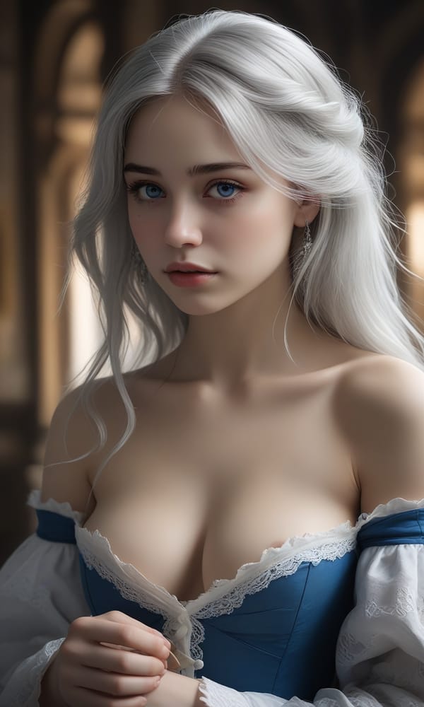 Tags: undefined
(bare breast topless nipples nipple:1.9), ((masterpiece, best quality, highres, ultra detailed)), 16K, 8K, intricate details, (cinematic lighting:1.6), 1girl, full body, wrinkled face, freckles, snow white hair, thin eyebrows, goth, white lace, royal , looking at viewer, super skiny, very thin, extremely detailed, intricate, blue eyes, very deep eyes, thin cheeks, super long hair, high resolution photo, reading a book, wallpaper, darkness, Majestic, background,(ruined royal palace), clavicle is prominent, monotone background, 
Negative prompt: (worst quality:2), (low quality:2), (normal quality:2), out of focus, JPEG artifacts, low resolution, error, (((bad anatomy:2))), (((long body:2))), (((mutated hands:2))),(((bad hands:2))),limbs,extra_fingers,(((missing fingers:2))),(((liquid fingers:2))),(((bad fingers:2))), ((eyebrows:2)), ((lipstick:2)), ((cheeks:2)), (((missing longsword:2))),(((bad longsword:2))), (((crown:2))), (((circlet:2))), (((glasses:2))), (((bad thumb:2))), (((missing thumb:2))), (((long thumb:2))),
Steps: 8, Sampler: Euler a, CFG scale: 2, Seed: 3550176499, Size: 768x1280, Model hash: c8df560d29, Model: juggernautXL_v9Rdphoto2Lightning, Denoising strength: 0.25, Hires upscale: 1.25, Hires steps: 2, Hires upscaler: R-ESRGAN 4x+, Version: v1.8.0