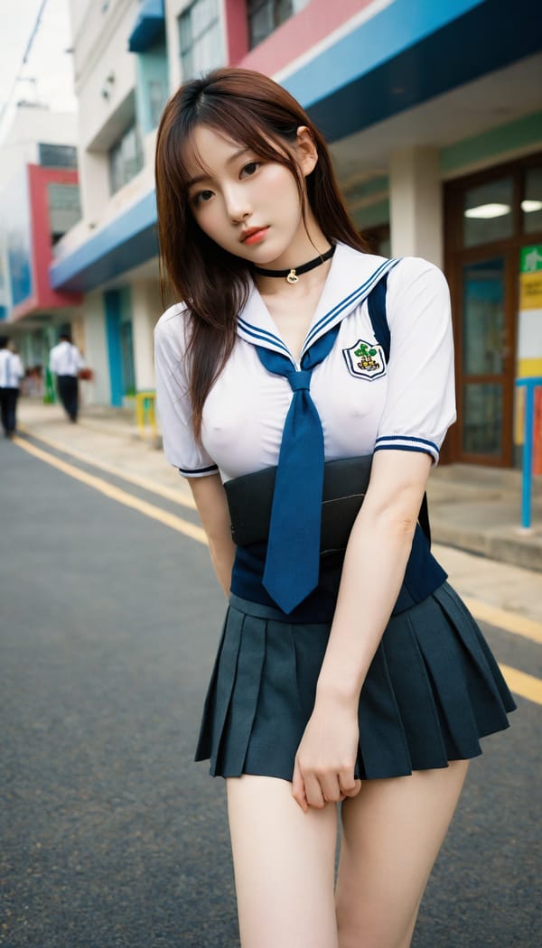 Tags: 21872187, SDXL
{"3": {"inputs": {"seed": 323977015548208, "steps": 64, "cfg": 7.76, "sampler_name": "dpmpp_2m", "scheduler": "karras", "denoise": 1.0, "model": ["27", 0], "positive": ["6", 0], "negative": ["7", 0], "latent_image": ["5", 0]}, "class_type": "KSampler"}, "4": {"inputs": {"ckpt_name": "helloworldxl.safetensors"}, "class_type": "CheckpointLoaderSimple"}, "5": {"inputs": {"width": 768, "height": 1344, "batch_size": 1}, "class_type": "EmptyLatentImage"}, "6": {"inputs": {"text": "24 year old girl, (korean:1.13), (irish:1.10), (cute:1.01), (seductive facial expression:0.96), (sexy lips:1.14), (blush:1.00), (double eyelids:1.06), (pale skin:1.14), (seductive pose:1.00), (beautiful eyes:1.02), (temptress:1.01), (slim:1.14), (idol:0.96), (in a seductive pose:1.14), (large perky breasts:0.96), (cleavage:1.12), (thigh gap:1.14), (school uniform:1.12), choker, busy street, (soft lighting:1.07), (skin fuzz:1.05), (detailed skin:1.03), (candid cinema:1.05), (portra:1.05), (textured skin:1.06), (RAW:1.00), (film:1.09), (natural looking skin:1.07)", "clip": ["27", 1]}, "class_type": "CLIPTextEncode"}, "7": {"inputs": {"text": "(low resolution:1.11), (open mouth:1.06), (worst quality:1.11), (twisted:1.10), (bad hands:1.10), (watermark:1.09)", "clip": ["27", 1]}, "class_type": "CLIPTextEncode"}, "8": {"inputs": {"samples": ["3", 0], "vae": ["4", 2]}, "class_type": "VAEDecode"}, "25": {"inputs": {"lora_name": "nudify_xl.safetensors", "strength_model": 0.12, "strength_clip": 0.39, "model": ["4", 0], "clip": ["4", 1]}, "class_type": "LoraLoader"}, "26": {"inputs": {"lora_name": "shirtlift_SDXL_v2.safetensors", "strength_model": 0.1, "strength_clip": 0.08, "model": ["25", 0], "clip": ["25", 1]}, "class_type": "LoraLoader"}, "27": {"inputs": {"lora_name": "PerfectEyesXL.safetensors", "strength_model": 0.01, "strength_clip": 0.02, "model": ["26", 0], "clip": ["26", 1]}, "class_type": "LoraLoader"}, "30": {"inputs": {"model_name": "4x_NMKD-Superscale-SP_178000_G.pth"}, "class_type": "UpscaleModelLoader"}, "31": {"inputs": {"upscale_model": ["30", 0], "image": ["8", 0]}, "class_type": "ImageUpscaleWithModel"}, "32": {"inputs": {"upscale_method": "lanczos", "scale_by": 0.5, "image": ["31", 0]}, "class_type": "ImageScaleBy"}, "33": {"inputs": {"pixels": ["32", 0], "vae": ["4", 2]}, "class_type": "VAEEncode"}, "34": {"inputs": {"seed": 323977015548208, "steps": 64, "cfg": 7.76, "sampler_name": "dpmpp_2m", "scheduler": "karras", "denoise": 0.3, "model": ["27", 0], "positive": ["6", 0], "negative": ["7", 0], "latent_image": ["33", 0]}, "class_type": "KSampler"}, "36": {"inputs": {"samples": ["34", 0], "vae": ["4", 2]}, "class_type": "VAEDecode"}, "39": {"inputs": {"filename_prefix": "comfyapi-1716411417372", "images": ["36", 0]}, "class_type": "SaveImage"}}