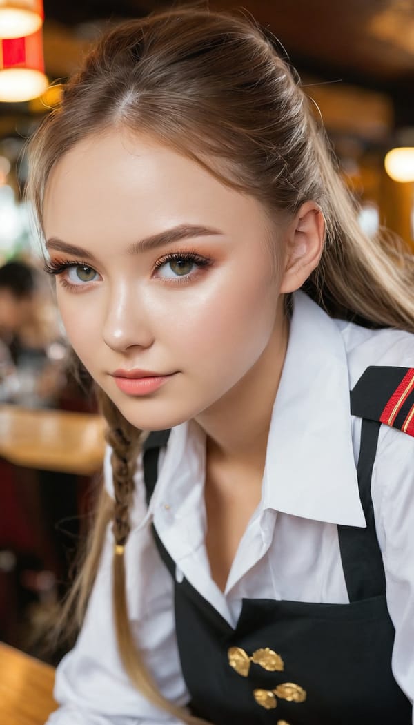 Tags: 21872187, SDXL
{"3": {"inputs": {"seed": 108413469605816, "steps": 64, "cfg": 5.26, "sampler_name": "dpmpp_2m", "scheduler": "karras", "denoise": 1.0, "model": ["27", 0], "positive": ["6", 0], "negative": ["7", 0], "latent_image": ["5", 0]}, "class_type": "KSampler"}, "4": {"inputs": {"ckpt_name": "juggernautxl.safetensors"}, "class_type": "CheckpointLoaderSimple"}, "5": {"inputs": {"width": 768, "height": 1344, "batch_size": 1}, "class_type": "EmptyLatentImage"}, "6": {"inputs": {"text": "21 year old girl, (russian:1.14), (ukrainian:1.04), (idol:1.11), (eyelashes:0.98), (blush:0.96), (seductive pose:1.05), (slim:1.00), (seductive facial expression:1.09), (beautiful eyes:1.02), (detailed face:1.05), (cute:1.09), (sexy lips:1.09), (double eyelids:1.09), (temptress:0.97), (perky ass:0.96), (exposed ass:1.12), (looking back:0.95), (sexy ass:0.98), (thigh gap:1.05), (a waitress in uniform:1.07) working at a restaurant, (detailed skin:1.05), (RAW:1.05), (soft lighting:1.05), (textured skin:1.02), (candid cinema:1.00), (film:1.01), (portra:1.03), (skin fuzz:1.09), (natural looking skin:1.03)", "clip": ["27", 1]}, "class_type": "CLIPTextEncode"}, "7": {"inputs": {"text": "(distorted:1.06), (worst quality:1.11), (watermark:1.13), (low resolution:1.12), (open mouth:1.12), (twisted:1.10), (bad hands:1.05)", "clip": ["27", 1]}, "class_type": "CLIPTextEncode"}, "8": {"inputs": {"samples": ["3", 0], "vae": ["4", 2]}, "class_type": "VAEDecode"}, "25": {"inputs": {"lora_name": "nudify_xl.safetensors", "strength_model": 0.02, "strength_clip": 0.35, "model": ["4", 0], "clip": ["4", 1]}, "class_type": "LoraLoader"}, "26": {"inputs": {"lora_name": "shirtlift_SDXL_v2.safetensors", "strength_model": 0.08, "strength_clip": 0.19, "model": ["25", 0], "clip": ["25", 1]}, "class_type": "LoraLoader"}, "27": {"inputs": {"lora_name": "PerfectEyesXL.safetensors", "strength_model": 0.01, "strength_clip": 0.16, "model": ["26", 0], "clip": ["26", 1]}, "class_type": "LoraLoader"}, "30": {"inputs": {"model_name": "4x_NMKD-Superscale-SP_178000_G.pth"}, "class_type": "UpscaleModelLoader"}, "31": {"inputs": {"upscale_model": ["30", 0], "image": ["8", 0]}, "class_type": "ImageUpscaleWithModel"}, "32": {"inputs": {"upscale_method": "lanczos", "scale_by": 0.5, "image": ["31", 0]}, "class_type": "ImageScaleBy"}, "33": {"inputs": {"pixels": ["32", 0], "vae": ["4", 2]}, "class_type": "VAEEncode"}, "34": {"inputs": {"seed": 108413469605816, "steps": 64, "cfg": 5.26, "sampler_name": "dpmpp_2m", "scheduler": "karras", "denoise": 0.3, "model": ["27", 0], "positive": ["6", 0], "negative": ["7", 0], "latent_image": ["33", 0]}, "class_type": "KSampler"}, "36": {"inputs": {"samples": ["34", 0], "vae": ["4", 2]}, "class_type": "VAEDecode"}, "39": {"inputs": {"filename_prefix": "comfyapi-1725927931373", "images": ["36", 0]}, "class_type": "SaveImage"}}