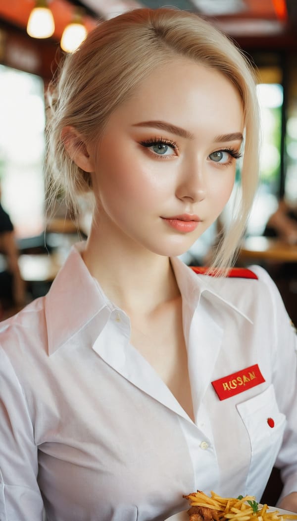 Tags: 21872187, SDXL
{"3": {"inputs": {"seed": 146491234365896, "steps": 32, "cfg": 6.36, "sampler_name": "dpmpp_2m", "scheduler": "karras", "denoise": 1.0, "model": ["27", 0], "positive": ["6", 0], "negative": ["7", 0], "latent_image": ["5", 0]}, "class_type": "KSampler"}, "4": {"inputs": {"ckpt_name": "juggernautxl.safetensors"}, "class_type": "CheckpointLoaderSimple"}, "5": {"inputs": {"width": 768, "height": 1344, "batch_size": 1}, "class_type": "EmptyLatentImage"}, "6": {"inputs": {"text": "22 year old girl, (russian:1.09), (detailed face:1.07), (eyelashes:1.04), (beautiful eyes:1.01), (seductive facial expression:1.03), (pale skin:1.10), (blush:1.00), (seductive pose:1.07), (temptress:1.09), (sexy lips:1.09), (cute:0.97), (idol:1.00), (double eyelids:0.96), (perky ass:1.08), (exposed ass:0.99), (looking back:1.01), (sexy ass:1.10), (thigh gap:1.01), (a waitress in uniform:1.07) working at a restaurant, (textured skin:1.09), (portra:1.08), (soft lighting:1.00), (detailed skin:1.06), (natural looking skin:1.01), (candid cinema:1.02), (film:1.03), (skin fuzz:1.01), (RAW:1.02)", "clip": ["27", 1]}, "class_type": "CLIPTextEncode"}, "7": {"inputs": {"text": "(distorted:1.12), (watermark:1.08), (worst quality:1.10), (low resolution:1.07), (twisted:1.10), (open mouth:1.07), (bad hands:1.08)", "clip": ["27", 1]}, "class_type": "CLIPTextEncode"}, "8": {"inputs": {"samples": ["3", 0], "vae": ["4", 2]}, "class_type": "VAEDecode"}, "25": {"inputs": {"lora_name": "nudify_xl.safetensors", "strength_model": 0.16, "strength_clip": 0.3, "model": ["4", 0], "clip": ["4", 1]}, "class_type": "LoraLoader"}, "26": {"inputs": {"lora_name": "shirtlift_SDXL_v2.safetensors", "strength_model": 0.09, "strength_clip": 0.07, "model": ["25", 0], "clip": ["25", 1]}, "class_type": "LoraLoader"}, "27": {"inputs": {"lora_name": "PerfectEyesXL.safetensors", "strength_model": 0.04, "strength_clip": 0.05, "model": ["26", 0], "clip": ["26", 1]}, "class_type": "LoraLoader"}, "30": {"inputs": {"model_name": "4x_NMKD-Superscale-SP_178000_G.pth"}, "class_type": "UpscaleModelLoader"}, "31": {"inputs": {"upscale_model": ["30", 0], "image": ["8", 0]}, "class_type": "ImageUpscaleWithModel"}, "32": {"inputs": {"upscale_method": "lanczos", "scale_by": 0.5, "image": ["31", 0]}, "class_type": "ImageScaleBy"}, "33": {"inputs": {"pixels": ["32", 0], "vae": ["4", 2]}, "class_type": "VAEEncode"}, "34": {"inputs": {"seed": 146491234365896, "steps": 32, "cfg": 6.36, "sampler_name": "dpmpp_2m", "scheduler": "karras", "denoise": 0.3, "model": ["27", 0], "positive": ["6", 0], "negative": ["7", 0], "latent_image": ["33", 0]}, "class_type": "KSampler"}, "36": {"inputs": {"samples": ["34", 0], "vae": ["4", 2]}, "class_type": "VAEDecode"}, "39": {"inputs": {"filename_prefix": "comfyapi-1733865922661", "images": ["36", 0]}, "class_type": "SaveImage"}}