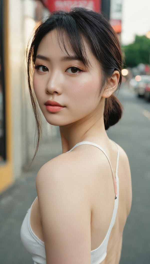 Tags: 21872187, SDXL
{"3": {"inputs": {"seed": 937524505225710, "steps": 32, "cfg": 5.3, "sampler_name": "dpmpp_2m", "scheduler": "karras", "denoise": 1.0, "model": ["27", 0], "positive": ["6", 0], "negative": ["7", 0], "latent_image": ["5", 0]}, "class_type": "KSampler"}, "4": {"inputs": {"ckpt_name": "juggernautxl.safetensors"}, "class_type": "CheckpointLoaderSimple"}, "5": {"inputs": {"width": 768, "height": 1344, "batch_size": 1}, "class_type": "EmptyLatentImage"}, "6": {"inputs": {"text": "28 year old girl, (irish:0.98), (chinese:1.06), (double eyelids:0.99), (slim:1.03), (cute:1.11), (seductive pose:1.04), (sexy lips:1.09), (detailed face:1.00), (seductive facial expression:0.97), (beautiful eyes:1.07), (idol:0.98), (pale skin:1.06), (blush:1.12), (temptress:1.00), (eyelashes:0.97), (perky ass:1.04), (exposed ass:0.96), (looking back:1.03), (sexy ass:1.04), (thigh gap:0.98), (white tanktop:1.01), busy street, (RAW:1.03), (textured skin:1.04), (candid cinema:1.05), (detailed skin:1.05), (film:1.06), (portra:1.07), (skin fuzz:1.06), (soft lighting:1.04), (natural looking skin:1.08)", "clip": ["27", 1]}, "class_type": "CLIPTextEncode"}, "7": {"inputs": {"text": "(low resolution:1.12), (open mouth:1.11), (distorted:1.06), (watermark:1.09), (twisted:1.11), (bad hands:1.06), (worst quality:1.13)", "clip": ["27", 1]}, "class_type": "CLIPTextEncode"}, "8": {"inputs": {"samples": ["3", 0], "vae": ["4", 2]}, "class_type": "VAEDecode"}, "25": {"inputs": {"lora_name": "nudify_xl.safetensors", "strength_model": 0.05, "strength_clip": 0.15, "model": ["4", 0], "clip": ["4", 1]}, "class_type": "LoraLoader"}, "26": {"inputs": {"lora_name": "shirtlift_SDXL_v2.safetensors", "strength_model": 0.03, "strength_clip": 0.15, "model": ["25", 0], "clip": ["25", 1]}, "class_type": "LoraLoader"}, "27": {"inputs": {"lora_name": "PerfectEyesXL.safetensors", "strength_model": 0.11, "strength_clip": 0.13, "model": ["26", 0], "clip": ["26", 1]}, "class_type": "LoraLoader"}, "30": {"inputs": {"model_name": "4x_NMKD-Superscale-SP_178000_G.pth"}, "class_type": "UpscaleModelLoader"}, "31": {"inputs": {"upscale_model": ["30", 0], "image": ["8", 0]}, "class_type": "ImageUpscaleWithModel"}, "32": {"inputs": {"upscale_method": "lanczos", "scale_by": 0.5, "image": ["31", 0]}, "class_type": "ImageScaleBy"}, "33": {"inputs": {"pixels": ["32", 0], "vae": ["4", 2]}, "class_type": "VAEEncode"}, "34": {"inputs": {"seed": 937524505225710, "steps": 32, "cfg": 5.3, "sampler_name": "dpmpp_2m", "scheduler": "karras", "denoise": 0.3, "model": ["27", 0], "positive": ["6", 0], "negative": ["7", 0], "latent_image": ["33", 0]}, "class_type": "KSampler"}, "36": {"inputs": {"samples": ["34", 0], "vae": ["4", 2]}, "class_type": "VAEDecode"}, "39": {"inputs": {"filename_prefix": "comfyapi-1723829162869", "images": ["36", 0]}, "class_type": "SaveImage"}}