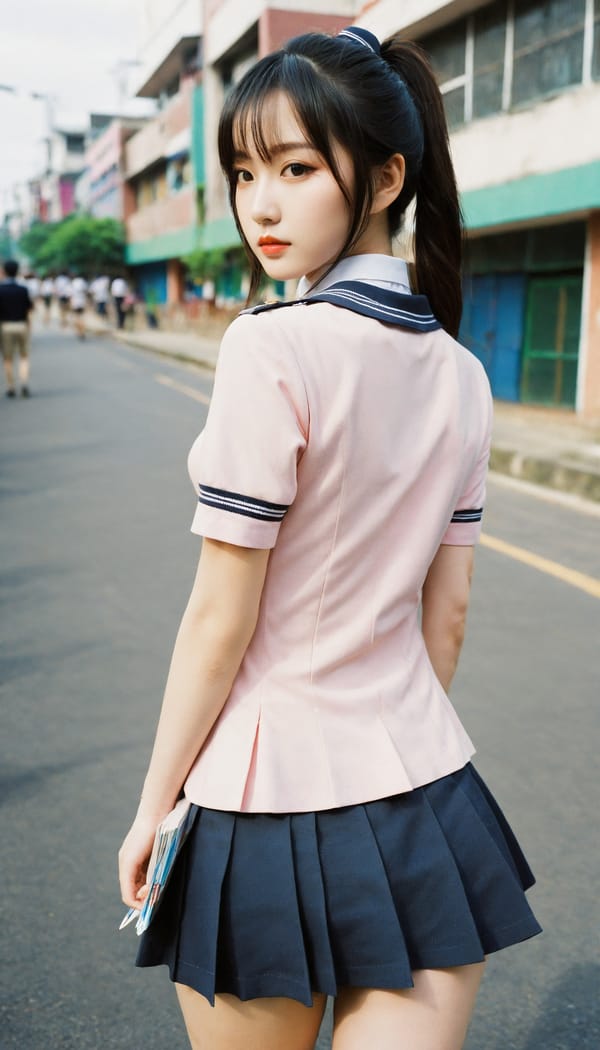 Tags: 21872187, SDXL
{"3": {"inputs": {"seed": 358467037227948, "steps": 64, "cfg": 7.56, "sampler_name": "dpmpp_2m", "scheduler": "karras", "denoise": 1.0, "model": ["27", 0], "positive": ["6", 0], "negative": ["7", 0], "latent_image": ["5", 0]}, "class_type": "KSampler"}, "4": {"inputs": {"ckpt_name": "helloworldxl.safetensors"}, "class_type": "CheckpointLoaderSimple"}, "5": {"inputs": {"width": 768, "height": 1344, "batch_size": 1}, "class_type": "EmptyLatentImage"}, "6": {"inputs": {"text": "28 year old girl, (chinese:0.97), (blush:1.12), (temptress:1.04), (pale skin:1.12), (idol:1.09), (sexy lips:1.12), (eyelashes:1.08), (cute:1.07), (seductive facial expression:1.11), (detailed face:1.04), (double eyelids:0.97), (seductive pose:1.04), (beautiful eyes:0.98), (perky ass:1.01), (exposed ass:1.03), (looking back:1.09), (sexy ass:1.00), (thigh gap:0.97), (school uniform:1.08), choker, busy street, (natural looking skin:1.09), (RAW:1.01), (candid cinema:1.03), (soft lighting:1.04), (portra:1.05), (textured skin:1.05), (film:1.01), (detailed skin:1.05), (skin fuzz:1.05)", "clip": ["27", 1]}, "class_type": "CLIPTextEncode"}, "7": {"inputs": {"text": "(bad hands:1.14), (worst quality:1.12), (low resolution:1.05), (twisted:1.12), (distorted:1.13), (watermark:1.07), (open mouth:1.06)", "clip": ["27", 1]}, "class_type": "CLIPTextEncode"}, "8": {"inputs": {"samples": ["3", 0], "vae": ["4", 2]}, "class_type": "VAEDecode"}, "25": {"inputs": {"lora_name": "nudify_xl.safetensors", "strength_model": 0.25, "strength_clip": 0.38, "model": ["4", 0], "clip": ["4", 1]}, "class_type": "LoraLoader"}, "26": {"inputs": {"lora_name": "shirtlift_SDXL_v2.safetensors", "strength_model": 0.1, "strength_clip": 0.09, "model": ["25", 0], "clip": ["25", 1]}, "class_type": "LoraLoader"}, "27": {"inputs": {"lora_name": "PerfectEyesXL.safetensors", "strength_model": 0.19, "strength_clip": 0.19, "model": ["26", 0], "clip": ["26", 1]}, "class_type": "LoraLoader"}, "30": {"inputs": {"model_name": "4x_NMKD-Superscale-SP_178000_G.pth"}, "class_type": "UpscaleModelLoader"}, "31": {"inputs": {"upscale_model": ["30", 0], "image": ["8", 0]}, "class_type": "ImageUpscaleWithModel"}, "32": {"inputs": {"upscale_method": "lanczos", "scale_by": 0.5, "image": ["31", 0]}, "class_type": "ImageScaleBy"}, "33": {"inputs": {"pixels": ["32", 0], "vae": ["4", 2]}, "class_type": "VAEEncode"}, "34": {"inputs": {"seed": 358467037227948, "steps": 64, "cfg": 7.56, "sampler_name": "dpmpp_2m", "scheduler": "karras", "denoise": 0.3, "model": ["27", 0], "positive": ["6", 0], "negative": ["7", 0], "latent_image": ["33", 0]}, "class_type": "KSampler"}, "36": {"inputs": {"samples": ["34", 0], "vae": ["4", 2]}, "class_type": "VAEDecode"}, "39": {"inputs": {"filename_prefix": "comfyapi-1714164575968", "images": ["36", 0]}, "class_type": "SaveImage"}}