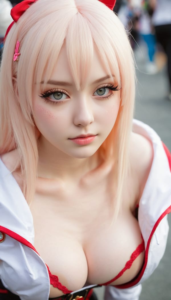 Tags: 21872187, SDXL
{"3": {"inputs": {"seed": 447948652641426, "steps": 64, "cfg": 7.56, "sampler_name": "dpmpp_2m", "scheduler": "karras", "denoise": 1.0, "model": ["27", 0], "positive": ["6", 0], "negative": ["7", 0], "latent_image": ["5", 0]}, "class_type": "KSampler"}, "4": {"inputs": {"ckpt_name": "juggernautxl.safetensors"}, "class_type": "CheckpointLoaderSimple"}, "5": {"inputs": {"width": 768, "height": 1344, "batch_size": 1}, "class_type": "EmptyLatentImage"}, "6": {"inputs": {"text": "20 year old girl, (russian:1.05), (blush:1.14), (seductive facial expression:0.96), (idol:0.98), (pale skin:1.11), (sexy lips:1.13), (cute:0.95), (beautiful eyes:1.05), (detailed face:0.98), (double eyelids:1.04), (seductive pose:1.02), (slim:1.13), (temptress:0.96), (eyelashes:1.02), (in a seductive pose:1.04), (large perky breasts:1.10), (cleavage:1.02), (thigh gap:1.02), (in a cosplay:1.14) at comiket posing for camera, (skin fuzz:1.09), (RAW:1.01), (textured skin:1.05), (portra:1.02), (detailed skin:1.04), (film:1.01), (soft lighting:1.03), (candid cinema:1.05), (natural looking skin:1.07)", "clip": ["27", 1]}, "class_type": "CLIPTextEncode"}, "7": {"inputs": {"text": "(watermark:1.11), (open mouth:1.11), (twisted:1.08), (distorted:1.05), (worst quality:1.09), (bad hands:1.08), (low resolution:1.10)", "clip": ["27", 1]}, "class_type": "CLIPTextEncode"}, "8": {"inputs": {"samples": ["3", 0], "vae": ["4", 2]}, "class_type": "VAEDecode"}, "25": {"inputs": {"lora_name": "nudify_xl.safetensors", "strength_model": 0.29, "strength_clip": 0.0, "model": ["4", 0], "clip": ["4", 1]}, "class_type": "LoraLoader"}, "26": {"inputs": {"lora_name": "shirtlift_SDXL_v2.safetensors", "strength_model": 0.05, "strength_clip": 0.1, "model": ["25", 0], "clip": ["25", 1]}, "class_type": "LoraLoader"}, "27": {"inputs": {"lora_name": "PerfectEyesXL.safetensors", "strength_model": 0.09, "strength_clip": 0.17, "model": ["26", 0], "clip": ["26", 1]}, "class_type": "LoraLoader"}, "30": {"inputs": {"model_name": "4x_NMKD-Superscale-SP_178000_G.pth"}, "class_type": "UpscaleModelLoader"}, "31": {"inputs": {"upscale_model": ["30", 0], "image": ["8", 0]}, "class_type": "ImageUpscaleWithModel"}, "32": {"inputs": {"upscale_method": "lanczos", "scale_by": 0.5, "image": ["31", 0]}, "class_type": "ImageScaleBy"}, "33": {"inputs": {"pixels": ["32", 0], "vae": ["4", 2]}, "class_type": "VAEEncode"}, "34": {"inputs": {"seed": 447948652641426, "steps": 64, "cfg": 7.56, "sampler_name": "dpmpp_2m", "scheduler": "karras", "denoise": 0.3, "model": ["27", 0], "positive": ["6", 0], "negative": ["7", 0], "latent_image": ["33", 0]}, "class_type": "KSampler"}, "36": {"inputs": {"samples": ["34", 0], "vae": ["4", 2]}, "class_type": "VAEDecode"}, "39": {"inputs": {"filename_prefix": "comfyapi-1734112944076", "images": ["36", 0]}, "class_type": "SaveImage"}}