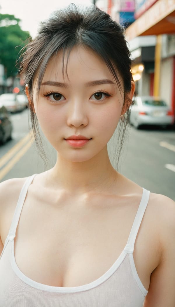 Tags: 21872187, SDXL
{"3": {"inputs": {"seed": 803803002144163, "steps": 32, "cfg": 7.24, "sampler_name": "dpmpp_2m", "scheduler": "karras", "denoise": 1.0, "model": ["27", 0], "positive": ["6", 0], "negative": ["7", 0], "latent_image": ["5", 0]}, "class_type": "KSampler"}, "4": {"inputs": {"ckpt_name": "juggernautxl.safetensors"}, "class_type": "CheckpointLoaderSimple"}, "5": {"inputs": {"width": 768, "height": 1344, "batch_size": 1}, "class_type": "EmptyLatentImage"}, "6": {"inputs": {"text": "18 year old girl, (irish:0.99), (taiwanese:1.14), (pale skin:1.01), (beautiful eyes:1.03), (double eyelids:0.97), (cute:1.14), (detailed face:0.95), (slim:1.11), (blush:1.01), (idol:1.13), (eyelashes:1.04), (seductive facial expression:0.95), (seductive pose:0.97), (sexy lips:1.06), (temptress:1.01), (in a seductive pose:1.06), (large perky breasts:0.99), (cleavage:0.98), (thigh gap:0.97), (white tanktop:1.04), busy street, (textured skin:1.00), (candid cinema:1.06), (film:1.07), (natural looking skin:1.03), (detailed skin:1.06), (skin fuzz:1.09), (soft lighting:1.08), (portra:1.01), (RAW:1.03)", "clip": ["27", 1]}, "class_type": "CLIPTextEncode"}, "7": {"inputs": {"text": "(open mouth:1.12), (twisted:1.06), (low resolution:1.13), (distorted:1.05), (worst quality:1.08), (watermark:1.10), (bad hands:1.07)", "clip": ["27", 1]}, "class_type": "CLIPTextEncode"}, "8": {"inputs": {"samples": ["3", 0], "vae": ["4", 2]}, "class_type": "VAEDecode"}, "25": {"inputs": {"lora_name": "nudify_xl.safetensors", "strength_model": 0.32, "strength_clip": 0.28, "model": ["4", 0], "clip": ["4", 1]}, "class_type": "LoraLoader"}, "26": {"inputs": {"lora_name": "shirtlift_SDXL_v2.safetensors", "strength_model": 0.0, "strength_clip": 0.05, "model": ["25", 0], "clip": ["25", 1]}, "class_type": "LoraLoader"}, "27": {"inputs": {"lora_name": "PerfectEyesXL.safetensors", "strength_model": 0.04, "strength_clip": 0.15, "model": ["26", 0], "clip": ["26", 1]}, "class_type": "LoraLoader"}, "30": {"inputs": {"model_name": "4x_NMKD-Superscale-SP_178000_G.pth"}, "class_type": "UpscaleModelLoader"}, "31": {"inputs": {"upscale_model": ["30", 0], "image": ["8", 0]}, "class_type": "ImageUpscaleWithModel"}, "32": {"inputs": {"upscale_method": "lanczos", "scale_by": 0.5, "image": ["31", 0]}, "class_type": "ImageScaleBy"}, "33": {"inputs": {"pixels": ["32", 0], "vae": ["4", 2]}, "class_type": "VAEEncode"}, "34": {"inputs": {"seed": 803803002144163, "steps": 32, "cfg": 7.24, "sampler_name": "dpmpp_2m", "scheduler": "karras", "denoise": 0.3, "model": ["27", 0], "positive": ["6", 0], "negative": ["7", 0], "latent_image": ["33", 0]}, "class_type": "KSampler"}, "36": {"inputs": {"samples": ["34", 0], "vae": ["4", 2]}, "class_type": "VAEDecode"}, "39": {"inputs": {"filename_prefix": "comfyapi-1725419991398", "images": ["36", 0]}, "class_type": "SaveImage"}}