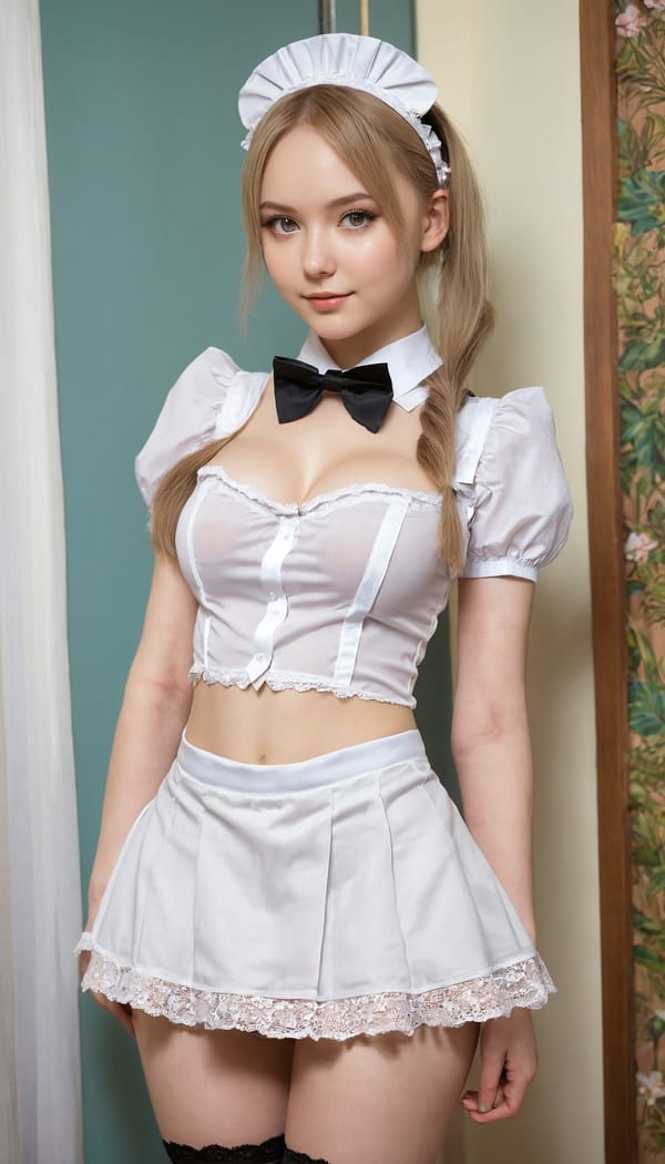 Tags: 21872187, SDXL
{"3": {"inputs": {"seed": 544772195359731, "steps": 32, "cfg": 7.34, "sampler_name": "dpmpp_2m", "scheduler": "karras", "denoise": 1.0, "model": ["27", 0], "positive": ["6", 0], "negative": ["7", 0], "latent_image": ["5", 0]}, "class_type": "KSampler"}, "4": {"inputs": {"ckpt_name": "juggernautxl.safetensors"}, "class_type": "CheckpointLoaderSimple"}, "5": {"inputs": {"width": 768, "height": 1344, "batch_size": 1}, "class_type": "EmptyLatentImage"}, "6": {"inputs": {"text": "22 year old girl, (russian:0.97), (slim:1.08), (blush:1.01), (cute:0.97), (seductive facial expression:1.01), (beautiful eyes:1.07), (seductive pose:1.04), (double eyelids:1.03), (pale skin:0.98), (eyelashes:1.09), (idol:0.95), (temptress:1.05), (detailed face:0.97), (sexy lips:0.98), (perky ass:1.05), (exposed ass:1.04), (looking back:1.05), (sexy ass:1.09), (thigh gap:1.12), in a (skimpy maid costume:1.13) working at a maid cafe, choker, bowtie, headband, pleated skirt, (textured skin:1.05), (skin fuzz:1.03), (detailed skin:1.09), (portra:1.00), (film:1.02), (RAW:1.02), (candid cinema:1.06), (natural looking skin:1.04), (soft lighting:1.04)", "clip": ["27", 1]}, "class_type": "CLIPTextEncode"}, "7": {"inputs": {"text": "(bad hands:1.07), (worst quality:1.10), (distorted:1.07), (open mouth:1.08), (twisted:1.06), (watermark:1.10), (low resolution:1.07)", "clip": ["27", 1]}, "class_type": "CLIPTextEncode"}, "8": {"inputs": {"samples": ["3", 0], "vae": ["4", 2]}, "class_type": "VAEDecode"}, "25": {"inputs": {"lora_name": "nudify_xl.safetensors", "strength_model": 0.14, "strength_clip": 0.14, "model": ["4", 0], "clip": ["4", 1]}, "class_type": "LoraLoader"}, "26": {"inputs": {"lora_name": "shirtlift_SDXL_v2.safetensors", "strength_model": 0.05, "strength_clip": 0.0, "model": ["25", 0], "clip": ["25", 1]}, "class_type": "LoraLoader"}, "27": {"inputs": {"lora_name": "PerfectEyesXL.safetensors", "strength_model": 0.05, "strength_clip": 0.09, "model": ["26", 0], "clip": ["26", 1]}, "class_type": "LoraLoader"}, "30": {"inputs": {"model_name": "4x_NMKD-Superscale-SP_178000_G.pth"}, "class_type": "UpscaleModelLoader"}, "31": {"inputs": {"upscale_model": ["30", 0], "image": ["8", 0]}, "class_type": "ImageUpscaleWithModel"}, "32": {"inputs": {"upscale_method": "lanczos", "scale_by": 0.5, "image": ["31", 0]}, "class_type": "ImageScaleBy"}, "33": {"inputs": {"pixels": ["32", 0], "vae": ["4", 2]}, "class_type": "VAEEncode"}, "34": {"inputs": {"seed": 544772195359731, "steps": 32, "cfg": 7.34, "sampler_name": "dpmpp_2m", "scheduler": "karras", "denoise": 0.3, "model": ["27", 0], "positive": ["6", 0], "negative": ["7", 0], "latent_image": ["33", 0]}, "class_type": "KSampler"}, "36": {"inputs": {"samples": ["34", 0], "vae": ["4", 2]}, "class_type": "VAEDecode"}, "39": {"inputs": {"filename_prefix": "comfyapi-1734556090989", "images": ["36", 0]}, "class_type": "SaveImage"}}