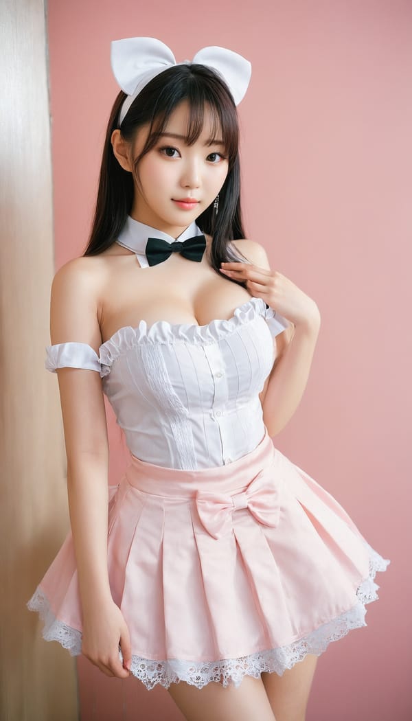 Tags: 21872187, SDXL
{"3": {"inputs": {"seed": 534795086749365, "steps": 64, "cfg": 5.37, "sampler_name": "dpmpp_2m", "scheduler": "karras", "denoise": 1.0, "model": ["27", 0], "positive": ["6", 0], "negative": ["7", 0], "latent_image": ["5", 0]}, "class_type": "KSampler"}, "4": {"inputs": {"ckpt_name": "juggernautxl.safetensors"}, "class_type": "CheckpointLoaderSimple"}, "5": {"inputs": {"width": 768, "height": 1344, "batch_size": 1}, "class_type": "EmptyLatentImage"}, "6": {"inputs": {"text": "21 year old girl, (korean:0.97), (taiwanese:1.12), (idol:1.08), (detailed face:1.11), (temptress:0.95), (beautiful eyes:0.96), (eyelashes:1.10), (double eyelids:1.13), (cute:1.02), (slim:1.01), (blush:1.02), (seductive facial expression:1.03), (pale skin:1.10), (seductive pose:1.00), (sexy lips:1.03), (on all fours:1.10), (spreading ass cheeks:0.96), (from behind:1.00), (backboob:1.06), in a (skimpy maid costume:0.98) working at a maid cafe, choker, bowtie, headband, pleated skirt, (textured skin:1.03), (soft lighting:1.01), (film:1.07), (detailed skin:1.00), (RAW:1.00), (candid cinema:1.02), (skin fuzz:1.08), (natural looking skin:1.00), (portra:1.03)", "clip": ["27", 1]}, "class_type": "CLIPTextEncode"}, "7": {"inputs": {"text": "(distorted:1.12), (low resolution:1.05), (open mouth:1.05), (twisted:1.05), (worst quality:1.09), (bad hands:1.10)", "clip": ["27", 1]}, "class_type": "CLIPTextEncode"}, "8": {"inputs": {"samples": ["3", 0], "vae": ["4", 2]}, "class_type": "VAEDecode"}, "25": {"inputs": {"lora_name": "nudify_xl.safetensors", "strength_model": 0.35, "strength_clip": 0.39, "model": ["4", 0], "clip": ["4", 1]}, "class_type": "LoraLoader"}, "26": {"inputs": {"lora_name": "shirtlift_SDXL_v2.safetensors", "strength_model": 0.05, "strength_clip": 0.1, "model": ["25", 0], "clip": ["25", 1]}, "class_type": "LoraLoader"}, "27": {"inputs": {"lora_name": "PerfectEyesXL.safetensors", "strength_model": 0.15, "strength_clip": 0.08, "model": ["26", 0], "clip": ["26", 1]}, "class_type": "LoraLoader"}, "30": {"inputs": {"model_name": "4x_NMKD-Superscale-SP_178000_G.pth"}, "class_type": "UpscaleModelLoader"}, "31": {"inputs": {"upscale_model": ["30", 0], "image": ["8", 0]}, "class_type": "ImageUpscaleWithModel"}, "32": {"inputs": {"upscale_method": "lanczos", "scale_by": 0.5, "image": ["31", 0]}, "class_type": "ImageScaleBy"}, "33": {"inputs": {"pixels": ["32", 0], "vae": ["4", 2]}, "class_type": "VAEEncode"}, "34": {"inputs": {"seed": 534795086749365, "steps": 64, "cfg": 5.37, "sampler_name": "dpmpp_2m", "scheduler": "karras", "denoise": 0.3, "model": ["27", 0], "positive": ["6", 0], "negative": ["7", 0], "latent_image": ["33", 0]}, "class_type": "KSampler"}, "36": {"inputs": {"samples": ["34", 0], "vae": ["4", 2]}, "class_type": "VAEDecode"}, "39": {"inputs": {"filename_prefix": "comfyapi-1713294269812", "images": ["36", 0]}, "class_type": "SaveImage"}}