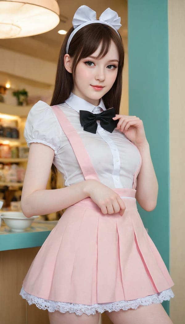 Tags: 21872187, SDXL
{"3": {"inputs": {"seed": 953818777133747, "steps": 64, "cfg": 5.39, "sampler_name": "dpmpp_2m", "scheduler": "karras", "denoise": 1.0, "model": ["27", 0], "positive": ["6", 0], "negative": ["7", 0], "latent_image": ["5", 0]}, "class_type": "KSampler"}, "4": {"inputs": {"ckpt_name": "juggernautXL_v8Rundiffusion.safetensors"}, "class_type": "CheckpointLoaderSimple"}, "5": {"inputs": {"width": 768, "height": 1344, "batch_size": 1}, "class_type": "EmptyLatentImage"}, "6": {"inputs": {"text": "18 year old girl, (pale skin:1.14), (cute:1.09), (slim:0.98), (idol:0.99), (seductive facial expression:1.11), (detailed face:1.02), (seductive pose:1.13), (sexy lips:1.04), (beautiful eyes:1.14), (eyelashes:1.06), (temptress:1.12), (double eyelids:1.01), (in a seductive pose:0.97), (large perky breasts:1.10), (cleavage:1.03), (thigh gap:1.03), in a (skimpy maid costume:0.96) working at a maid cafe, choker, bowtie, headband, pleated skirt, (portra:1.06), (skin fuzz:1.06), (textured skin:1.07), (RAW:1.08), (natural looking skin:1.09), (film:1.08), (detailed skin:1.01), (soft lighting:1.05), (candid cinema:1.07)", "clip": ["27", 1]}, "class_type": "CLIPTextEncode"}, "7": {"inputs": {"text": "(low resolution:1.08), (watermark:1.14), (bad hands:1.06), (open mouth:1.12), (twisted:1.05), (distorted:1.10), (worst quality:1.06)", "clip": ["27", 1]}, "class_type": "CLIPTextEncode"}, "8": {"inputs": {"samples": ["3", 0], "vae": ["4", 2]}, "class_type": "VAEDecode"}, "25": {"inputs": {"lora_name": "nudify_xl.safetensors", "strength_model": 0.1, "strength_clip": 0.01, "model": ["4", 0], "clip": ["4", 1]}, "class_type": "LoraLoader"}, "26": {"inputs": {"lora_name": "shirtlift_SDXL_v2.safetensors", "strength_model": 0.0, "strength_clip": 0.14, "model": ["25", 0], "clip": ["25", 1]}, "class_type": "LoraLoader"}, "27": {"inputs": {"lora_name": "PerfectEyesXL.safetensors", "strength_model": 0.16, "strength_clip": 0.11, "model": ["26", 0], "clip": ["26", 1]}, "class_type": "LoraLoader"}, "30": {"inputs": {"model_name": "4x_NMKD-Superscale-SP_178000_G.pth"}, "class_type": "UpscaleModelLoader"}, "31": {"inputs": {"upscale_model": ["30", 0], "image": ["8", 0]}, "class_type": "ImageUpscaleWithModel"}, "32": {"inputs": {"upscale_method": "lanczos", "scale_by": 0.5, "image": ["31", 0]}, "class_type": "ImageScaleBy"}, "33": {"inputs": {"pixels": ["32", 0], "vae": ["4", 2]}, "class_type": "VAEEncode"}, "34": {"inputs": {"seed": 953818777133747, "steps": 64, "cfg": 5.39, "sampler_name": "dpmpp_2m", "scheduler": "karras", "denoise": 0.3, "model": ["27", 0], "positive": ["6", 0], "negative": ["7", 0], "latent_image": ["33", 0]}, "class_type": "KSampler"}, "36": {"inputs": {"samples": ["34", 0], "vae": ["4", 2]}, "class_type": "VAEDecode"}, "39": {"inputs": {"filename_prefix": "comfyapi-1707509361058", "images": ["36", 0]}, "class_type": "SaveImage"}}