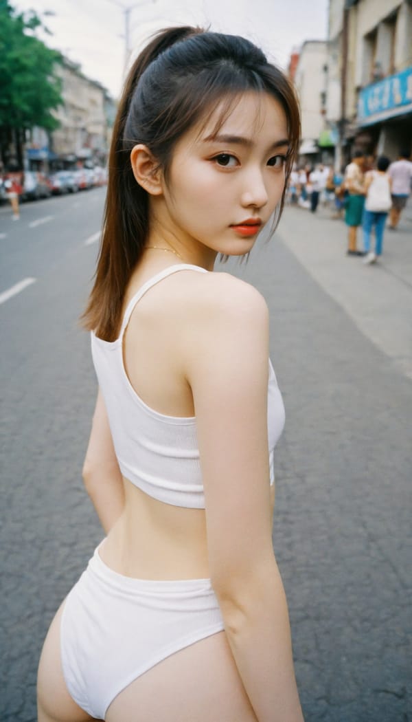 Tags: 21872187, SDXL
{"3": {"inputs": {"seed": 880635324277139, "steps": 64, "cfg": 5.88, "sampler_name": "dpmpp_2m", "scheduler": "karras", "denoise": 1.0, "model": ["27", 0], "positive": ["6", 0], "negative": ["7", 0], "latent_image": ["5", 0]}, "class_type": "KSampler"}, "4": {"inputs": {"ckpt_name": "helloworldxl.safetensors"}, "class_type": "CheckpointLoaderSimple"}, "5": {"inputs": {"width": 768, "height": 1344, "batch_size": 1}, "class_type": "EmptyLatentImage"}, "6": {"inputs": {"text": "21 year old girl, (ukrainian:1.01), (chinese:0.98), (russian:0.95), (blush:1.07), (double eyelids:0.99), (idol:1.07), (seductive facial expression:1.10), (pale skin:1.14), (temptress:1.11), (seductive pose:1.07), (eyelashes:1.13), (beautiful eyes:0.96), (slim:1.11), (sexy lips:1.08), (cute:1.05), (perky ass:1.08), (exposed ass:1.01), (looking back:1.02), (sexy ass:1.01), (thigh gap:0.95), (white tanktop:1.10), busy street, (candid cinema:1.05), (portra:1.03), (detailed skin:1.01), (soft lighting:1.05), (natural looking skin:1.07), (film:1.09), (textured skin:1.08), (RAW:1.04), (skin fuzz:1.08)", "clip": ["27", 1]}, "class_type": "CLIPTextEncode"}, "7": {"inputs": {"text": "(worst quality:1.08), (open mouth:1.07), (distorted:1.13), (low resolution:1.12), (watermark:1.05), (twisted:1.14), (bad hands:1.09)", "clip": ["27", 1]}, "class_type": "CLIPTextEncode"}, "8": {"inputs": {"samples": ["3", 0], "vae": ["4", 2]}, "class_type": "VAEDecode"}, "25": {"inputs": {"lora_name": "nudify_xl.safetensors", "strength_model": 0.25, "strength_clip": 0.11, "model": ["4", 0], "clip": ["4", 1]}, "class_type": "LoraLoader"}, "26": {"inputs": {"lora_name": "shirtlift_SDXL_v2.safetensors", "strength_model": 0.13, "strength_clip": 0.02, "model": ["25", 0], "clip": ["25", 1]}, "class_type": "LoraLoader"}, "27": {"inputs": {"lora_name": "PerfectEyesXL.safetensors", "strength_model": 0.17, "strength_clip": 0.01, "model": ["26", 0], "clip": ["26", 1]}, "class_type": "LoraLoader"}, "30": {"inputs": {"model_name": "4x_NMKD-Superscale-SP_178000_G.pth"}, "class_type": "UpscaleModelLoader"}, "31": {"inputs": {"upscale_model": ["30", 0], "image": ["8", 0]}, "class_type": "ImageUpscaleWithModel"}, "32": {"inputs": {"upscale_method": "lanczos", "scale_by": 0.5, "image": ["31", 0]}, "class_type": "ImageScaleBy"}, "33": {"inputs": {"pixels": ["32", 0], "vae": ["4", 2]}, "class_type": "VAEEncode"}, "34": {"inputs": {"seed": 880635324277139, "steps": 64, "cfg": 5.88, "sampler_name": "dpmpp_2m", "scheduler": "karras", "denoise": 0.3, "model": ["27", 0], "positive": ["6", 0], "negative": ["7", 0], "latent_image": ["33", 0]}, "class_type": "KSampler"}, "36": {"inputs": {"samples": ["34", 0], "vae": ["4", 2]}, "class_type": "VAEDecode"}, "39": {"inputs": {"filename_prefix": "comfyapi-1725165343859", "images": ["36", 0]}, "class_type": "SaveImage"}}