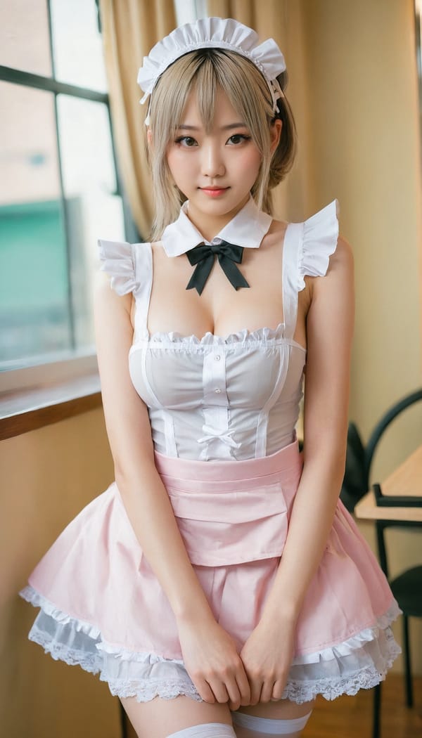 Tags: 21872187, SDXL
{"3": {"inputs": {"seed": 475326309693453, "steps": 32, "cfg": 5.17, "sampler_name": "dpmpp_2m", "scheduler": "karras", "denoise": 1.0, "model": ["27", 0], "positive": ["6", 0], "negative": ["7", 0], "latent_image": ["5", 0]}, "class_type": "KSampler"}, "4": {"inputs": {"ckpt_name": "juggernautxl.safetensors"}, "class_type": "CheckpointLoaderSimple"}, "5": {"inputs": {"width": 768, "height": 1344, "batch_size": 1}, "class_type": "EmptyLatentImage"}, "6": {"inputs": {"text": "18 year old girl, (japanese:1.07), (seductive pose:1.00), (blush:1.09), (sexy lips:1.09), (cute:1.11), (slim:1.03), (double eyelids:1.03), (idol:0.97), (temptress:1.09), (seductive facial expression:0.97), (pale skin:1.00), (beautiful eyes:1.06), (in a seductive pose:1.11), (large perky breasts:1.07), (cleavage:0.98), (thigh gap:1.07), in a (skimpy maid costume:1.14) working at a maid cafe, choker, bowtie, headband, pleated skirt, (textured skin:1.05), (portra:1.05), (detailed skin:1.08), (skin fuzz:1.07), (RAW:1.04), (soft lighting:1.01), (natural looking skin:1.01), (candid cinema:1.04), (film:1.00)", "clip": ["27", 1]}, "class_type": "CLIPTextEncode"}, "7": {"inputs": {"text": "(worst quality:1.07), (bad hands:1.12), (distorted:1.08), (open mouth:1.12), (twisted:1.06), (low resolution:1.09), (watermark:1.07)", "clip": ["27", 1]}, "class_type": "CLIPTextEncode"}, "8": {"inputs": {"samples": ["3", 0], "vae": ["4", 2]}, "class_type": "VAEDecode"}, "25": {"inputs": {"lora_name": "nudify_xl.safetensors", "strength_model": 0.08, "strength_clip": 0.26, "model": ["4", 0], "clip": ["4", 1]}, "class_type": "LoraLoader"}, "26": {"inputs": {"lora_name": "shirtlift_SDXL_v2.safetensors", "strength_model": 0.01, "strength_clip": 0.01, "model": ["25", 0], "clip": ["25", 1]}, "class_type": "LoraLoader"}, "27": {"inputs": {"lora_name": "PerfectEyesXL.safetensors", "strength_model": 0.15, "strength_clip": 0.12, "model": ["26", 0], "clip": ["26", 1]}, "class_type": "LoraLoader"}, "30": {"inputs": {"model_name": "4x_NMKD-Superscale-SP_178000_G.pth"}, "class_type": "UpscaleModelLoader"}, "31": {"inputs": {"upscale_model": ["30", 0], "image": ["8", 0]}, "class_type": "ImageUpscaleWithModel"}, "32": {"inputs": {"upscale_method": "lanczos", "scale_by": 0.5, "image": ["31", 0]}, "class_type": "ImageScaleBy"}, "33": {"inputs": {"pixels": ["32", 0], "vae": ["4", 2]}, "class_type": "VAEEncode"}, "34": {"inputs": {"seed": 475326309693453, "steps": 32, "cfg": 5.17, "sampler_name": "dpmpp_2m", "scheduler": "karras", "denoise": 0.3, "model": ["27", 0], "positive": ["6", 0], "negative": ["7", 0], "latent_image": ["33", 0]}, "class_type": "KSampler"}, "36": {"inputs": {"samples": ["34", 0], "vae": ["4", 2]}, "class_type": "VAEDecode"}, "39": {"inputs": {"filename_prefix": "comfyapi-1723846072733", "images": ["36", 0]}, "class_type": "SaveImage"}}