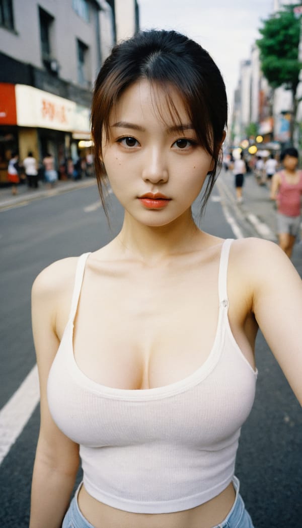 Tags: 21872187, SDXL
{"3": {"inputs": {"seed": 166744377572373, "steps": 32, "cfg": 5.78, "sampler_name": "dpmpp_2m", "scheduler": "karras", "denoise": 1.0, "model": ["27", 0], "positive": ["6", 0], "negative": ["7", 0], "latent_image": ["5", 0]}, "class_type": "KSampler"}, "4": {"inputs": {"ckpt_name": "helloworldxl.safetensors"}, "class_type": "CheckpointLoaderSimple"}, "5": {"inputs": {"width": 768, "height": 1344, "batch_size": 1}, "class_type": "EmptyLatentImage"}, "6": {"inputs": {"text": "28 year old girl, (korean:0.95), (irish:1.06), (double eyelids:1.05), (slim:1.04), (detailed face:1.10), (cute:0.95), (sexy lips:0.96), (seductive pose:1.13), (pale skin:0.98), (blush:1.02), (seductive facial expression:1.01), (eyelashes:0.95), (beautiful eyes:1.01), (idol:0.96), (in a seductive pose:1.04), (large perky breasts:1.07), (cleavage:1.06), (thigh gap:0.95), (white tanktop:1.08), busy street, (portra:1.06), (film:1.09), (candid cinema:1.06), (skin fuzz:1.03), (detailed skin:1.09), (textured skin:1.05), (RAW:1.05), (natural looking skin:1.08), (soft lighting:1.00)", "clip": ["27", 1]}, "class_type": "CLIPTextEncode"}, "7": {"inputs": {"text": "(worst quality:1.10), (low resolution:1.12), (watermark:1.12), (bad hands:1.06), (distorted:1.09), (twisted:1.08), (open mouth:1.14)", "clip": ["27", 1]}, "class_type": "CLIPTextEncode"}, "8": {"inputs": {"samples": ["3", 0], "vae": ["4", 2]}, "class_type": "VAEDecode"}, "25": {"inputs": {"lora_name": "nudify_xl.safetensors", "strength_model": 0.21, "strength_clip": 0.03, "model": ["4", 0], "clip": ["4", 1]}, "class_type": "LoraLoader"}, "26": {"inputs": {"lora_name": "shirtlift_SDXL_v2.safetensors", "strength_model": 0.07, "strength_clip": 0.08, "model": ["25", 0], "clip": ["25", 1]}, "class_type": "LoraLoader"}, "27": {"inputs": {"lora_name": "PerfectEyesXL.safetensors", "strength_model": 0.08, "strength_clip": 0.12, "model": ["26", 0], "clip": ["26", 1]}, "class_type": "LoraLoader"}, "30": {"inputs": {"model_name": "4x_NMKD-Superscale-SP_178000_G.pth"}, "class_type": "UpscaleModelLoader"}, "31": {"inputs": {"upscale_model": ["30", 0], "image": ["8", 0]}, "class_type": "ImageUpscaleWithModel"}, "32": {"inputs": {"upscale_method": "lanczos", "scale_by": 0.5, "image": ["31", 0]}, "class_type": "ImageScaleBy"}, "33": {"inputs": {"pixels": ["32", 0], "vae": ["4", 2]}, "class_type": "VAEEncode"}, "34": {"inputs": {"seed": 166744377572373, "steps": 32, "cfg": 5.78, "sampler_name": "dpmpp_2m", "scheduler": "karras", "denoise": 0.3, "model": ["27", 0], "positive": ["6", 0], "negative": ["7", 0], "latent_image": ["33", 0]}, "class_type": "KSampler"}, "36": {"inputs": {"samples": ["34", 0], "vae": ["4", 2]}, "class_type": "VAEDecode"}, "39": {"inputs": {"filename_prefix": "comfyapi-1726176950104", "images": ["36", 0]}, "class_type": "SaveImage"}}