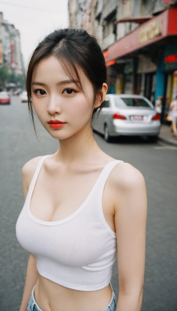 Tags: 21872187, SDXL
{"3": {"inputs": {"seed": 359109398797797, "steps": 64, "cfg": 5.25, "sampler_name": "dpmpp_2m", "scheduler": "karras", "denoise": 1.0, "model": ["27", 0], "positive": ["6", 0], "negative": ["7", 0], "latent_image": ["5", 0]}, "class_type": "KSampler"}, "4": {"inputs": {"ckpt_name": "helloworldxl.safetensors"}, "class_type": "CheckpointLoaderSimple"}, "5": {"inputs": {"width": 768, "height": 1344, "batch_size": 1}, "class_type": "EmptyLatentImage"}, "6": {"inputs": {"text": "19 year old girl, (chinese:1.13), (ukrainian:1.01), (cute:0.95), (blush:0.95), (eyelashes:1.10), (seductive facial expression:1.00), (double eyelids:0.99), (sexy lips:0.95), (pale skin:1.00), (beautiful eyes:1.07), (idol:1.07), (temptress:0.97), (slim:0.98), (seductive pose:0.95), (detailed face:1.03), (in a seductive pose:1.01), (large perky breasts:0.96), (cleavage:1.12), (thigh gap:1.02), (white tanktop:1.07), busy street, (candid cinema:1.01), (detailed skin:1.01), (soft lighting:1.09), (textured skin:1.03), (portra:1.05), (RAW:1.00), (film:1.06), (natural looking skin:1.02), (skin fuzz:1.04)", "clip": ["27", 1]}, "class_type": "CLIPTextEncode"}, "7": {"inputs": {"text": "(distorted:1.12), (low resolution:1.11), (twisted:1.10), (watermark:1.12), (open mouth:1.10), (bad hands:1.05), (worst quality:1.07)", "clip": ["27", 1]}, "class_type": "CLIPTextEncode"}, "8": {"inputs": {"samples": ["3", 0], "vae": ["4", 2]}, "class_type": "VAEDecode"}, "25": {"inputs": {"lora_name": "nudify_xl.safetensors", "strength_model": 0.2, "strength_clip": 0.05, "model": ["4", 0], "clip": ["4", 1]}, "class_type": "LoraLoader"}, "26": {"inputs": {"lora_name": "shirtlift_SDXL_v2.safetensors", "strength_model": 0.09, "strength_clip": 0.01, "model": ["25", 0], "clip": ["25", 1]}, "class_type": "LoraLoader"}, "27": {"inputs": {"lora_name": "PerfectEyesXL.safetensors", "strength_model": 0.0, "strength_clip": 0.03, "model": ["26", 0], "clip": ["26", 1]}, "class_type": "LoraLoader"}, "30": {"inputs": {"model_name": "4x_NMKD-Superscale-SP_178000_G.pth"}, "class_type": "UpscaleModelLoader"}, "31": {"inputs": {"upscale_model": ["30", 0], "image": ["8", 0]}, "class_type": "ImageUpscaleWithModel"}, "32": {"inputs": {"upscale_method": "lanczos", "scale_by": 0.5, "image": ["31", 0]}, "class_type": "ImageScaleBy"}, "33": {"inputs": {"pixels": ["32", 0], "vae": ["4", 2]}, "class_type": "VAEEncode"}, "34": {"inputs": {"seed": 359109398797797, "steps": 64, "cfg": 5.25, "sampler_name": "dpmpp_2m", "scheduler": "karras", "denoise": 0.3, "model": ["27", 0], "positive": ["6", 0], "negative": ["7", 0], "latent_image": ["33", 0]}, "class_type": "KSampler"}, "36": {"inputs": {"samples": ["34", 0], "vae": ["4", 2]}, "class_type": "VAEDecode"}, "39": {"inputs": {"filename_prefix": "comfyapi-1726458101865", "images": ["36", 0]}, "class_type": "SaveImage"}}