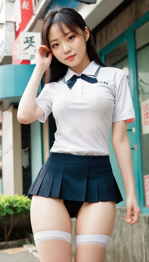 Tags: 21872187, SDXL
{"3": {"inputs": {"seed": 892549726799529, "steps": 32, "cfg": 7.17, "sampler_name": "dpmpp_2m", "scheduler": "karras", "denoise": 1.0, "model": ["27", 0], "positive": ["6", 0], "negative": ["7", 0], "latent_image": ["5", 0]}, "class_type": "KSampler"}, "4": {"inputs": {"ckpt_name": "juggernautxl.safetensors"}, "class_type": "CheckpointLoaderSimple"}, "5": {"inputs": {"width": 768, "height": 1344, "batch_size": 1}, "class_type": "EmptyLatentImage"}, "6": {"inputs": {"text": "27 year old girl, (taiwanese:1.03), (double eyelids:1.10), (pale skin:1.13), (sexy lips:1.05), (seductive facial expression:1.06), (temptress:1.01), (seductive pose:1.03), (eyelashes:1.08), (idol:0.97), (beautiful eyes:1.13), (detailed face:1.11), (slim:0.97), (cute:1.02), (blush:1.09), (perky ass:1.00), (exposed ass:1.09), (looking back:0.98), (sexy ass:1.11), (thigh gap:1.07), (school uniform:1.11), choker, busy street, (portra:1.00), (textured skin:1.08), (soft lighting:1.06), (RAW:1.05), (film:1.00), (detailed skin:1.03), (candid cinema:1.03), (natural looking skin:1.09), (skin fuzz:1.06)", "clip": ["27", 1]}, "class_type": "CLIPTextEncode"}, "7": {"inputs": {"text": "(low resolution:1.09), (open mouth:1.12), (bad hands:1.05), (watermark:1.13), (worst quality:1.06), (distorted:1.09), (twisted:1.06)", "clip": ["27", 1]}, "class_type": "CLIPTextEncode"}, "8": {"inputs": {"samples": ["3", 0], "vae": ["4", 2]}, "class_type": "VAEDecode"}, "25": {"inputs": {"lora_name": "nudify_xl.safetensors", "strength_model": 0.06, "strength_clip": 0.29, "model": ["4", 0], "clip": ["4", 1]}, "class_type": "LoraLoader"}, "26": {"inputs": {"lora_name": "shirtlift_SDXL_v2.safetensors", "strength_model": 0.19, "strength_clip": 0.17, "model": ["25", 0], "clip": ["25", 1]}, "class_type": "LoraLoader"}, "27": {"inputs": {"lora_name": "PerfectEyesXL.safetensors", "strength_model": 0.0, "strength_clip": 0.15, "model": ["26", 0], "clip": ["26", 1]}, "class_type": "LoraLoader"}, "30": {"inputs": {"model_name": "4x_NMKD-Superscale-SP_178000_G.pth"}, "class_type": "UpscaleModelLoader"}, "31": {"inputs": {"upscale_model": ["30", 0], "image": ["8", 0]}, "class_type": "ImageUpscaleWithModel"}, "32": {"inputs": {"upscale_method": "lanczos", "scale_by": 0.5, "image": ["31", 0]}, "class_type": "ImageScaleBy"}, "33": {"inputs": {"pixels": ["32", 0], "vae": ["4", 2]}, "class_type": "VAEEncode"}, "34": {"inputs": {"seed": 892549726799529, "steps": 32, "cfg": 7.17, "sampler_name": "dpmpp_2m", "scheduler": "karras", "denoise": 0.3, "model": ["27", 0], "positive": ["6", 0], "negative": ["7", 0], "latent_image": ["33", 0]}, "class_type": "KSampler"}, "36": {"inputs": {"samples": ["34", 0], "vae": ["4", 2]}, "class_type": "VAEDecode"}, "39": {"inputs": {"filename_prefix": "comfyapi-1726754684254", "images": ["36", 0]}, "class_type": "SaveImage"}}