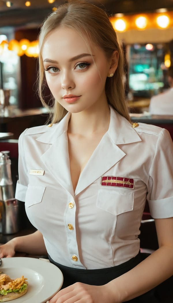 Tags: 21872187, SDXL
{"3": {"inputs": {"seed": 582674261424546, "steps": 64, "cfg": 5.27, "sampler_name": "dpmpp_2m", "scheduler": "karras", "denoise": 1.0, "model": ["27", 0], "positive": ["6", 0], "negative": ["7", 0], "latent_image": ["5", 0]}, "class_type": "KSampler"}, "4": {"inputs": {"ckpt_name": "juggernautxl.safetensors"}, "class_type": "CheckpointLoaderSimple"}, "5": {"inputs": {"width": 768, "height": 1344, "batch_size": 1}, "class_type": "EmptyLatentImage"}, "6": {"inputs": {"text": "24 year old girl, (russian:1.05), (seductive pose:1.02), (cute:0.99), (beautiful eyes:0.95), (temptress:1.06), (idol:0.96), (double eyelids:1.05), (blush:0.97), (seductive facial expression:1.03), (detailed face:1.10), (pale skin:0.95), (eyelashes:1.13), (slim:1.12), (sexy lips:1.07), (in a seductive pose:1.13), (large perky breasts:1.14), (cleavage:1.00), (thigh gap:1.02), (a waitress in uniform:0.99) working at a restaurant, (candid cinema:1.07), (textured skin:1.07), (soft lighting:1.02), (film:1.04), (natural looking skin:1.07), (RAW:1.03), (detailed skin:1.05), (portra:1.06), (skin fuzz:1.09)", "clip": ["27", 1]}, "class_type": "CLIPTextEncode"}, "7": {"inputs": {"text": "(watermark:1.09), (low resolution:1.10), (distorted:1.13), (worst quality:1.05), (open mouth:1.09), (bad hands:1.14), (twisted:1.09)", "clip": ["27", 1]}, "class_type": "CLIPTextEncode"}, "8": {"inputs": {"samples": ["3", 0], "vae": ["4", 2]}, "class_type": "VAEDecode"}, "25": {"inputs": {"lora_name": "nudify_xl.safetensors", "strength_model": 0.12, "strength_clip": 0.03, "model": ["4", 0], "clip": ["4", 1]}, "class_type": "LoraLoader"}, "26": {"inputs": {"lora_name": "shirtlift_SDXL_v2.safetensors", "strength_model": 0.01, "strength_clip": 0.14, "model": ["25", 0], "clip": ["25", 1]}, "class_type": "LoraLoader"}, "27": {"inputs": {"lora_name": "PerfectEyesXL.safetensors", "strength_model": 0.05, "strength_clip": 0.13, "model": ["26", 0], "clip": ["26", 1]}, "class_type": "LoraLoader"}, "30": {"inputs": {"model_name": "4x_NMKD-Superscale-SP_178000_G.pth"}, "class_type": "UpscaleModelLoader"}, "31": {"inputs": {"upscale_model": ["30", 0], "image": ["8", 0]}, "class_type": "ImageUpscaleWithModel"}, "32": {"inputs": {"upscale_method": "lanczos", "scale_by": 0.5, "image": ["31", 0]}, "class_type": "ImageScaleBy"}, "33": {"inputs": {"pixels": ["32", 0], "vae": ["4", 2]}, "class_type": "VAEEncode"}, "34": {"inputs": {"seed": 582674261424546, "steps": 64, "cfg": 5.27, "sampler_name": "dpmpp_2m", "scheduler": "karras", "denoise": 0.3, "model": ["27", 0], "positive": ["6", 0], "negative": ["7", 0], "latent_image": ["33", 0]}, "class_type": "KSampler"}, "36": {"inputs": {"samples": ["34", 0], "vae": ["4", 2]}, "class_type": "VAEDecode"}, "39": {"inputs": {"filename_prefix": "comfyapi-1718378898355", "images": ["36", 0]}, "class_type": "SaveImage"}}