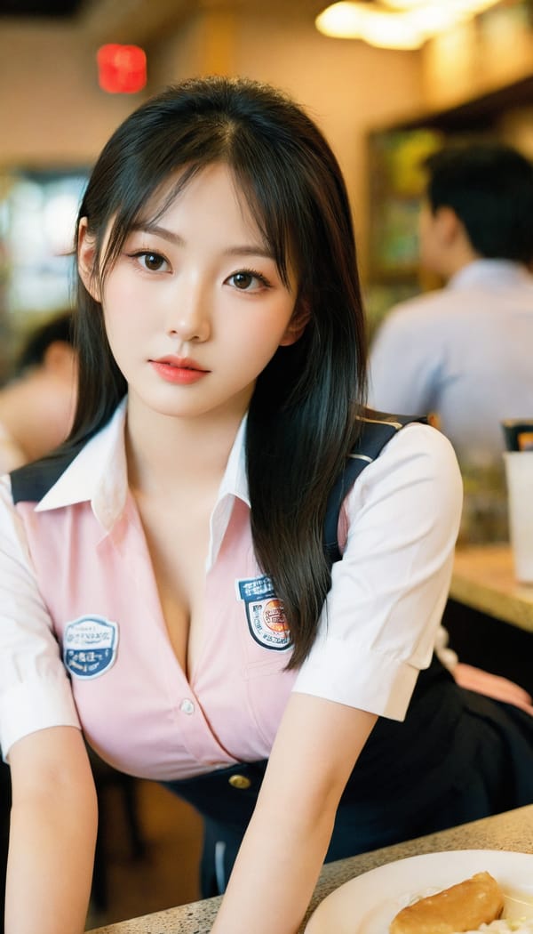 Tags: 21872187, SDXL
{"3": {"inputs": {"seed": 762836086637755, "steps": 32, "cfg": 5.96, "sampler_name": "dpmpp_2m", "scheduler": "karras", "denoise": 1.0, "model": ["27", 0], "positive": ["6", 0], "negative": ["7", 0], "latent_image": ["5", 0]}, "class_type": "KSampler"}, "4": {"inputs": {"ckpt_name": "leosamsHelloworldSDXL_helloworldSDXL32DPO.safetensors"}, "class_type": "CheckpointLoaderSimple"}, "5": {"inputs": {"width": 768, "height": 1344, "batch_size": 1}, "class_type": "EmptyLatentImage"}, "6": {"inputs": {"text": "18 year old girl, (taiwanese:1.03), (japanese:1.05), (korean:0.98), (beautiful eyes:1.09), (cute:1.12), (temptress:0.97), (pale skin:1.11), (double eyelids:1.06), (slim:0.97), (seductive facial expression:1.05), (blush:1.05), (seductive pose:1.04), (idol:1.05), (eyelashes:0.96), (detailed face:0.99), (in a seductive pose:0.97), (large perky breasts:1.10), (cleavage:1.04), (thigh gap:1.02), (a waitress in uniform:1.11) working at a restaurant, (RAW:1.00), (detailed skin:1.02), (portra:1.07), (film:1.07), (natural looking skin:1.05), (skin fuzz:1.02), (textured skin:1.00), (soft lighting:1.00), (candid cinema:1.02)", "clip": ["27", 1]}, "class_type": "CLIPTextEncode"}, "7": {"inputs": {"text": "(worst quality:1.08), (distorted:1.10), (watermark:1.08), (low resolution:1.11), (bad hands:1.05), (twisted:1.09), (open mouth:1.14)", "clip": ["27", 1]}, "class_type": "CLIPTextEncode"}, "8": {"inputs": {"samples": ["3", 0], "vae": ["4", 2]}, "class_type": "VAEDecode"}, "25": {"inputs": {"lora_name": "nudify_xl.safetensors", "strength_model": 0.29, "strength_clip": 0.36, "model": ["4", 0], "clip": ["4", 1]}, "class_type": "LoraLoader"}, "26": {"inputs": {"lora_name": "shirtlift_SDXL_v2.safetensors", "strength_model": 0.12, "strength_clip": 0.07, "model": ["25", 0], "clip": ["25", 1]}, "class_type": "LoraLoader"}, "27": {"inputs": {"lora_name": "PerfectEyesXL.safetensors", "strength_model": 0.07, "strength_clip": 0.19, "model": ["26", 0], "clip": ["26", 1]}, "class_type": "LoraLoader"}, "30": {"inputs": {"model_name": "4x_NMKD-Superscale-SP_178000_G.pth"}, "class_type": "UpscaleModelLoader"}, "31": {"inputs": {"upscale_model": ["30", 0], "image": ["8", 0]}, "class_type": "ImageUpscaleWithModel"}, "32": {"inputs": {"upscale_method": "lanczos", "scale_by": 0.5, "image": ["31", 0]}, "class_type": "ImageScaleBy"}, "33": {"inputs": {"pixels": ["32", 0], "vae": ["4", 2]}, "class_type": "VAEEncode"}, "34": {"inputs": {"seed": 762836086637755, "steps": 32, "cfg": 5.96, "sampler_name": "dpmpp_2m", "scheduler": "karras", "denoise": 0.3, "model": ["27", 0], "positive": ["6", 0], "negative": ["7", 0], "latent_image": ["33", 0]}, "class_type": "KSampler"}, "36": {"inputs": {"samples": ["34", 0], "vae": ["4", 2]}, "class_type": "VAEDecode"}, "39": {"inputs": {"filename_prefix": "comfyapi-1708158701707", "images": ["36", 0]}, "class_type": "SaveImage"}}