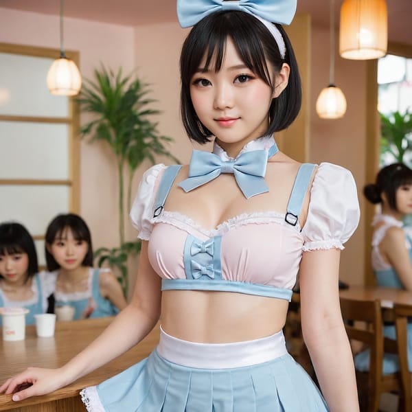 Tags: 21872187, SDXL
{"3": {"inputs": {"seed": 459248629403219, "steps": 64, "cfg": 7.15, "sampler_name": "dpmpp_2m", "scheduler": "karras", "denoise": 1.0, "model": ["27", 0], "positive": ["6", 0], "negative": ["7", 0], "latent_image": ["5", 0]}, "class_type": "KSampler"}, "4": {"inputs": {"ckpt_name": "juggernautXL_v8Rundiffusion.safetensors"}, "class_type": "CheckpointLoaderSimple"}, "5": {"inputs": {"width": 1024, "height": 1024, "batch_size": 1}, "class_type": "EmptyLatentImage"}, "6": {"inputs": {"text": "25 year old girl, (chinese:0.95), (japanese:1.11), (seductive facial expression:1.02), (idol:1.14), (cute:1.08), (slim:1.01), (blush:1.05), (sexy lips:1.02), (seductive pose:1.07), (eyelashes:1.10), (double eyelids:0.99), (beautiful eyes:1.03), (pale skin:1.07), (temptress:0.96), (detailed face:1.07), (perky ass:1.09), (exposed ass:0.95), (looking back:1.06), (sexy ass:1.03), (thigh gap:1.01), in a (skimpy maid costume:0.95) working at a maid cafe, choker, bowtie, headband, pleated skirt, (skin fuzz:1.08), (textured skin:1.03), (soft lighting:1.04), (RAW:1.03), (detailed skin:1.09), (portra:1.00), (candid cinema:1.02), (film:1.09), (natural looking skin:1.00)", "clip": ["27", 1]}, "class_type": "CLIPTextEncode"}, "7": {"inputs": {"text": "(distorted:1.06), (worst quality:1.09), (watermark:1.07), (twisted:1.07), (open mouth:1.11), (bad hands:1.08), (low resolution:1.13)", "clip": ["27", 1]}, "class_type": "CLIPTextEncode"}, "8": {"inputs": {"samples": ["3", 0], "vae": ["4", 2]}, "class_type": "VAEDecode"}, "25": {"inputs": {"lora_name": "nudify_xl.safetensors", "strength_model": 0.0, "strength_clip": 0.02, "model": ["4", 0], "clip": ["4", 1]}, "class_type": "LoraLoader"}, "26": {"inputs": {"lora_name": "shirtlift_SDXL_v2.safetensors", "strength_model": 0.02, "strength_clip": 0.07, "model": ["25", 0], "clip": ["25", 1]}, "class_type": "LoraLoader"}, "27": {"inputs": {"lora_name": "PerfectEyesXL.safetensors", "strength_model": 0.08, "strength_clip": 0.12, "model": ["26", 0], "clip": ["26", 1]}, "class_type": "LoraLoader"}, "30": {"inputs": {"model_name": "4x_NMKD-Superscale-SP_178000_G.pth"}, "class_type": "UpscaleModelLoader"}, "31": {"inputs": {"upscale_model": ["30", 0], "image": ["8", 0]}, "class_type": "ImageUpscaleWithModel"}, "32": {"inputs": {"upscale_method": "lanczos", "scale_by": 0.5, "image": ["31", 0]}, "class_type": "ImageScaleBy"}, "33": {"inputs": {"pixels": ["32", 0], "vae": ["4", 2]}, "class_type": "VAEEncode"}, "34": {"inputs": {"seed": 459248629403219, "steps": 64, "cfg": 7.15, "sampler_name": "dpmpp_2m", "scheduler": "karras", "denoise": 0.3, "model": ["27", 0], "positive": ["6", 0], "negative": ["7", 0], "latent_image": ["33", 0]}, "class_type": "KSampler"}, "36": {"inputs": {"samples": ["34", 0], "vae": ["4", 2]}, "class_type": "VAEDecode"}, "39": {"inputs": {"filename_prefix": "comfyapi-1707289539201", "images": ["36", 0]}, "class_type": "SaveImage"}}