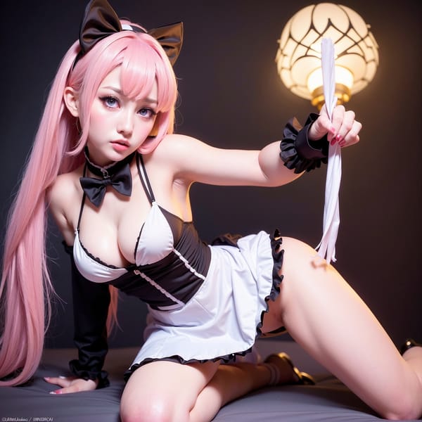 Tags: 21872187
<lora:YaeMiko_Test:0.66>, (russian:1.08), maid cafe, stockings, (maid costume:1.18), choker, bowtie, headband, (pleated skirt:1.00), <lora:skirtlift-v4:0.90 <lora:Addams:0.33>, extremely detailed eyes, extremely detailed face, (photorealistic:1.15), sexy lips, seductive smile, double eyelids, eyelashes, pale skin, full body portrait, 4K, sharp, tall, delicate and beautiful girl, (dramatic:1.12)
Negative prompt: drawings, sketches, (worst quality:2.05)
Steps: 32, Sampler: DPM++ 2M Karras, CFG scale: 5.83, Seed: 1910118725, Size: 768x768, Model hash: fc2511737a, Model: chilloutmix_NiPrunedFp32Fix, Seed resize from: -1x-1, Denoising strength: 0.4, Version: v1.2.1, Hires upscale: 2.0, Hires steps: 16, Hires upscaler: ESRGAN_4x