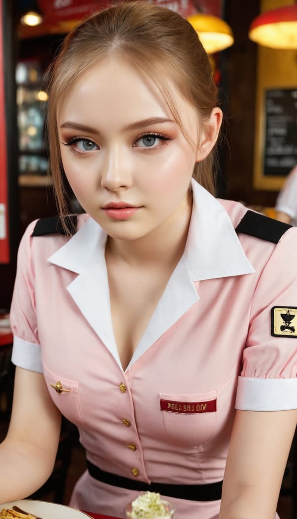 Tags: 21872187, SDXL
{"3": {"inputs": {"seed": 325350974815879, "steps": 32, "cfg": 6.33, "sampler_name": "dpmpp_2m", "scheduler": "karras", "denoise": 1.0, "model": ["27", 0], "positive": ["6", 0], "negative": ["7", 0], "latent_image": ["5", 0]}, "class_type": "KSampler"}, "4": {"inputs": {"ckpt_name": "juggernautxl.safetensors"}, "class_type": "CheckpointLoaderSimple"}, "5": {"inputs": {"width": 768, "height": 1344, "batch_size": 1}, "class_type": "EmptyLatentImage"}, "6": {"inputs": {"text": "18 year old girl, (russian:0.95), (seductive facial expression:1.05), (beautiful eyes:1.14), (sexy lips:0.96), (idol:1.02), (double eyelids:1.12), (eyelashes:1.03), (detailed face:1.05), (temptress:1.06), (cute:0.98), (blush:1.13), (slim:0.96), (pale skin:1.11), (in a seductive pose:1.06), (large perky breasts:1.13), (cleavage:0.95), (thigh gap:0.98), (a waitress in uniform:1.03) working at a restaurant, (film:1.05), (soft lighting:1.00), (portra:1.05), (skin fuzz:1.03), (natural looking skin:1.09), (textured skin:1.00), (detailed skin:1.02), (candid cinema:1.03), (RAW:1.06)", "clip": ["27", 1]}, "class_type": "CLIPTextEncode"}, "7": {"inputs": {"text": "(watermark:1.10), (low resolution:1.08), (worst quality:1.11), (distorted:1.12), (open mouth:1.14), (twisted:1.12)", "clip": ["27", 1]}, "class_type": "CLIPTextEncode"}, "8": {"inputs": {"samples": ["3", 0], "vae": ["4", 2]}, "class_type": "VAEDecode"}, "25": {"inputs": {"lora_name": "nudify_xl.safetensors", "strength_model": 0.34, "strength_clip": 0.06, "model": ["4", 0], "clip": ["4", 1]}, "class_type": "LoraLoader"}, "26": {"inputs": {"lora_name": "shirtlift_SDXL_v2.safetensors", "strength_model": 0.08, "strength_clip": 0.18, "model": ["25", 0], "clip": ["25", 1]}, "class_type": "LoraLoader"}, "27": {"inputs": {"lora_name": "PerfectEyesXL.safetensors", "strength_model": 0.1, "strength_clip": 0.14, "model": ["26", 0], "clip": ["26", 1]}, "class_type": "LoraLoader"}, "30": {"inputs": {"model_name": "4x_NMKD-Superscale-SP_178000_G.pth"}, "class_type": "UpscaleModelLoader"}, "31": {"inputs": {"upscale_model": ["30", 0], "image": ["8", 0]}, "class_type": "ImageUpscaleWithModel"}, "32": {"inputs": {"upscale_method": "lanczos", "scale_by": 0.5, "image": ["31", 0]}, "class_type": "ImageScaleBy"}, "33": {"inputs": {"pixels": ["32", 0], "vae": ["4", 2]}, "class_type": "VAEEncode"}, "34": {"inputs": {"seed": 325350974815879, "steps": 32, "cfg": 6.33, "sampler_name": "dpmpp_2m", "scheduler": "karras", "denoise": 0.3, "model": ["27", 0], "positive": ["6", 0], "negative": ["7", 0], "latent_image": ["33", 0]}, "class_type": "KSampler"}, "36": {"inputs": {"samples": ["34", 0], "vae": ["4", 2]}, "class_type": "VAEDecode"}, "39": {"inputs": {"filename_prefix": "comfyapi-1726236461936", "images": ["36", 0]}, "class_type": "SaveImage"}}