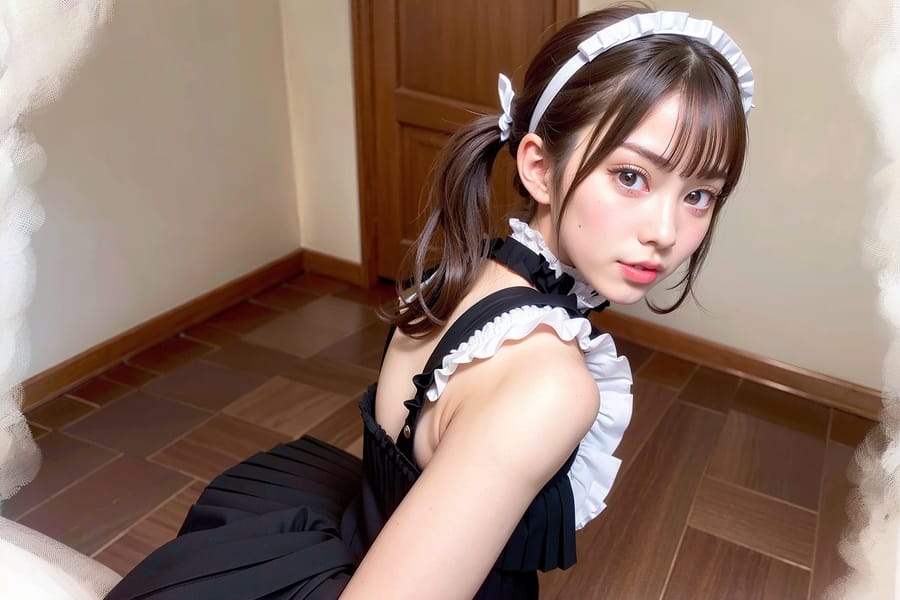 Tags: 21872187
<lora:JapaneseDollLikeness_v15:0.49>, maid cafe, stockings, (maid costume:1.20), choker, bowtie, headband, (pleated skirt:1.19), <lora:Mooning:0.45>, <lora:Addams:0.23>, ass, from behind, clothes pull, looking back, pants pull, anus, pussy, undressing, extremely detailed eyes, extremely detailed face, cute, (photorealistic:1.19), seductive smile, double eyelids, eyelashes, pale skin, perky breasts, best quality, tall, delicate and beautiful girl, 1girl, solo, (stunningly attractive:0.91)
Negative prompt: drawings, sketches, paintings, (worst quality:2.13)
Steps: 32, Sampler: DPM++ 2M Karras, CFG scale: 6.76, Seed: 3311724818, Size: 768x512, Model hash: fc2511737a, Model: chilloutmix_NiPrunedFp32Fix, Seed resize from: -1x-1, Denoising strength: 0.45, Version: v1.2.1, Hires upscale: 2.5, Hires steps: 64, Hires upscaler: ESRGAN_4x