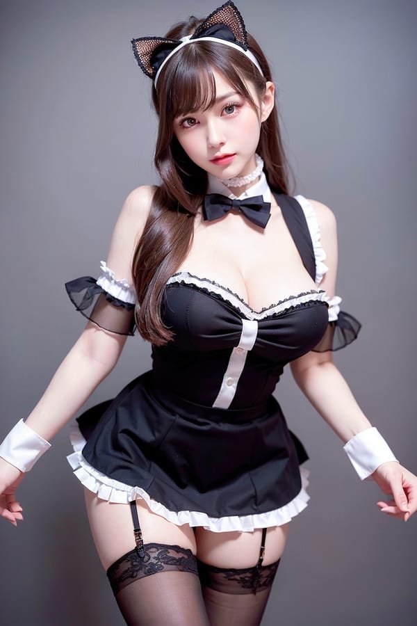 Tags: 21872187
<lora:koreanDollLikeness:0.43>, <lora:taiwanDollLikeness_v20:0.25>, (russian:1.02), maid cafe, stockings, (maid costume:0.93), choker, bowtie, headband, (pleated skirt:0.94), (seductive pose:1.06), extremely detailed eyes, extremely detailed face, cute, sexy lips, seductive smile, double eyelids, eyelashes, pale skin, full body portrait, 4K, best quality, hyper realistic, tall, (thigh gap:1.18), 1girl
Negative prompt: paintings, anime, black and white, ugly, (worst quality:1.95)
Steps: 48, Sampler: DPM++ 2M Karras, CFG scale: 7.43, Seed: 3514620982, Size: 512x768, Model hash: fc2511737a, Model: chilloutmix_NiPrunedFp32Fix, Seed resize from: -1x-1, Denoising strength: 0.4, Version: v1.2.1, Hires upscale: 2.0, Hires steps: 16, Hires upscaler: ESRGAN_4x