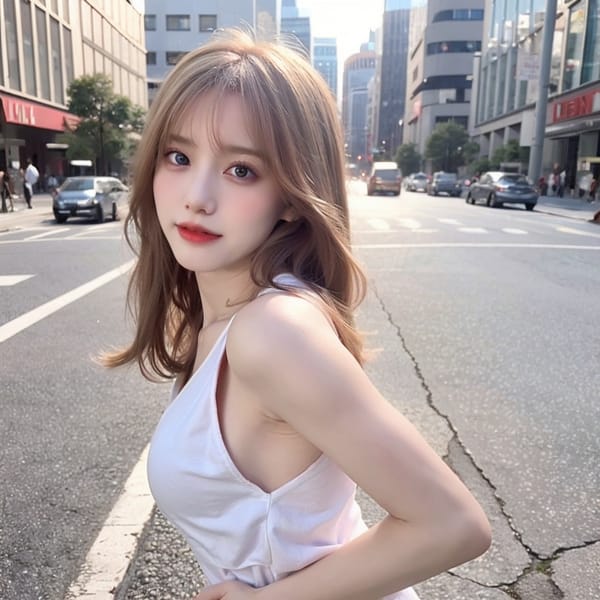 Tags: 21872187
<lora:mix4:0.63>, <lora:JapaneseDollLikeness_v15:0.79>, <lora:YaeMiko_Test:0.74>, (white tank top:0.98), (large breasts:1.18), busy street in urban city, (perky ass:1.07), (exposed ass:1.19), (looking back:1.00), <lora:Addams:0.32>, extremely detailed eyes, extremely detailed face, (photorealistic:0.99), double eyelids, eyelashes, pale skin, perky breasts, textured skin, 4K, best quality, sharp, tall, delicate and beautiful girl, 1girl, solo, (dramatic:1.19)
Negative prompt: drawings, paintings, anime, black and white, (worst quality:2.17)
Steps: 32, Sampler: DPM++ 2M Karras, CFG scale: 5.09, Seed: 3422389613, Size: 512x512, Model hash: fc2511737a, Model: chilloutmix_NiPrunedFp32Fix, Seed resize from: -1x-1, Denoising strength: 0.3, Version: v1.2.1, Hires upscale: 2.0, Hires steps: 16, Hires upscaler: ESRGAN_4x