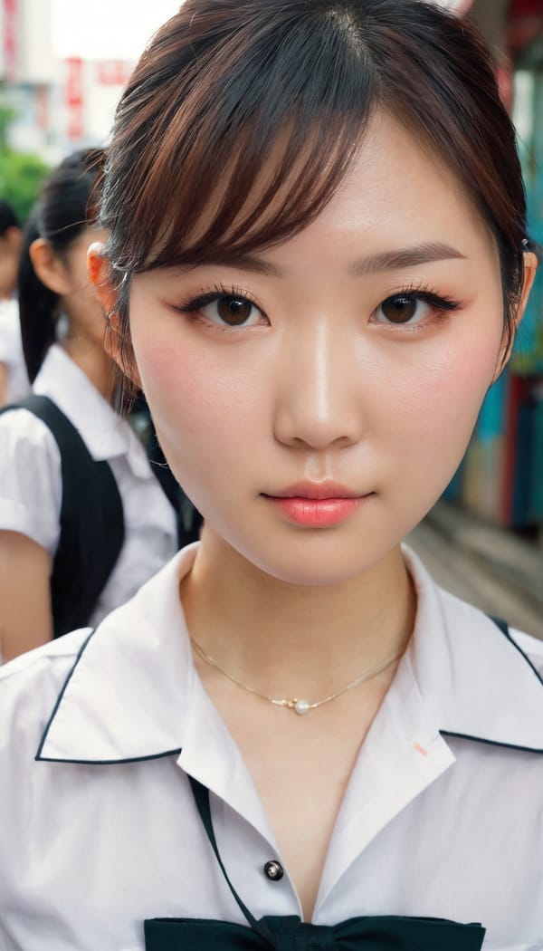 Tags: 21872187, SDXL
{"3": {"inputs": {"seed": 252991477195815, "steps": 32, "cfg": 6.11, "sampler_name": "dpmpp_2m", "scheduler": "karras", "denoise": 1.0, "model": ["27", 0], "positive": ["6", 0], "negative": ["7", 0], "latent_image": ["5", 0]}, "class_type": "KSampler"}, "4": {"inputs": {"ckpt_name": "juggernautxl.safetensors"}, "class_type": "CheckpointLoaderSimple"}, "5": {"inputs": {"width": 768, "height": 1344, "batch_size": 1}, "class_type": "EmptyLatentImage"}, "6": {"inputs": {"text": "27 year old girl, (taiwanese:1.01), (blush:1.02), (seductive facial expression:1.09), (seductive pose:1.13), (double eyelids:0.95), (eyelashes:0.98), (slim:1.12), (sexy lips:0.97), (temptress:1.00), (pale skin:1.14), (detailed face:1.03), (cute:1.12), (beautiful eyes:1.04), (in a seductive pose:0.95), (large perky breasts:1.09), (cleavage:0.95), (thigh gap:1.13), (school uniform:1.14), choker, busy street, (film:1.09), (candid cinema:1.04), (portra:1.08), (skin fuzz:1.06), (natural looking skin:1.08), (soft lighting:1.05), (detailed skin:1.00), (RAW:1.06), (textured skin:1.05)", "clip": ["27", 1]}, "class_type": "CLIPTextEncode"}, "7": {"inputs": {"text": "(twisted:1.06), (watermark:1.08), (distorted:1.12), (low resolution:1.05), (bad hands:1.13), (open mouth:1.11), (worst quality:1.12)", "clip": ["27", 1]}, "class_type": "CLIPTextEncode"}, "8": {"inputs": {"samples": ["3", 0], "vae": ["4", 2]}, "class_type": "VAEDecode"}, "25": {"inputs": {"lora_name": "nudify_xl.safetensors", "strength_model": 0.12, "strength_clip": 0.24, "model": ["4", 0], "clip": ["4", 1]}, "class_type": "LoraLoader"}, "26": {"inputs": {"lora_name": "shirtlift_SDXL_v2.safetensors", "strength_model": 0.01, "strength_clip": 0.09, "model": ["25", 0], "clip": ["25", 1]}, "class_type": "LoraLoader"}, "27": {"inputs": {"lora_name": "PerfectEyesXL.safetensors", "strength_model": 0.17, "strength_clip": 0.08, "model": ["26", 0], "clip": ["26", 1]}, "class_type": "LoraLoader"}, "30": {"inputs": {"model_name": "4x_NMKD-Superscale-SP_178000_G.pth"}, "class_type": "UpscaleModelLoader"}, "31": {"inputs": {"upscale_model": ["30", 0], "image": ["8", 0]}, "class_type": "ImageUpscaleWithModel"}, "32": {"inputs": {"upscale_method": "lanczos", "scale_by": 0.5, "image": ["31", 0]}, "class_type": "ImageScaleBy"}, "33": {"inputs": {"pixels": ["32", 0], "vae": ["4", 2]}, "class_type": "VAEEncode"}, "34": {"inputs": {"seed": 252991477195815, "steps": 32, "cfg": 6.11, "sampler_name": "dpmpp_2m", "scheduler": "karras", "denoise": 0.3, "model": ["27", 0], "positive": ["6", 0], "negative": ["7", 0], "latent_image": ["33", 0]}, "class_type": "KSampler"}, "36": {"inputs": {"samples": ["34", 0], "vae": ["4", 2]}, "class_type": "VAEDecode"}, "39": {"inputs": {"filename_prefix": "comfyapi-1732188182670", "images": ["36", 0]}, "class_type": "SaveImage"}}